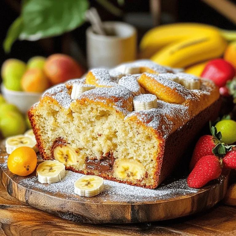 To make classic banana bread, you will need simple ingredients. Each one plays a key role in creating that tasty and moist loaf we all love. - 3 ripe bananas, mashed - 1/3 cup melted coconut oil - 1 teaspoon vanilla extract - 1 teaspoon baking soda - Pinch of salt - 3/4 cup brown sugar (packed) - 1 large egg, beaten - 1 teaspoon ground cinnamon - 1 1/2 cups all-purpose flour - Optional: 1/2 cup chopped walnuts - Optional: 1/2 cup dark chocolate chips Ripe bananas are a must. They add sweetness and moisture. You want them to be brown and soft. Coconut oil gives the bread a rich flavor. The vanilla extract adds a lovely aroma. Baking soda helps the bread rise and gives it a soft texture. A pinch of salt balances the sweetness. Brown sugar keeps the bread moist and adds depth. The beaten egg helps bind the ingredients together. Ground cinnamon gives warmth and spice to each bite. All-purpose flour forms the bread's structure. If you love a crunch, add walnuts. For a sweet twist, dark chocolate chips are a great choice. You can find the full recipe in the article to guide you through the steps. Enjoy baking! - Preheat your oven to 350°F (175°C). Grease a 9x5-inch loaf pan with coconut oil. - In a mixing bowl, mash the ripe bananas. Add melted coconut oil and stir. - Mix in the vanilla extract, baking soda, and a pinch of salt. Stir until smooth. - Add the packed brown sugar and the beaten egg. Mix until well blended. - Sprinkle the ground cinnamon into the mixture. Then, gently stir in the all-purpose flour. - If you want, fold in chopped walnuts and dark chocolate chips for extra flavor. - Pour the batter into the prepared loaf pan. Smooth the top with a spatula. - Bake for 60-65 minutes. Use a toothpick to check if it comes out clean. - Let the banana bread cool in the pan for about 10 minutes. - Carefully transfer the bread to a cooling rack. Allow it to cool completely before slicing. You can find the full recipe [here]. Enjoy this tasty treat! To make banana bread moist, start with ripe bananas. Look for bananas with brown spots. These are sweeter and softer. Next, avoid over-mixing your batter. Mix just until everything is combined. Over-mixing makes the bread dense and tough. Checking for doneness is key. Insert a toothpick into the center of the bread. If it comes out clean, the bread is done. Different ovens may bake at different rates. If your oven runs hot, check your bread a few minutes early. Adjust the baking time as needed. To serve, slice the banana bread and place it on a wooden platter. Dust the top with powdered sugar for a nice touch. You can also add fresh fruits like berries or slices of kiwi. This adds color and makes your dish more inviting. {{image_2}} You can make banana bread even more fun with extra flavors. Adding nuts is a great choice. I love using walnuts for their crunch. Just fold in about 1/2 cup of chopped walnuts before baking. If you prefer chocolate, dark chocolate chips are amazing too. They add a sweet twist! You can also mix in dried fruits like raisins or cranberries. Spices like nutmeg or ginger can add warmth. Feel free to get creative with what you have at home! If you need a gluten-free option, you can use gluten-free flour instead of all-purpose flour. Look for a blend that works well for baking. You may need to add a bit more liquid to keep the bread moist. A good rule is to add an extra tablespoon of coconut oil or mashed banana. This helps keep the texture soft and fluffy. For a vegan version, replace the egg with applesauce or flaxseed. To make flaxseed eggs, mix one tablespoon of ground flaxseed with three tablespoons of water. Let it sit for a few minutes to thicken. You can also swap coconut oil for a plant-based butter or even applesauce for a lighter option. These changes keep the banana bread moist and tasty. Don’t worry; it will still be delicious! For the full recipe, check the previous section. To keep your banana bread fresh, use an airtight container. Store it at room temperature. This keeps the bread moist and tasty. If you live in a humid area, you may want to refrigerate it. Wrap the bread in plastic wrap or aluminum foil before placing it in the fridge. This helps avoid excess moisture and keeps the bread from getting too dry. Freezing banana bread is a great option for later enjoyment. First, let the bread cool completely. Then, wrap it in plastic wrap tightly, and place it in a freezer bag. Be sure to label it with the date. To thaw, remove it from the freezer and leave it in the fridge overnight. You can also thaw it at room temperature for a few hours. This keeps it moist and tasty for your next treat. When stored properly, banana bread lasts about 3 to 4 days at room temperature. If you refrigerate it, you can enjoy it for up to a week. Look for signs of spoilage, like mold or an off smell. If the bread feels dry or hard, it may also be time to toss it. Always trust your senses to guide you. Enjoy your banana bread while it's fresh for the best flavor! If you want to skip eggs, there are great options. You can use: - 1/4 cup unsweetened applesauce - 1/4 cup mashed banana (extra) - 1 tablespoon ground flaxseed mixed with 2.5 tablespoons water - 1/4 cup silken tofu, blended These substitutes work well and keep your banana bread moist. To keep your banana bread tall and proud, follow these tips: - Use ripe bananas; they provide better flavor and moisture. - Do not over-mix your batter; stir just until combined. - Check your baking soda for freshness; old soda won’t rise. - Bake in the right-sized pan; too small can cause sinking. These steps help maintain the structure and height of your bread. Yes, you can use frozen bananas! Here’s how: 1. Remove bananas from the freezer. 2. Thaw them in the fridge or at room temperature. 3. Once thawed, mash them well. Frozen bananas work great in banana bread. They add sweetness and moisture. The best bananas for baking are brown and spotty. Here’s what to look for: - Skin should be mostly brown with some yellow spots. - They should feel soft when you press them gently. - Overripe bananas have the best flavor and sweetness. Using ripe bananas makes your banana bread tasty and moist. For the full recipe, check out Banana Bliss Bread! In this post, we explored how to make delicious banana bread. We covered key ingredients, step-by-step instructions, and helpful tips for the best results. Remember to use ripe bananas and avoid over-mixing for moist bread. You can also adapt the recipe with nuts, chocolate, or gluten-free options. Keep your banana bread fresh in airtight containers, or try freezing it for longer storage. Enjoy baking this simple treat, and share your results with others! Your banana bread journey starts now—happy baking!