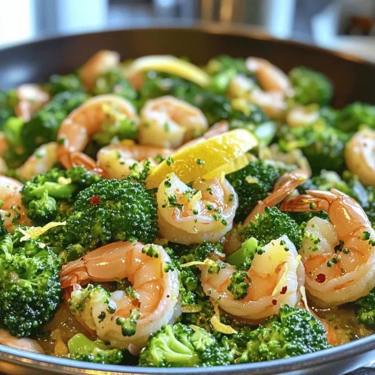 To make One Pan Lemon Garlic Shrimp, you need these simple items: - 1 pound large shrimp, peeled and deveined - 2 cups broccoli florets - 4 cloves garlic, minced - 1 lemon (zested and juiced) - 3 tablespoons olive oil - 1 teaspoon red pepper flakes (optional for heat) - Salt and pepper to taste - Fresh parsley for garnish This list keeps things easy and fresh. You can find these items at your local store. I often use fresh shrimp for this dish. Fresh shrimp taste great and cook quickly. They have a nice texture and flavor. However, frozen shrimp are also good. They save time and can be just as tasty. When using frozen shrimp, thaw them before cooking. Run them under cold water for about 5-10 minutes. This helps them cook evenly. You can swap some ingredients if needed. For example, if you don’t have broccoli, try green beans or asparagus. Both work well and add color. If you want a different flavor, use lime juice instead of lemon juice. You can also skip garlic if you need a milder taste. Each swap gives a new twist to the dish. Check out the Full Recipe for more ideas! To start, gather your ingredients. You will need: - 1 pound large shrimp, peeled and deveined - 2 cups broccoli florets - 4 cloves garlic, minced - 1 lemon (zested and juiced) - 3 tablespoons olive oil - 1 teaspoon red pepper flakes (optional for heat) - Salt and pepper to taste - Fresh parsley for garnish Make sure to wash the broccoli well. Cut it into bite-sized pieces. This helps it cook evenly. Mince the garlic finely. Fresh garlic gives a great flavor. Zest the lemon before juicing it. You want that bright zest for the shrimp. Heat 2 tablespoons of olive oil in a large skillet over medium heat. Add the minced garlic. Cook it for about 1 minute. You want it fragrant but not burnt. Next, toss in the broccoli florets. Season with salt, pepper, and red pepper flakes if you like heat. Sauté the broccoli for 5-7 minutes. Stir it occasionally. You want it tender and bright green. After the broccoli is ready, push it to one side of the pan. Add the last tablespoon of olive oil to the empty side. Then, place the shrimp in the pan. Sprinkle the lemon zest over the shrimp. Cook them for about 2-3 minutes on each side. Look for them to turn pink and opaque. Finally, squeeze fresh lemon juice over the whole dish. Toss everything together well. This combines all the flavors nicely. Once cooked, remove the pan from the heat. Chop some fresh parsley for garnish. Sprinkle it over the dish for color. This adds a nice touch and freshness. Serve the One Pan Lemon Garlic Shrimp hot from the pan. It looks great and tastes even better. For the full recipe, check the detailed instructions above. To make your shrimp and broccoli shine, heat your oil well. The pan should be hot. This helps the food cook evenly. Add the garlic first. It needs only a minute to release its flavor. Be careful not to burn it. Next, add the broccoli and season it well. Cook it until it’s bright green. This keeps it crunchy and fresh. Lemon juice and zest are your best friends here. They add a bright taste. Don’t skip the red pepper flakes if you like heat. They give a nice kick. Fresh parsley adds color and a hint of earthiness. You can also try adding a splash of white wine for depth. It makes the dish extra special. One mistake is overcrowding the pan. If you add too much shrimp, they will steam instead of sauté. Cook in batches if needed. Another mistake is cooking shrimp too long. They turn rubbery quickly. Remove them from heat as soon as they are pink. Always taste your dish before serving. Adjust the salt and pepper for the best flavor. For more details, check the Full Recipe. {{image_2}} You can make this dish even better by adding more veggies. Try bell peppers, snap peas, or zucchini. These vegetables add color and taste. They also boost the nutrition. Just chop them into small pieces. Add them with the broccoli and sauté together. This method keeps everything fresh and crunchy. If you love heat, spice it up! Add more red pepper flakes or some sliced jalapeños. You can also toss in a splash of hot sauce. This twist gives the dish a bold kick. Just make sure to taste as you go. Adjust the spice to fit your taste. You don’t have to stick to the skillet. You can grill the shrimp instead. Just marinate them in lemon juice and garlic first. Then, grill them for about 2-3 minutes per side. You can also roast everything in the oven. Spread the shrimp and veggies on a baking sheet. Bake at 400°F for about 10-12 minutes. Both methods bring a unique flavor to the dish. For the full recipe, check out the One Pan Lemon Garlic Shrimp & Broccoli. Store leftover One Pan Lemon Garlic Shrimp in an airtight container. This keeps the dish fresh. Place it in the fridge for up to three days. For best taste, eat it soon. Reheat your shrimp in a skillet over medium heat. Add a splash of olive oil to keep it moist. Heat for about 3-5 minutes until warm. Avoid microwaving, as it can make the shrimp tough. If you want to freeze this dish, let it cool first. Place it in a freezer-safe bag. Remove as much air as possible to prevent freezer burn. It can last up to three months in the freezer. When ready to eat, thaw overnight in the fridge before reheating. Enjoy your shrimp at its best! For the full recipe, check out the details above. Yes, you can use frozen shrimp. Just make sure to thaw them first. Place the shrimp in a bowl of cold water for about 15-20 minutes. This will help them cook evenly. If you add frozen shrimp directly to the pan, they may release extra water and affect the dish's flavor. You can serve this dish with many sides. Here are a few ideas: - Steamed rice or quinoa to soak up the sauce. - A fresh green salad for a crunchy contrast. - Garlic bread to enjoy with the garlic flavor. - Pasta if you want a heartier meal. Each pairing brings out the shrimp's bright lemon taste. Shrimp cook very quickly. It usually takes about 2-3 minutes per side. When shrimp turn pink and opaque, they are done. Overcooked shrimp become rubbery, so watch them closely. Cooking them just right ensures that they stay tender and juicy. Yes, this recipe is gluten-free. All the ingredients, like shrimp, broccoli, and garlic, contain no gluten. You can enjoy it without worry. Just ensure that any side dishes you choose are also gluten-free. In this blog post, we covered everything about making One Pan Lemon Garlic Shrimp. We explored ingredients, from fresh to frozen and some replacements. I laid out step-by-step cooking instructions and shared tips for a great sauté. You can even tweak the dish with veggies or spice. For storage, I gave clear ways to keep your leftovers fresh. Remember, shrimp cooks fast! Follow these steps, and you’ll impress anyone at your table with this tasty dish. Enjoy making it your own!