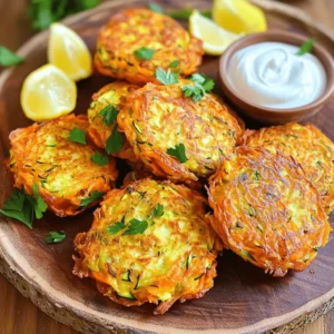 To make these tasty carrot zucchini fritters, gather the following ingredients: - 1 medium zucchini, grated - 1 large carrot, grated - 1/2 cup all-purpose flour - 1/4 cup cornmeal - 1/4 cup grated Parmesan cheese (or nutritional yeast for a vegan option) - 1 large egg (or flax egg for vegan option) - 1 teaspoon garlic powder - 1 teaspoon onion powder - 1/2 teaspoon paprika - Salt and pepper to taste - 2 tablespoons fresh parsley, chopped (optional) - Olive oil for frying Choose firm, shiny zucchini and bright orange carrots. Look for ones that feel heavy for their size. Fresh zucchini should not have soft spots or blemishes. Carrots should be crisp and firm. If you can, buy organic for better taste. You can easily adapt this recipe to fit your needs. For gluten-free, use a gluten-free flour blend instead of all-purpose flour. If you're vegan, swap the egg for a flax egg. Just mix one tablespoon of flaxseed meal with three tablespoons of water and let it sit for five minutes. For a dairy-free option, use nutritional yeast in place of Parmesan cheese. These swaps still keep the fritters delicious! For the full recipe, check out the complete instructions to make these delightful fritters. First, grab a box grater. Grate the zucchini and carrot into a bowl. This makes them easier to mix. Next, take a clean kitchen towel and place the grated veggies inside. Squeeze them tightly to remove excess moisture. This step is key for crispy fritters. If the mixture is too wet, your fritters will be soggy. In a large mixing bowl, combine the grated zucchini and carrot. Add the flour, cornmeal, and Parmesan cheese. If you prefer a vegan option, use nutritional yeast instead. Stir to blend all the dry ingredients well. In another bowl, whisk the egg or flax egg until it’s smooth. Add this to your veggie mix and stir until it’s evenly coated. Now, season with garlic powder, onion powder, paprika, salt, and pepper. If you love fresh herbs, fold in the chopped parsley for extra flavor. Heat a large skillet over medium heat and add olive oil. Once the oil is hot, drop spoonfuls of the fritter mix into the skillet. Use the back of a spoon to flatten them slightly. Cook for about 4-5 minutes on each side until they turn golden brown. Keep an eye on the heat; adjust if needed to avoid burning. You may need to add more oil for cooking in batches. After cooking, place the fritters on a paper towel-lined plate to absorb extra oil. The key is to serve them warm for the best taste. Enjoy your delicious carrot zucchini fritters! For the full recipe, check the earlier section. To make crispy fritters, you must remove excess moisture. Grated zucchini and carrot hold water. After grating, use a clean kitchen towel. Squeeze out the water gently. This step helps keep your fritters from becoming soggy. Moisture leads to steam, not crunch. Follow this step for the best texture. Choosing the right oil is key. Olive oil works well for frying. It adds a nice flavor to the fritters. You can also use avocado oil. It has a high smoke point and is healthy too. Avoid oils with low smoke points, as they can burn. This can ruin your fritters. You can make fritters ahead and save time. Prepare the mixture a day before. Store it in the fridge. When you’re ready to cook, stir it well. If you see extra water, squeeze it out again. You can also cook the fritters, then store them. Let them cool, then keep them in an airtight container. This way, you can enjoy them later. For the full recipe, check the section above. {{image_2}} You can easily change the taste of your fritters. Try adding vegetables like bell peppers, corn, or sweet potatoes. Grate them just like the zucchini and carrot. Each vegetable brings its unique flavor. Mix and match based on what you like or have on hand. This way, you can make these fritters fun and different every time. You can make these fritters vegan and gluten-free. Instead of the egg, use a flax egg. Combine one tablespoon of ground flaxseed with three tablespoons of water. Let it sit for a few minutes to thicken. For gluten-free, swap regular flour with almond flour or chickpea flour. These changes keep the fritters tasty and light, while fitting your diet. Enhance the flavor with herbs and spices. Fresh herbs like basil or cilantro work wonders. Add a dash of cumin or chili powder for a spicy kick. You can also mix in lemon zest for brightness. Experiment with what you have at home. These little changes can turn a simple dish into something special. For the full recipe, check out the details above. To keep your leftover fritters fresh, let them cool completely. Once cool, place them in an airtight container. You can store them in the fridge for up to three days. If you want to keep them longer, freezing is a great option. When it’s time to enjoy your fritters again, the goal is to keep them crispy. Preheat your oven to 375°F (190°C). Place the fritters on a baking sheet lined with parchment paper. Heat them for about 10-15 minutes, flipping halfway through. This method helps regain their crunch. To freeze your fritters, arrange them in a single layer on a baking sheet. Place the sheet in the freezer until they are solid. Once frozen, transfer the fritters to a freezer bag. Make sure to label the bag with the date. They can last up to three months in the freezer. When ready to eat, you can reheat them directly from frozen using the oven method mentioned above. Enjoy your tasty treats anytime! Yes, you can bake Carrot Zucchini Fritters. Baking makes them a bit lighter. Preheat your oven to 400°F (200°C). Place the fritters on a baking sheet lined with parchment paper. Brush them lightly with olive oil. Bake for about 20 minutes, flipping them halfway through. They should be golden and crisp on both sides. I love serving these fritters with a dollop of yogurt sauce or tzatziki. These dips add a cool flavor that pairs well. You can also serve them with a fresh salad or roasted veggies. A squeeze of lemon brightens the dish too. If you want a heartier meal, serve them with quinoa or rice. Your fritters are done when they are golden brown and crisp. Cook them for about 4-5 minutes on each side. Use a spatula to gently lift one and check the color. If it’s brown, they’re ready! You can also check the center. It should be hot and cooked through. Enjoy your crispy treats! In this blog post, we covered how to make tasty carrot zucchini fritters. We looked at what ingredients you need and how to pick fresh veggies. I shared ways to substitute for diets and provided clear steps for making the fritters. You learned tips to keep them crispy and which oils work best. I also explained how to store and reheat leftovers. Feel free to mix it up with different vegetables and flavors. Enjoy your cooking adventure. These fritters are easy and fun for everyone!