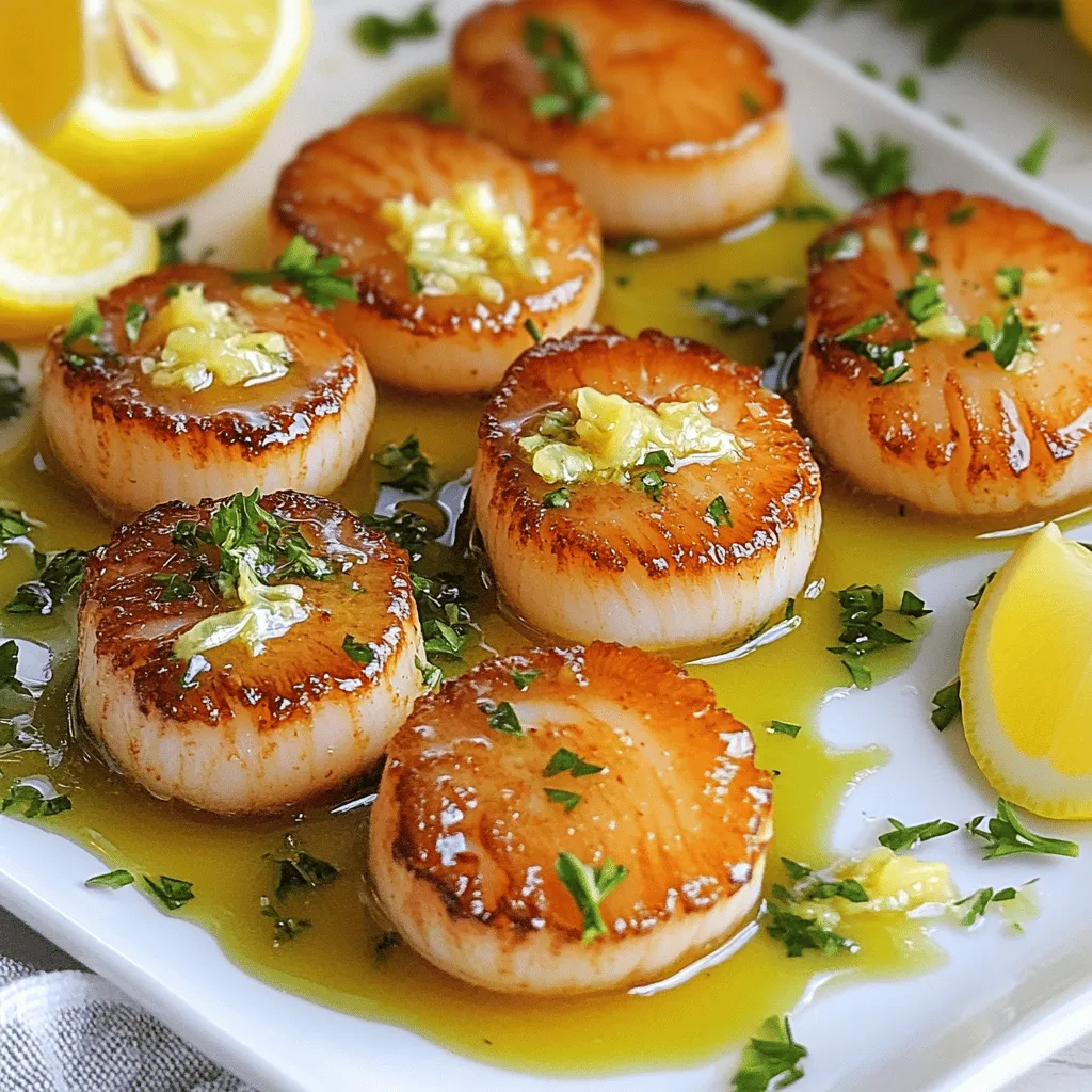 - 12 large sea scallops, cleaned and patted dry - Salt and freshly ground black pepper, to taste - 2 tablespoons olive oil - 1 tablespoon unsalted butter - 2 cloves garlic, minced - Zest of 1 lemon - 2 tablespoons fresh parsley, chopped - Lemon wedges, for serving To create perfect seared scallops, you need fresh, high-quality ingredients. Start with large sea scallops. They should be cleaned and dried well. This drying step is very important. If the scallops are wet, they won’t sear properly. Next, season the scallops with salt and pepper. This simple step adds great flavor. You can use freshly ground black pepper for a better taste. Now, let's talk about the cooking fat. Olive oil works well, but I like to add butter for richness. It gives a nice, nutty flavor to the dish. For flavor enhancers, garlic is a must. Minced garlic adds a punch of taste. Lemon zest brightens the dish and adds freshness. Finally, chopped parsley gives color and a mild herbal touch. Lemon wedges add a zesty finish when serving. Gather these ingredients and get ready for a delicious cooking experience. You’ll find the full recipe in the article. Enjoy your culinary adventure with these perfect seared scallops! First, you need to make sure the scallops are dry. Use a paper towel to pat them gently. This step is key for a nice sear. Next, season both sides with salt and pepper. A little goes a long way in bringing out their natural flavor. Now, let’s heat the pan. Pour 2 tablespoons of olive oil into a large skillet. Heat it over medium-high until it shimmers but does not smoke. Carefully place the scallops in the pan. Make sure they are not touching. Sear each scallop for about 2-3 minutes without moving them. You want a golden crust to form. Once the crust is ready, it’s time to flip the scallops. Use tongs to turn them gently. Now, add 1 tablespoon of unsalted butter and 2 cloves of minced garlic to the pan. Cook for another 2-3 minutes. As the butter melts, spoon it over the scallops for extra flavor. This step really makes the dish shine. For the full recipe, check the details provided earlier. Dry scallops are key. When they are wet, they won’t brown nicely. Pat them dry with a paper towel. This step is vital for that golden crust. Heat your pan until it is hot. The right temperature is around medium-high heat. If the oil shimmers, you’re ready. Cook the scallops for 2 to 3 minutes on one side. Don’t move them! This helps form a nice sear. Pair scallops with simple sides. Sautéed spinach or creamy risotto work well. You can also serve them with a fresh salad. For a pop of color, garnish with lemon wedges and chopped parsley. This adds bright flavors and makes the dish look great. If your scallops stick, they may not be ready to flip. Wait a bit longer before turning them. For thicker scallops, adjust your cooking time. Cook them for an extra minute on each side. Check for a golden crust and firmness to know they are done. Follow these tips for perfect results every time. For the full recipe, check out the details above. {{image_2}} For a twist, I love using herb-infused butter. You can mix in herbs like thyme, tarragon, or dill. These herbs add depth to the rich butter. Simply melt butter in the pan, then add your chosen herbs. It gives a fresh taste to your scallops. You can also experiment with seasonings. Try smoked paprika, cayenne, or even citrus zest. Each will change the flavor profile. A pinch of cayenne adds heat, while smoked paprika gives a nice, earthy touch. Explore different combos to find your favorite. Seared scallops shine when served with great sides. A creamy risotto pairs well. The creaminess complements the scallops' texture and keeps your meal rich. You can also add sautéed vegetables like asparagus or green beans for a light crunch. Wine can elevate your dish. A crisp white wine like Sauvignon Blanc works well. It cuts through the richness of the scallops. Another option is a light Pinot Grigio. Both wines enhance the meal without overpowering the flavors. Grab a glass to enjoy with your scallops. For the full recipe, check out Perfect Seared Scallops. Enjoy your cooking adventure! To store cooked scallops safely, first let them cool to room temperature. Place them in an airtight container. This keeps them fresh for up to two days. You can also wrap them tightly in plastic wrap, but the container works best. For reheating, use a gentle heat. You can warm them in a skillet over low heat. Add a splash of water or broth to keep them moist. Heat until they are just warm. Avoid overcooking, or they will turn tough. Yes, you can freeze cooked scallops. To do this, let them cool completely. Then, place them in a freezer-safe bag. Remove as much air as possible before sealing. They can stay in the freezer for about three months. When you are ready to use them, thaw scallops in the fridge overnight. This keeps their texture nice. For quick thawing, place them in a sealed bag under cold water. Avoid using a microwave, as it can change their texture. You can tell scallops are done when they turn opaque and firm. They should have a nice golden crust on the outside. If they are slightly springy to touch, they're ready. You want to avoid overcooking them. Overcooked scallops become tough and rubbery. A perfect scallop should melt in your mouth. Yes, you can use frozen scallops. Just make sure to thaw them properly first. Place them in the fridge overnight or run them under cold water. Frozen scallops may have extra moisture, so dry them well before cooking. This helps achieve that perfect sear. Fresh scallops often have a better taste and texture, but frozen can work in a pinch. To avoid overcooking scallops, pay close attention to the cooking time. Sear them for about 2-3 minutes on each side. Make sure your pan is hot enough before adding scallops. If you see them turning white all the way through, they're likely overcooked. Use a timer to help you track cooking time closely. You can find great scallops at local fish markets or seafood counters. Look for scallops that are firm and have a slight sheen. Fresh scallops should not have a strong fishy smell. Ask your fishmonger about the source. Wild-caught scallops often taste better than farmed ones. This post covered the key steps to cook perfect sea scallops. We explored essential ingredients, cooking tips, and even variations to keep it exciting. Remember, dry scallops and the right heat can make all the difference. Don't forget to pair these scallops with tasty sides and a nice wine. With practice, you'll impress friends and family with your skills. Enjoy your cooking journey and savor each delicious bite!