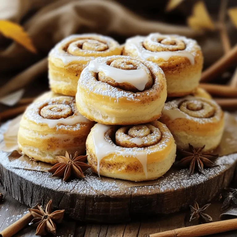 To make the perfect homemade cinnamon rolls, gather these simple ingredients: - 4 cups all-purpose flour - 1 packet (2 1/4 teaspoons) active dry yeast - 1 cup milk, warmed (about 110°F) - 1/2 cup granulated sugar - 1/3 cup unsalted butter, melted - 2 large eggs - 1 teaspoon salt - 1 tablespoon ground cinnamon - 1/2 cup brown sugar, packed - 1/3 cup raisins or nuts (optional) - 1 cup powdered sugar (for icing) - 1 tablespoon vanilla extract - 2 tablespoons milk (for icing) You can customize your rolls by adding raisins or nuts. They add a nice crunch and flavor. If you have allergies or dietary needs, you can swap these items: - Use almond milk or soy milk instead of regular milk. - Replace all-purpose flour with gluten-free flour for a gluten-free option. - Use coconut oil instead of butter for a dairy-free choice. - For a vegan option, replace eggs with flaxseed meal or applesauce. These substitutions will keep your cinnamon rolls delicious while fitting your needs. To make your dough, start by mixing the wet and dry ingredients. In a large bowl, combine warm milk and sugar. Then, sprinkle the active dry yeast on top. Let it sit for five minutes until it gets frothy. This shows the yeast is alive and ready to work. Next, add melted butter, eggs, and salt into the bowl. Mix everything well. Now, gradually add flour. Do this one cup at a time. Keep mixing until a soft dough forms. You can use your hands or a stand mixer fitted with a dough hook. Kneading is key for great texture. Flour your work surface and place the dough on it. Knead for five to seven minutes. You want the dough to feel smooth and elastic. This step builds the gluten, which helps your rolls rise nicely. Rising is crucial for fluffy rolls. Once you knead the dough, place it in a greased bowl. Cover it with a clean kitchen towel. Let it rise in a warm area for about one hour. The dough should double in size. After rising, punch the dough down gently to release air. Roll it out on a floured surface into a rectangle about 1/4 inch thick. This is where the fun begins! Spread melted butter evenly over the dough. In a small bowl, mix brown sugar and cinnamon. Sprinkle this mix over the buttered dough. You can add raisins or nuts for a fun twist. Starting from one long side, roll the dough tightly into a log. Pinch the seam to seal it. Cut the log into 12 equal pieces. Place them in a greased 9x13 inch baking dish, side by side. Cover again with a towel. Let them rise for another 30 minutes until they puff up. Preheat your oven to 350°F (175°C). This step is important for even cooking. Bake the rolls for 25 to 30 minutes. You want them golden brown on top. Keep an eye on them after the 20-minute mark. To check if they are done, tap the top. If it sounds hollow, they are ready. Once baked, take them out and let them cool a bit. This helps set the icing you will drizzle on top. For the icing, whisk together powdered sugar, vanilla, and milk until smooth. And there you have it! Follow these steps, and you'll enjoy warm, fluffy cinnamon rolls. For the complete recipe, refer to the Full Recipe section. To make the best cinnamon rolls, avoid some common mistakes. First, don't use cold ingredients. Cold milk or eggs can slow down yeast action. Always warm your milk to around 110°F. This helps yeast to activate properly. Next, don't skip the kneading step. Kneading develops gluten, which gives the dough structure. Aim for about 5-7 minutes of kneading until smooth. This helps your rolls rise well and stay fluffy. To achieve that perfect fluffy texture, let the dough rise in a warm area. Cover it with a towel to keep the heat in. If your kitchen is cold, place the dough near a warm oven. This will help it rise higher. Icing adds a sweet finish to your cinnamon rolls. For a twist, try cream cheese frosting. Mix cream cheese, powdered sugar, and a bit of vanilla. This gives a rich flavor that pairs well with the rolls. You can also add flavor to your icing. Try mixing in some citrus zest, like lemon or orange. This adds a fresh taste. Another great idea is to add spices, like nutmeg or cardamom, for extra warmth. For more details, check out the Full Recipe to see how to make the icing. Enjoy your delicious rolls! {{image_2}} You can add fun flavors to your cinnamon rolls. Try mixing in spices or zest. A pinch of nutmeg or cardamom can enhance the taste. You can also add orange or lemon zest for a bright twist. For chocolate lovers, make chocolate cinnamon rolls. Just add cocoa powder to the dough. Spread chocolate chips inside with the cinnamon and sugar mix. This gives you a rich, sweet treat. If you need a gluten-free version, use gluten-free flour. Look for blends made for baking. This way, your rolls will still be fluffy and tasty. For a vegan adaptation, swap milk with almond or soy milk. Use flaxseed meal mixed with water instead of eggs. Melt coconut oil and use it in place of butter. These changes keep the flavor while making it plant-based. Check out the Full Recipe for more details on how to make these delicious rolls! To keep your cinnamon rolls fresh, let them cool completely first. Place them in an airtight container. If you do not have a container, wrap them tightly in plastic wrap. This helps to keep them soft and moist. Use a container that seals well to prevent air from getting in. To enjoy your cinnamon rolls again, you can reheat them in several ways. The best method is to heat your oven to 350°F (175°C). Place the rolls on a baking sheet and cover them with foil. Bake for about 10 minutes. This keeps them warm and soft. You can also use the microwave. Heat them one at a time for about 15-20 seconds. If they seem dry, add a small piece of butter on top before heating. This will help maintain their fluffy texture. Enjoy your cinnamon rolls warm and fresh, just like when they first came out of the oven! To make homemade cinnamon rolls from scratch, start by mixing warm milk and sugar. Add active dry yeast and let it sit for a few minutes until it bubbles. Then, mix in melted butter, eggs, and salt. Gradually add flour, kneading until smooth. Let the dough rise until it doubles in size. Roll out the dough, spread melted butter, and sprinkle cinnamon and sugar. Roll it up, cut into pieces, and let them rise again before baking. This process creates soft, fluffy rolls with a rich flavor. For the full recipe, check out the details above. Cinnamon rolls can last up to 2 days at room temperature. Store them in an airtight container to keep them fresh. If you want them to last longer, place them in the fridge. They can stay good for about a week in the fridge. Remember to wrap them well to keep out moisture and air. Yes, you can freeze cinnamon rolls both before and after baking. To freeze before baking, roll and cut the dough. Place the pieces on a baking sheet and freeze until firm. Then, transfer them to a freezer bag. For baking, let them rise in the fridge overnight before baking. If you freeze them after baking, let them cool completely. Wrap them tightly and place them in a freezer bag. They can stay good for up to 3 months. Just reheat them in the oven for a warm treat! Making cinnamon rolls from scratch is fun and rewarding. We explored ingredients, mixing, rising, baking, and tasty variations. Remember to customize with your favorite add-ins and frost with unique icings. Proper storage keeps your rolls fresh for days. Use the tips to avoid common mistakes and achieve that perfect fluffiness. Enjoy creating and sharing delicious cinnamon rolls with family and friends. Each step brings you closer to a mouthwatering treat that everyone will love.