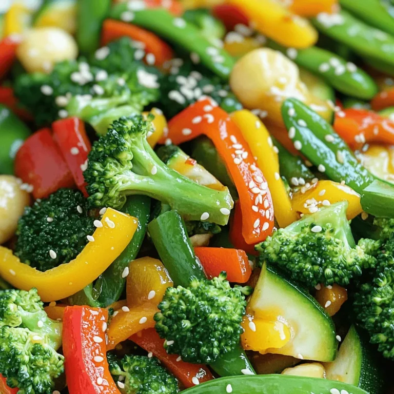 For your spicy veggie stir fry, gather the following items: - 1 cup broccoli florets - 1 red bell pepper, sliced - 1 yellow bell pepper, sliced - 1 carrot, julienned - 1 zucchini, sliced - 1 cup snap peas - 3 cloves garlic, minced - 1 tablespoon fresh ginger, grated - 2 tablespoons soy sauce - 1 tablespoon sriracha (adjust to taste) - 1 tablespoon sesame oil - 1 tablespoon olive oil - 1 tablespoon sesame seeds (for garnish) - Salt and pepper to taste I often prefer fresh vegetables for stir fry. They taste better and add crunch. Fresh veggies also pack more nutrients. However, frozen vegetables work great too. They save time and are easy to store. When using frozen, thaw them first. This helps avoid excess water in your stir fry. Want more heat? Add extra sriracha or try red pepper flakes. For less spice, skip the sriracha or use half the amount. You control the heat in your dish. Experiment to find what you like best. This dish is all about your taste! For more details and a full recipe, check out the included link. Start by washing all your veggies well. Cut them into uniform pieces. This helps them cook evenly. I like to cut the broccoli into small florets. Slice the red and yellow bell peppers thinly. Julienning the carrot gives it a nice look. For the zucchini, simple slices work best. Finally, snap the peas by removing the ends. Keep all the veggies ready before cooking. This makes your stir fry fast and fun! Heat a large skillet or wok over medium-high heat. Add olive oil and let it warm up. Next, toss in minced garlic and grated ginger. Sauté for about 30 seconds until you smell the lovely aroma. Now add the broccoli and julienned carrots. Cook them for about three minutes. They should start to soften but still be crunchy. Then, add the bell peppers, zucchini, and snap peas. Stir everything well. In a small bowl, mix soy sauce, sriracha, and sesame oil. Pour this sauce over the veggies. Toss to coat them evenly, making every bite flavorful. Cook for another 4 to 5 minutes. The vegetables should turn vibrant and tender-crisp. Once cooked, season with salt and pepper. Remove from heat and serve hot. Sprinkle sesame seeds on top for a lovely finish. This dish is colorful and packed with flavors. For the full recipe, check back for the complete guide to a perfect Spicy Veggie Stir Fry! To get your veggies just right, cut them evenly. This helps them cook at the same time. I like to use fresh veggies, but frozen ones work too! If you want a nice crunch, stir-fry them for a shorter time. Aim for bright colors; they mean your veggies are cooked but still crisp. Seasoning is key to a tasty stir fry. Use soy sauce for depth. Sriracha gives it a kick, so adjust it based on your spice level. I love adding ginger and garlic for a fresh flavor. Just a minute in the hot oil brings out their best taste. You can also sprinkle sesame seeds at the end for extra crunch and flavor. To save time, prep all your veggies first. Wash and cut them before you start cooking. This way, you can focus on stir-frying. Use a wok or a large skillet to get that high heat you need. It helps the veggies cook fast and evenly. If you’re in a hurry, you can also use pre-cut veggies from the store. For the [Full Recipe], check the previous section. Enjoy your cooking! {{image_2}} Adding protein to your spicy veggie stir fry makes it heartier. Tofu is a great option. It soaks up flavors well. Choose firm tofu for a nice texture. Cut it into cubes and sauté it in the skillet before adding veggies. Tempeh is another fantastic choice. It has a nutty flavor and works well with the spices. Cook it the same way as tofu. You can also try edamame or chickpeas for a protein boost. The sauce you use can change the taste of your stir fry. Beyond soy sauce and sriracha, consider using teriyaki sauce. It adds sweetness and depth. You can also try hoisin sauce for a thicker, rich flavor. For a tangy kick, use a splash of rice vinegar. If you like it spicy, add more sriracha or a dash of chili paste. Mix and match sauces to find your favorite flavor. Using seasonal veggies keeps your stir fry fresh and exciting. In spring, add asparagus or snap peas for crunch. Summer calls for fresh corn or bell peppers. In fall, use squash or carrots for warmth. Winter is perfect for hearty greens like kale or Brussels sprouts. This keeps your dish colorful and packed with nutrients. The best part? You can change it up each time you make this recipe! You can store your spicy veggie stir fry in an airtight container. Let it cool first. Place it in the fridge. It will stay fresh for about three days. If you want to keep it longer, freezing is a great option. To reheat, use a skillet over medium heat. Add a splash of water or oil to keep it moist. Stir for about five minutes until hot. You can also use a microwave. Heat it in 30-second bursts, stirring in between. This keeps your veggies crisp. If you want to freeze your stir fry, let it cool completely first. Pack it in freezer-safe bags or containers. It can last up to three months in the freezer. When ready to eat, thaw it overnight in the fridge. Reheat as mentioned above. For best flavor and texture, don’t freeze it with sauce. Make the sauce fresh when reheating. You can find the full recipe in the earlier section. You can use chili paste, hot sauce, or even red pepper flakes. Each option brings its own heat level. Adjust the amount to fit your taste. If you like a milder dish, use less. Yes, you can prep the veggies and sauce ahead of time. Just store them in the fridge. When you're ready to eat, cook them quickly in a hot skillet. This keeps everything fresh and tasty. Some great side dishes include jasmine rice, quinoa, or cauliflower rice. You can also serve it with spring rolls or a light salad. These options balance the spice and add more texture to your meal. This post covered all you need for a great veggie stir fry. We explored ingredients, cooking steps, and tips for the best taste. You learned how to keep your veggies bright and how to save time in the kitchen. Don’t forget, you can mix in proteins or try new sauces for fun flavors. Finally, store your leftovers right to enjoy later. Cooking can be simple and tasty. Dive in and enjoy making this dish your own!