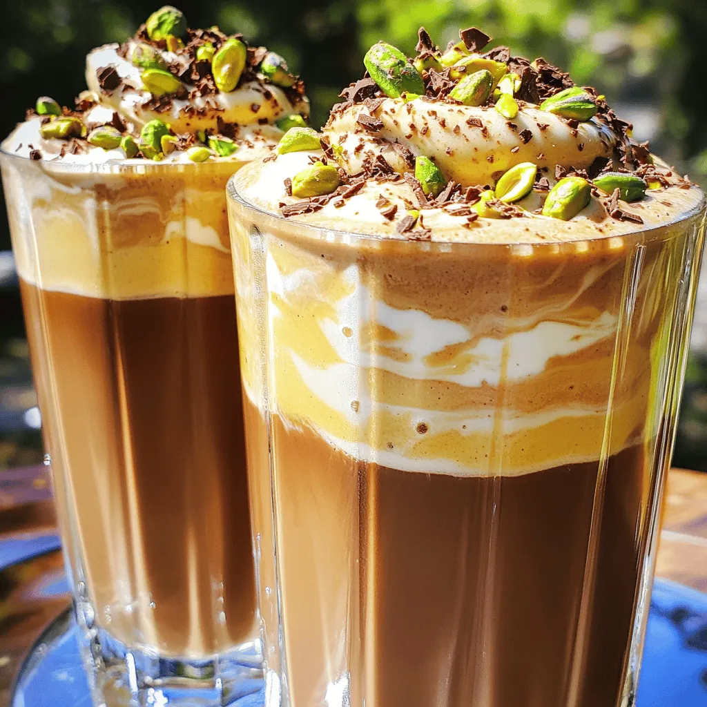 To make the Chocolate Pistachio Cold Brew Shake, you need: - 1 cup cold brew coffee - 1 cup vanilla ice cream or vegan alternative - 2 tablespoons unsweetened cocoa powder - 2 tablespoons pistachio butter - 1 tablespoon honey or maple syrup - 1/4 teaspoon vanilla extract - A pinch of sea salt Each ingredient plays a key role. Cold brew coffee gives a rich flavor. Ice cream adds creaminess and sweetness. Cocoa powder brings that deep chocolate taste. Pistachio butter adds a nutty twist. Honey or maple syrup sweetens it just right. Sea salt balances the flavors. You can make your shake even better with some fun toppings: - Chopped pistachios - Chocolate shavings These toppings not only look good but also add a nice crunch. You can also experiment with flavor-enhancing ingredients. A dash of cinnamon can add warmth. Some whipped cream can make it extra indulgent. Feel free to get creative! For the full recipe, check the complete instructions above. To make your Chocolate Pistachio Cold Brew Shake, start by gathering your ingredients. You will need cold brew coffee, vanilla ice cream, cocoa powder, pistachio butter, honey or maple syrup, vanilla extract, and a pinch of sea salt. 1. In a blender, add 1 cup cold brew coffee. 2. Next, add 1 cup vanilla ice cream. You can use a vegan option if you prefer. 3. Then, mix in 2 tablespoons unsweetened cocoa powder and 2 tablespoons pistachio butter. 4. Add 1 tablespoon honey or maple syrup to sweeten it up. 5. Pour in 1/4 teaspoon vanilla extract and a pinch of sea salt. Blend all these ingredients on high speed. You want a smooth and creamy texture. If the shake feels too thick, add a splash of cold brew. If it’s too thin, add more ice cream. Scrape down the sides of the blender to ensure everything blends well. Taste your shake. If you want it sweeter, add more honey or syrup. To serve your shake, pour it into chilled glasses for a refreshing touch. Chilled glasses keep the shake cold longer. You can use tall glasses or wide bowls to show off the shake's layers. Top your shake with chopped pistachios and chocolate shavings. This not only adds crunch but also makes it look fancy. Serve immediately with a straw or a long spoon for easy sipping. Enjoy your delightful treat! If you want the full details to recreate this shake, check out the Full Recipe. When making your shake, be careful not to over-blend. Too much blending can make it thin and runny. Blend just until smooth. If you under-blend, you may have lumps. Aim for a creamy texture. For ingredient substitutions, you can use dairy-free ice cream if you like. Maple syrup works well if you don't have honey. If you can't find pistachio butter, try almond or cashew butter as a substitute. To boost the chocolate flavor, add a bit more cocoa powder. You can also use dark cocoa for a richer taste. For a stronger pistachio flavor, add more pistachio butter or sprinkle in some ground pistachios. Pair this shake with simple snacks. Try saltine crackers or a slice of banana bread. These will balance the sweetness and give your meal more texture. You can also serve it with a light salad for a fresh touch. {{image_2}} You can easily adjust this shake to fit your needs. For a dairy-free or vegan option, swap the vanilla ice cream with a vegan ice cream. You can also use almond milk or coconut milk for a lighter touch. If you want to make it a bit healthier, use a banana instead of ice cream. It adds creaminess and natural sweetness. For flavor, think outside the box! You could add fruit like bananas or berries for a fruity twist. A dash of cinnamon or nutmeg can give it warmth and depth. Experiment with different nuts, too. Almond butter or cashew butter can add a unique taste. The chocolate pistachio cold brew shake shines in any season. In summer, serve it cold and icy. Blend in some crushed ice for a refreshing treat. You can enjoy it by the pool or on a hot day. In winter, you can warm it up by using hot coffee instead of cold brew. This gives it a cozy feel. Add spices like cardamom or ginger for a festive touch. For the holidays, consider adding peppermint extract. It makes the shake feel special and seasonal. Top it with whipped cream and chocolate sprinkles for a festive drink. These variations help you enjoy this shake all year long. Try the full recipe to see your favorite twists! To store leftover shake, pour it into a clean bottle. Seal it tightly. Place it in the fridge. Drink it within two days for the best taste. The shake may separate after a while. Just shake the bottle gently to mix it again. For meal prep, you can freeze the shake. Pour it into ice cube trays. Once frozen, transfer the cubes into a freezer bag. This helps you use smaller amounts later. Just blend a few cubes with some cold brew when you want a treat. Should you re-blend or heat? I suggest re-blending. Heating may change the texture and flavor. Blending keeps it creamy and fresh. For best results, add a splash of cold brew when blending again. This will help restore its smooth texture. Always taste before serving. You want to enjoy every sip! To boost the coffee taste, use more cold brew. You can add an extra half cup. You can also try a stronger coffee blend. Dark roast coffee gives a richer taste. Another way is to chill brewed coffee overnight. This makes the flavor deeper. Mix the coffee with ice cream for a strong blend. Yes, you can skip the ice cream. Use frozen bananas or avocados instead. These make the shake creamy without ice cream. You can also try coconut cream for a rich texture. Blend your cold brew coffee with these options. This will still keep your shake smooth and delicious. Yes, this recipe can fit a keto diet. Use a low-carb sweetener like erythritol or stevia. Swap out the vanilla ice cream for a keto-friendly version. You can find many brands that offer low-carb ice creams. Always check the labels to ensure they fit your plan. This way, you enjoy a tasty shake while staying on track. Feel free to explore the full recipe for more details! This blog post covers how to make a delicious coffee shake. We discussed the key ingredients, including cold brew, sweeteners, and ice cream choices. You learned helpful tips for blending, serving, and avoiding common mistakes. We shared variations for different seasons and storage advice for leftovers. In conclusion, with these steps, you can craft the perfect coffee shake. Experiment with flavors to find your favorite. Enjoy the blend of rich taste and creamy texture!