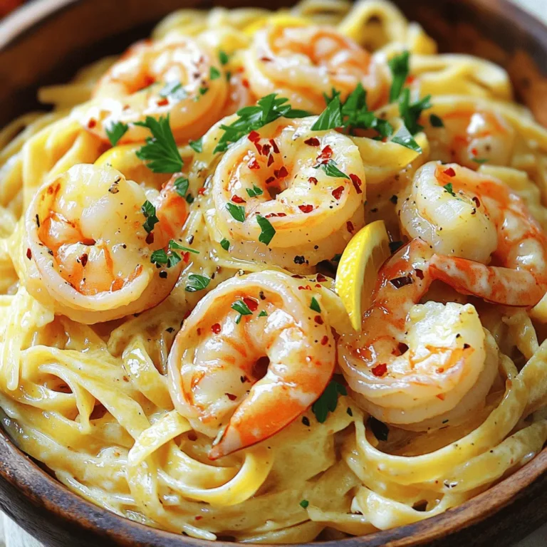 To make Garlic Butter Shrimp Pasta, you need a few simple ingredients. Each one adds its own special flavor to the dish. Here’s what you'll need: - 8 ounces linguine or spaghetti - 1 pound large shrimp, peeled and deveined - 4 tablespoons unsalted butter - 4 cloves garlic, minced - 1 teaspoon red pepper flakes (adjust to taste) - 1 lemon, zested and juiced - 1/4 cup fresh parsley, chopped - Salt and pepper to taste - Grated Parmesan cheese for serving (optional) These ingredients come together to create a meal that is quick and full of flavor. The shrimp adds protein, while the garlic and butter give rich taste. The lemon brightens the dish, and the parsley adds a fresh touch. Each bite will make your taste buds dance! Check out the Full Recipe for more details on how to put it all together. To start, you need to bring a large pot of salted water to a boil. This step is crucial for flavor. Once boiling, add 8 ounces of linguine or spaghetti. Cook the pasta until it is al dente, which means it should be firm to the bite. This usually takes about 8 to 10 minutes. Make sure to check the package instructions for timing. After cooking, do not forget to reserve 1/2 cup of pasta water. Then, drain the pasta and set it aside. In a large skillet, melt 2 tablespoons of unsalted butter over medium-high heat. Once the butter is melted, add 4 cloves of minced garlic and 1 teaspoon of red pepper flakes. Sauté the mixture for about 30 seconds. You want the garlic to become fragrant but not burnt. Next, add 1 pound of large shrimp, which should be peeled and deveined. Season with salt and pepper to taste. Cook the shrimp for 2 to 3 minutes on one side until they turn pink. Then, flip them and cook for another 1 to 2 minutes until they are fully cooked. Remove the shrimp from the skillet and set them aside. Now, in the same skillet, add the remaining 2 tablespoons of butter. Also, add the zest and juice of 1 lemon. Stir to combine and let the butter melt and bubble for about a minute. Return the drained pasta to the skillet along with the cooked shrimp. Add a splash of the reserved pasta water to loosen the sauce. Toss everything together to ensure the pasta and shrimp are well coated. This step is key to getting a delicious garlic butter sauce that clings to the pasta. For the full recipe, check the detailed instructions above. Enjoy creating your Garlic Butter Shrimp Pasta! Using fresh garlic makes a big difference in flavor. It gives your dish a rich and vibrant taste. I always recommend using whole garlic cloves instead of pre-minced garlic. It’s simple to mince your own and the flavor is worth it. Adjust the red pepper flakes to control how spicy your dish gets. Start with a small amount if you’re unsure. You can always add more if you want it hotter. Just remember, you can’t take it out once it’s in! To cook shrimp perfectly, keep an eye on the color. When shrimp turns bright pink, it’s almost done. Cook it for about 2-3 minutes on one side. Then, flip it and cook for another 1-2 minutes. Make sure not to overcook the shrimp. If it curls tightly, it’s overdone. You can also check for doneness by cutting one in half. The meat should be opaque and firm. If it looks clear or mushy, it needs more time. Enjoy the process! Cooking shrimp becomes easier with practice. For the full recipe, check out the details above. {{image_2}} You can easily change the protein in this dish. If you want a different taste, try chicken or scallops. Chicken thighs work really well. Just season them the same way as shrimp. Cook them until golden brown and cooked through. Scallops offer a sweet flavor and cook quickly. They are done in just a few minutes. If you prefer a meat-free meal, consider mushrooms or tofu. Sauté mushrooms until they are soft and golden. They add a nice, earthy flavor. Tofu is another great choice. Use firm tofu, cut it into cubes, and pan-fry until crispy. Both options will soak up the garlic butter sauce well. To give your Garlic Butter Shrimp Pasta extra flavor, add more ingredients. Cherry tomatoes add a burst of sweetness. Toss them in the skillet after cooking the shrimp. They will soften and create a nice sauce. Spinach is also a fantastic addition. It wilts down quickly and adds nutrients. Don't forget about herbs and spices. You can use fresh basil or oregano for a twist. A pinch of smoked paprika can also enhance the dish. It gives a subtle depth and warmth. Feel free to mix and match flavors. This dish is all about making it your own! For a full recipe, check out the Garlic Butter Shrimp Pasta section. To keep your garlic butter shrimp pasta fresh, store it in an airtight container. Refrigerate it right after it cools down. The pasta stays good in the fridge for about three days. However, if you want to enjoy it longer, consider freezing it. When frozen, it can last for up to two months. Just remember that the texture may change a bit after thawing. When it’s time to eat your leftovers, you have a few good options. You can reheat the pasta in the microwave. Use a microwave-safe bowl and cover it to keep moisture in. Heat it in short bursts, stirring in between to make sure it warms evenly. You can also use a skillet. Place the pasta in a pan over medium heat and add a splash of water or broth. This helps bring back some moisture and flavor. Stir it often until it’s hot. To restore creaminess, add a bit more butter or olive oil. This will help make the dish rich and tasty again. Adding a squeeze of fresh lemon juice can refresh the flavor, making it taste just like when you first made it. To make Garlic Butter Shrimp Pasta, follow these simple steps: 1. Cook the Pasta: Boil water in a large pot, add salt, and cook the linguine or spaghetti until it's al dente. Save half a cup of the pasta water before draining. 2. Prepare the Shrimp: In a skillet, melt two tablespoons of butter over medium-high heat. Add minced garlic and red pepper flakes, cooking for about 30 seconds. 3. Cook the Shrimp: Add the shrimp, seasoning with salt and pepper. Cook for 2-3 minutes on one side, then flip and cook for another 1-2 minutes until they are pink. Set the shrimp aside. 4. Combine Ingredients: In the same skillet, add the rest of the butter, lemon zest, and juice. Mix well until everything melts together. 5. Mix Pasta and Shrimp: Return the pasta and shrimp to the skillet. Add a splash of reserved pasta water to help the sauce stick. Toss well to coat. 6. Garnish and Serve: Stir in chopped parsley and adjust seasoning. Serve hot, with grated Parmesan cheese if you like. Yes, you can use frozen shrimp! Just make sure to thaw them first. - Thawing: Place the shrimp in cold water for about 15-20 minutes or leave them in the fridge overnight. - Cooking: Once thawed, follow the same cooking steps as fresh shrimp. The cook time may be slightly longer, so check for that lovely pink color. Garlic Butter Shrimp Pasta tastes great with many sides. Here are some ideas: - Garlic Bread: A classic choice that pairs well with pasta. - Salad: A fresh green salad adds a nice crunch and balance. - Roasted Vegetables: Seasonal veggies bring color and nutrition to your meal. - Wine: A glass of white wine complements the shrimp flavors perfectly. Feel free to mix and match based on your taste! For the complete recipe, check out the Full Recipe section. This article covered the ingredients and steps to make Garlic Butter Shrimp Pasta. You learned how to cook the pasta and shrimp, combine them, and create that tasty sauce. I also shared tips for perfecting the dish and offered variations to keep meals exciting. Remember, leftovers can be stored correctly, and there are simple ways to reheat them for the best taste. Enjoy making this easy and delicious dish that everyone will love!