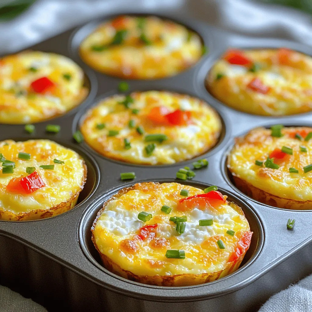 To make these tasty egg bites, you will need: - 6 large eggs - 1/2 cup cottage cheese - 1/2 cup shredded cheese (cheddar or a blend) - 1/4 cup bell peppers, finely diced (use red or green for color) - 1/4 cup cooked spinach, chopped (optional) - 1/4 teaspoon garlic powder - 1/4 teaspoon onion powder - Salt and pepper to taste - Fresh herbs (like chives or parsley) for garnish You can mix in some optional ingredients to add extra flavor. Try these: - Cooked bacon or sausage for a protein boost - Diced tomatoes for fresh taste - Jalapeños if you like some heat If you want to switch things up, here are some great swaps: - Use Greek yogurt instead of cottage cheese for creaminess - Swap the cheddar for feta or goat cheese - Replace bell peppers with zucchini or mushrooms for variety For the full recipe, check out the detailed instructions above. You can customize these bites based on what you have at home. Enjoy your cooking! Start by preheating your oven to 375°F (190°C). While it heats, grease a muffin tin with cooking spray. You can also use silicone muffin liners for easy removal. This step is key to avoid sticking later. Gather your blender, measuring cups, and mixing spoon. In your blender, combine the eggs, cottage cheese, and shredded cheese. Add garlic powder, onion powder, salt, and pepper. Blend until the mix is smooth. This will create a creamy base. Once blended, gently stir in the finely diced bell peppers and cooked spinach. Make sure all the ingredients mix well. Pour the egg mixture into each muffin cup, filling them about 3/4 full. Now, place the muffin tin in a larger baking dish. Fill the baking dish with hot water halfway up the sides of the muffin tin. This steam bath keeps the egg bites moist. Bake for 25-30 minutes. Check for doneness with a toothpick; it should come out clean. After baking, let the bites cool for a few minutes before removing them. Garnish with fresh herbs for a nice touch. Enjoy your tasty egg bites! For full instructions, check the Full Recipe. To get your egg bites just right, use fresh eggs. Fresh eggs whip up better. Blend eggs and cottage cheese until smooth. This mix adds creaminess. Use a water bath for baking. It keeps the bites moist. If you overbake, they might become dry. Watch closely during the last few minutes. A toothpick should come out clean when they are done. Add herbs to boost taste. Fresh chives or parsley make a great choice. Try different cheese for a new twist. Feta or goat cheese can add a nice kick. You can also spice it up with red pepper flakes. This adds a hint of heat. Don’t forget about seasoning; salt and pepper are key. Taste your mix before baking for best results. These egg bites are perfect for breakfast or a snack. Serve them warm with a side of salsa. They also go well with avocado slices. For a brunch spread, pair them with fresh fruit. You can even serve them on a bagel for a fun twist. They are easy to grab and go, too. Enjoy them fresh or store them for later. Check out the Full Recipe for more details! {{image_2}} You can change the cheese in your egg bites. Cheddar is a classic choice. It adds a sharp flavor that many love. Try Monterey Jack for a smooth, mild taste. If you want something tangy, go for feta. You can even mix cheeses for a fun twist. A blend of mozzarella and parmesan can make these bites extra creamy. Adding veggies boosts flavor and nutrition in your egg bites. Bell peppers are great, but you can try others too. Zucchini adds moisture, while tomatoes give a fresh taste. Spinach works well and blends nicely. You can also add mushrooms for a savory kick. Just chop them small so they cook evenly. Want extra protein? You can add cooked meats to your egg bites. Diced ham or cooked bacon can enhance the flavor. If you prefer plant-based options, try black beans or tofu. Both add protein without much fuss. Just remember to chop everything small for even cooking. This way, every bite is packed with flavor. To store your egg bites, let them cool first. Place them in a tight container. Keep them in the fridge for up to four days. Make sure to cover them well to keep them fresh. You can freeze these egg bites for later. Wrap each bite in plastic wrap. Then, place them in a freezer bag or container. They will stay good for up to three months. Label the bag with the date to track freshness. When you’re ready to eat, take out the egg bites. If they are frozen, thaw them in the fridge overnight. To reheat, place them on a plate and microwave for about 30 seconds. You can also heat them in the oven at 350°F (175°C) for about 10 minutes. Enjoy your Copycat Starbucks Egg Bites warm and tasty! These egg bites can last up to five days in the fridge. Store them in an airtight container. This keeps them fresh and tasty. If you want them to last longer, you can freeze them. Yes, you can make these egg bites ahead of time! They are great for meal prep. Just cook a batch, cool them, and store them in the fridge. You can enjoy them all week. Absolutely! These egg bites are packed with protein and nutrients. They use eggs, cottage cheese, and veggies. This makes them a good choice for a healthy meal. You control what goes in, so you can keep them light and tasty. For the full recipe, check the earlier section! To wrap it up, we covered all key parts of making tasty egg bites. We talked about the main and optional ingredients, plus good swaps. Then, I walked you through the steps to blend, bake, and get the right texture. We explored ways to enhance flavors and add fun twists. Lastly, I shared how to store, freeze, and reheat your bites. With these tips and details, you'll create delicious egg bites every time. Enjoy making your own and impress your family!