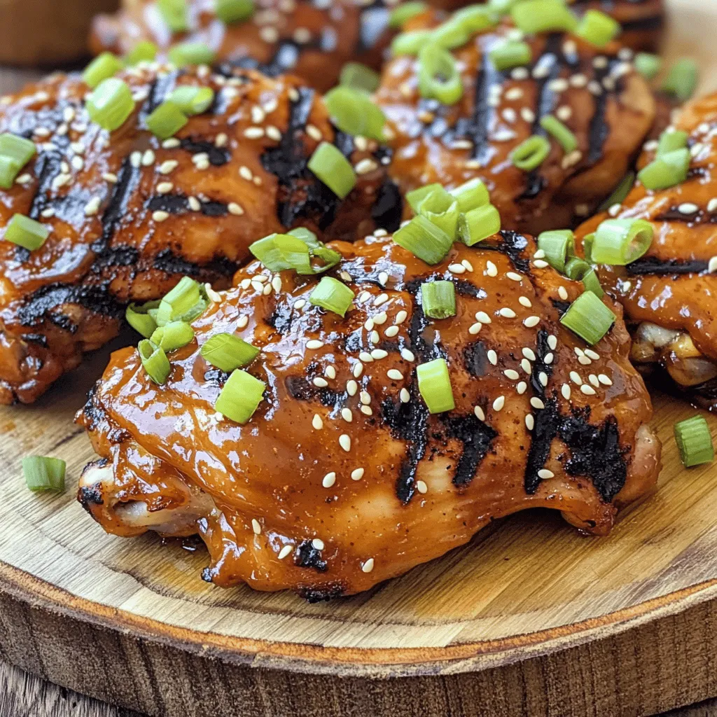 To make Irresistible Sweet Chili Chicken, gather these main ingredients: - 1.5 pounds chicken thighs, boneless and skinless - 1/2 cup sweet chili sauce - 2 tablespoons soy sauce - 1 tablespoon fresh ginger, grated - 3 cloves garlic, minced - 1 tablespoon rice vinegar - 1 tablespoon sesame oil - 1/2 teaspoon black pepper - 1/2 cup green onions, chopped (for garnish) - Sesame seeds, for garnish These ingredients create a vibrant flavor. The chicken thighs keep the dish juicy. Sweet chili sauce adds a nice touch of heat and sweetness. Fresh ginger and garlic give it depth. Soy sauce, rice vinegar, and sesame oil balance the flavors well. Gather your chopped garnishes too. Green onions and sesame seeds brighten the dish. They add color and a crunchy texture to your plate. For the full recipe, check out the recipe section. Make sure to have everything ready before you start cooking. It makes the process smooth and fun! First, let's make the marinade. In a large bowl, combine these ingredients: - 1/2 cup sweet chili sauce - 2 tablespoons soy sauce - 1 tablespoon fresh ginger, grated - 3 cloves garlic, minced - 1 tablespoon rice vinegar - 1 tablespoon sesame oil - 1/2 teaspoon black pepper Mix them well until smooth. Marinating is key! Let the chicken soak in the flavors for at least 30 minutes. If you can, marinate it overnight for a richer taste. This step makes the chicken juicy and full of flavor. Now, prepare your grill or skillet. Preheat it over medium-high heat. If you're grilling, add some oil to the grates. This helps keep the chicken from sticking. Take the chicken out of the marinade. Save the marinade for later use. Grill the chicken thighs for about 5-7 minutes on each side. Use a meat thermometer to check that the internal temperature reaches 165°F (75°C). This ensures your chicken is safe to eat and perfectly cooked. To get nice grill marks, avoid moving the chicken too much while it cooks. While the chicken cooks, take the reserved marinade and pour it into a small pot. Bring it to a boil, then lower the heat and let it simmer for about 5 minutes. This thickens the sauce. Once the chicken is done, brush it with the thickened marinade. Let it rest for a few minutes. This helps keep it juicy. Slice the chicken and arrange it on a platter. Drizzle some extra sauce over the top. For a pop of color, garnish with chopped green onions and a sprinkle of sesame seeds. These simple steps lead to a dish that's full of flavor and ready to impress. Check out the Full Recipe for more details! To boost flavor, try adding spices. You can use cayenne pepper for heat. If you want less spice, reduce the amount. You can also try different marinades. Teriyaki or garlic soy can give a nice twist. For beginners, let the chicken sit in the marinade longer. Aim for at least 30 minutes but overnight works best. This will help the flavors soak in well. Sweet chili chicken pairs well with rice or noodles. Steamed veggies like broccoli or snap peas add color. You can garnish the dish with lime wedges or fresh herbs. This makes it look pretty on the plate. For drinks, try iced tea or a light beer. These will balance the sweetness of the sauce. For more details, check the Full Recipe to dive deeper into this dish! {{image_2}} You can swap chicken for other proteins. Tofu and shrimp work great too. - Tofu: Use firm tofu. Press it to remove water. Cut it into cubes. Marinate just like chicken. Cook until golden. - Shrimp: Use peeled, deveined shrimp. They cook faster, so adjust your grilling time. Grill for 3-5 minutes until they turn pink. For vegetarians or vegans, tofu is a perfect fit. You can use seitan or tempeh as options too. They absorb flavors well. You can make this dish spicier or milder. - Spicy: Add red pepper flakes or sriracha to the marinade. This gives it a nice kick. - Milder: Reduce the sweet chili sauce. You can add more soy sauce for flavor without adding heat. Get creative with unique ingredients too. Try adding a splash of pineapple juice for sweetness. Regional twists can add flair. For a Thai twist, use lemongrass and Thai basil. For an Asian-inspired flavor, add hoisin sauce or sesame seeds to the marinade. Mix and match these ideas to create your own version of this sweet chili chicken. Check the full recipe for the base dish, then let your creativity shine! To keep your Irresistible Sweet Chili Chicken fresh, store it in the fridge. Use an airtight container. This helps keep moisture in and prevents odors from mixing. The chicken can last up to four days in the fridge. If you want to keep it longer, freezing is a great option. If you plan to meal prep, freezing is smart. First, let the chicken cool down completely. Place it in a freezer-safe bag or container. Be sure to remove as much air as you can. This helps avoid freezer burn. You can freeze the chicken for up to three months. When you're ready to eat, thaw the chicken in the fridge overnight. This keeps the chicken safe and tasty. To reheat, place it in a skillet over medium heat. You can also microwave it on low power. Just be careful not to dry it out. To maintain the flavor, add some fresh marinade when reheating. This step helps refresh the taste and keep it delicious. Marinate the chicken for at least 30 minutes. This time lets the flavors soak in well. For better results, try marinating overnight. This gives the chicken a deeper flavor. Sweet Chili Chicken pairs well with rice and steamed veggies. You can also serve it with a fresh salad. These sides make a balanced meal and complement the chicken's sweetness. Yes, you can use store-bought sweet chili sauce. Look for brands that have good flavor and quality. To make it even better, add some fresh ginger or garlic to the sauce. This will boost the taste. You can bake or sauté sweet chili chicken. Baking is easy and gives a nice texture. Sautéing adds a lovely crisp outside. Each method has its perks, so choose what fits your time and mood! This blog post covered ingredients, methods, and tips for sweet chili chicken. You learned to always marinate chicken for the best flavor. I showed easy cooking methods and how to create great presentation. We also explored protein alternatives and variations in flavor. Remember to store your chicken correctly to maintain freshness. Mix and match sides for a balanced meal. Enjoy your cooking journey with sweet chili chicken and make it your own!