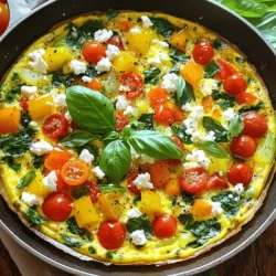 To make a tasty Italian Garden Frittata, gather these simple ingredients: - 6 large eggs - 1/4 cup milk - 1 cup fresh spinach, chopped - 1/2 cup cherry tomatoes, halved - 1/2 cup bell peppers (any color), diced - 1/4 cup red onion, finely chopped - 1/2 cup feta cheese, crumbled - 1 tablespoon olive oil - Salt and pepper to taste - Fresh basil leaves for garnish Eggs are the main star in this dish. They give the frittata its rich, creamy texture. They also pack protein and nutrients. When whisked with milk, they create a fluffy base. Choose large eggs for the best results. Make sure they are fresh for great flavor. Feta cheese shines in this recipe too. Its salty tang adds depth to each bite. You can also use goat cheese or cheddar for a different taste. Each cheese gives a unique flavor twist to the frittata. You can easily swap out some ingredients based on what you have. No spinach? Use kale or Swiss chard instead. Don’t have cherry tomatoes? Any diced tomato will work well. For the cheese, if you want a stronger taste, try Parmesan or mozzarella. If you want a vegan option, use tofu instead of eggs. Blend it with milk and spices for a creamy mix. You can also add more vegetables like zucchini or mushrooms. This way, you can create your own perfect frittata. For the full recipe, check the section above. First, gather your ingredients. You will need: - 6 large eggs - 1/4 cup milk - 1 cup fresh spinach, chopped - 1/2 cup cherry tomatoes, halved - 1/2 cup bell peppers (any color), diced - 1/4 cup red onion, finely chopped - 1/2 cup feta cheese, crumbled - 1 tablespoon olive oil - Salt and pepper to taste - Fresh basil leaves for garnish Next, wash the spinach and tomatoes. Chop the spinach into small pieces. Halve the cherry tomatoes. Dice the bell peppers and red onion. Crumble the feta cheese. Set everything aside in small bowls for easy access. Now, heat the olive oil in a large oven-safe skillet over medium heat. Add the red onion and bell peppers. Cook them for about 3 to 4 minutes until they soften. Stir often to prevent burning. Then, add the chopped spinach and halved tomatoes. Cook until the spinach wilts, which takes about 2 minutes. In a large mixing bowl, whisk together the eggs, milk, salt, and pepper. Make sure it blends well. Pour this egg mixture over the cooked vegetables in the skillet. Ensure that it covers all the veggies evenly. Finally, sprinkle the crumbled feta cheese on top. Now, let the frittata cook on the stovetop for about 3 to 4 minutes. Look for the edges to start setting. After that, transfer the skillet to your preheated oven at 375°F (190°C). Bake for 15 to 20 minutes. The frittata is ready when it puffs up and a knife inserted in the center comes out clean. Once it’s done, remove the skillet from the oven. Let it cool for a few minutes. Slice the frittata into wedges. For a fresh touch, garnish with basil leaves before serving. Enjoy your Italian Garden Frittata, and check the Full Recipe for more details! To make a great frittata, focus on the eggs. Use fresh eggs for the best taste. Whisk them well with milk, salt, and pepper. This adds a light texture. Choose veggies that you love. Spinach, tomatoes, and peppers are great. Cook them just enough to soften, but keep their color. This keeps your frittata vibrant and fresh. Don’t rush the cooking. Let it cook slowly, so it puffs up nicely. Use an oven-safe pan for easy cooking. Gather a few tools to help you. Here’s a quick list: - Large mixing bowl - Whisk - Oven-safe skillet - Spatula - Knife and cutting board These tools make the process smooth. A good whisk helps mix the eggs well. An oven-safe skillet ensures even cooking. Watch out for a few common mistakes. First, don’t overcook your frittata. It should be set but still moist. Second, avoid using too many heavy ingredients. They can weigh down your frittata. Stick to a balanced mix of veggies and cheeses. Lastly, don’t skip the garnishes. Fresh herbs add flavor and make your dish pop. For more guidance, check out the Full Recipe. {{image_2}} You can make a frittata that is all veggies. Use your favorite vegetables. Try zucchini, mushrooms, or asparagus. Each brings a unique taste. You can also mix in herbs like thyme or dill. These will add fresh flavors. For a creamier texture, add extra cheese. Goat cheese or mozzarella works great. This way, you have a colorful dish that is tasty and healthy. Meat can bring a new layer of flavor to your frittata. You can add cooked bacon, sausage, or ham. These meats give a savory depth to the dish. Make sure to cook the meat first. Chop it into small pieces before adding it to the egg mix. This ensures even cooking. You can also combine meats for a heartier frittata. Chicken and bacon together create a rich taste. Take your frittata on a world tour! For a spicy kick, add chorizo and jalapeños. This makes a Mexican-inspired frittata. You can also use curry powder and peas for an Indian twist. The flavors will surprise your taste buds. If you want an Italian flair, add sun-dried tomatoes and pesto. Each of these twists gives a unique spin on the classic recipe. Try these ideas for a fun cooking adventure. For the full recipe, check out the Italian Garden Frittata. After you enjoy your frittata, let it cool down. Place any leftovers in an airtight container. Store it in the fridge. It will stay fresh for about 3 to 4 days. Make sure to label the container with the date you made it. This helps you keep track of how long it's been stored. To reheat your frittata, use the oven for best results. Preheat the oven to 350°F (175°C). Place the frittata on a baking tray. Heat for about 10-15 minutes or until warm all the way through. You can also use a microwave. Just cover it with a damp paper towel. Heat for 1-2 minutes, checking often to avoid overcooking. If you want to save your frittata for later, freezing is a great choice. First, let it cool completely. Cut the frittata into slices. Wrap each slice in plastic wrap. Then, place the wrapped slices in a freezer-safe bag. Remove as much air as possible before sealing. It can last up to 2 months in the freezer. When ready to eat, thaw it in the fridge overnight before reheating. For detailed steps, check the Full Recipe. A frittata is an Italian egg dish. It is similar to an omelet but thicker. You mix eggs with vegetables, cheese, and sometimes meat. You cook it on the stove and finish it in the oven. It is fluffy, tasty, and very filling. You can make many types of frittatas based on what you have. Yes, you can make a frittata ahead of time. It stores well in the fridge for up to three days. Just make sure to cool it completely before storing. You can reheat it in the oven or microwave. This makes it great for meal prep or brunch gatherings. Your frittata is done when it puffs up and is firm. Insert a knife into the center. If it comes out clean, your frittata is ready. The top should look slightly golden. You want it set but not dry, so watch it closely. You can serve a frittata with many sides. Fresh salad adds a nice crunch. Toast or crusty bread pairs well too. You could also serve it with fruit for a sweet touch. Enjoy it with coffee or tea for a lovely breakfast. The word "frittata" comes from Italian. It means "fried." This name reflects how you cook the dish. In Italy, frittatas are common and loved. They are often made with leftovers, making them both tasty and resourceful. For a delicious frittata recipe, check out the Full Recipe. In this article, we explored everything about frittatas. We detailed the ingredients, spotlighting key components and substitutions. You learned step-by-step instructions for preparation, cooking, and baking. I shared tips to perfect your frittata and avoid common mistakes. We also discussed variations to suit your taste and how to store leftovers properly. Frittatas are easy and fun to make. You can enjoy them any time of day. Try your favorites, get creative, and have fun cooking!