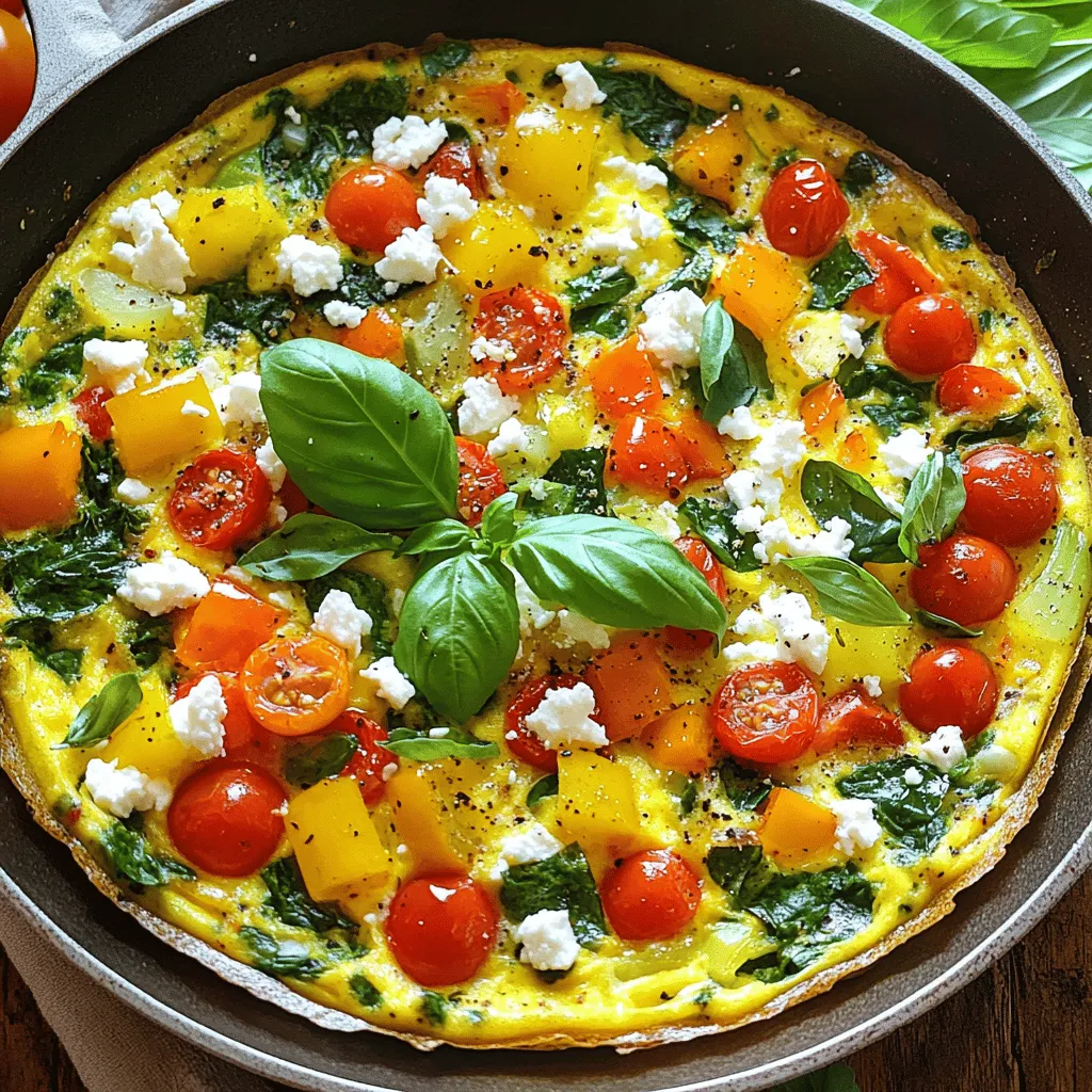 To make a tasty Italian Garden Frittata, gather these simple ingredients: - 6 large eggs - 1/4 cup milk - 1 cup fresh spinach, chopped - 1/2 cup cherry tomatoes, halved - 1/2 cup bell peppers (any color), diced - 1/4 cup red onion, finely chopped - 1/2 cup feta cheese, crumbled - 1 tablespoon olive oil - Salt and pepper to taste - Fresh basil leaves for garnish Eggs are the main star in this dish. They give the frittata its rich, creamy texture. They also pack protein and nutrients. When whisked with milk, they create a fluffy base. Choose large eggs for the best results. Make sure they are fresh for great flavor. Feta cheese shines in this recipe too. Its salty tang adds depth to each bite. You can also use goat cheese or cheddar for a different taste. Each cheese gives a unique flavor twist to the frittata. You can easily swap out some ingredients based on what you have. No spinach? Use kale or Swiss chard instead. Don’t have cherry tomatoes? Any diced tomato will work well. For the cheese, if you want a stronger taste, try Parmesan or mozzarella. If you want a vegan option, use tofu instead of eggs. Blend it with milk and spices for a creamy mix. You can also add more vegetables like zucchini or mushrooms. This way, you can create your own perfect frittata. For the full recipe, check the section above. First, gather your ingredients. You will need: - 6 large eggs - 1/4 cup milk - 1 cup fresh spinach, chopped - 1/2 cup cherry tomatoes, halved - 1/2 cup bell peppers (any color), diced - 1/4 cup red onion, finely chopped - 1/2 cup feta cheese, crumbled - 1 tablespoon olive oil - Salt and pepper to taste - Fresh basil leaves for garnish Next, wash the spinach and tomatoes. Chop the spinach into small pieces. Halve the cherry tomatoes. Dice the bell peppers and red onion. Crumble the feta cheese. Set everything aside in small bowls for easy access. Now, heat the olive oil in a large oven-safe skillet over medium heat. Add the red onion and bell peppers. Cook them for about 3 to 4 minutes until they soften. Stir often to prevent burning. Then, add the chopped spinach and halved tomatoes. Cook until the spinach wilts, which takes about 2 minutes. In a large mixing bowl, whisk together the eggs, milk, salt, and pepper. Make sure it blends well. Pour this egg mixture over the cooked vegetables in the skillet. Ensure that it covers all the veggies evenly. Finally, sprinkle the crumbled feta cheese on top. Now, let the frittata cook on the stovetop for about 3 to 4 minutes. Look for the edges to start setting. After that, transfer the skillet to your preheated oven at 375°F (190°C). Bake for 15 to 20 minutes. The frittata is ready when it puffs up and a knife inserted in the center comes out clean. Once it’s done, remove the skillet from the oven. Let it cool for a few minutes. Slice the frittata into wedges. For a fresh touch, garnish with basil leaves before serving. Enjoy your Italian Garden Frittata, and check the Full Recipe for more details! To make a great frittata, focus on the eggs. Use fresh eggs for the best taste. Whisk them well with milk, salt, and pepper. This adds a light texture. Choose veggies that you love. Spinach, tomatoes, and peppers are great. Cook them just enough to soften, but keep their color. This keeps your frittata vibrant and fresh. Don’t rush the cooking. Let it cook slowly, so it puffs up nicely. Use an oven-safe pan for easy cooking. Gather a few tools to help you. Here’s a quick list: - Large mixing bowl - Whisk - Oven-safe skillet - Spatula - Knife and cutting board These tools make the process smooth. A good whisk helps mix the eggs well. An oven-safe skillet ensures even cooking. Watch out for a few common mistakes. First, don’t overcook your frittata. It should be set but still moist. Second, avoid using too many heavy ingredients. They can weigh down your frittata. Stick to a balanced mix of veggies and cheeses. Lastly, don’t skip the garnishes. Fresh herbs add flavor and make your dish pop. For more guidance, check out the Full Recipe. {{image_2}} You can make a frittata that is all veggies. Use your favorite vegetables. Try zucchini, mushrooms, or asparagus. Each brings a unique taste. You can also mix in herbs like thyme or dill. These will add fresh flavors. For a creamier texture, add extra cheese. Goat cheese or mozzarella works great. This way, you have a colorful dish that is tasty and healthy. Meat can bring a new layer of flavor to your frittata. You can add cooked bacon, sausage, or ham. These meats give a savory depth to the dish. Make sure to cook the meat first. Chop it into small pieces before adding it to the egg mix. This ensures even cooking. You can also combine meats for a heartier frittata. Chicken and bacon together create a rich taste. Take your frittata on a world tour! For a spicy kick, add chorizo and jalapeños. This makes a Mexican-inspired frittata. You can also use curry powder and peas for an Indian twist. The flavors will surprise your taste buds. If you want an Italian flair, add sun-dried tomatoes and pesto. Each of these twists gives a unique spin on the classic recipe. Try these ideas for a fun cooking adventure. For the full recipe, check out the Italian Garden Frittata. After you enjoy your frittata, let it cool down. Place any leftovers in an airtight container. Store it in the fridge. It will stay fresh for about 3 to 4 days. Make sure to label the container with the date you made it. This helps you keep track of how long it's been stored. To reheat your frittata, use the oven for best results. Preheat the oven to 350°F (175°C). Place the frittata on a baking tray. Heat for about 10-15 minutes or until warm all the way through. You can also use a microwave. Just cover it with a damp paper towel. Heat for 1-2 minutes, checking often to avoid overcooking. If you want to save your frittata for later, freezing is a great choice. First, let it cool completely. Cut the frittata into slices. Wrap each slice in plastic wrap. Then, place the wrapped slices in a freezer-safe bag. Remove as much air as possible before sealing. It can last up to 2 months in the freezer. When ready to eat, thaw it in the fridge overnight before reheating. For detailed steps, check the Full Recipe. A frittata is an Italian egg dish. It is similar to an omelet but thicker. You mix eggs with vegetables, cheese, and sometimes meat. You cook it on the stove and finish it in the oven. It is fluffy, tasty, and very filling. You can make many types of frittatas based on what you have. Yes, you can make a frittata ahead of time. It stores well in the fridge for up to three days. Just make sure to cool it completely before storing. You can reheat it in the oven or microwave. This makes it great for meal prep or brunch gatherings. Your frittata is done when it puffs up and is firm. Insert a knife into the center. If it comes out clean, your frittata is ready. The top should look slightly golden. You want it set but not dry, so watch it closely. You can serve a frittata with many sides. Fresh salad adds a nice crunch. Toast or crusty bread pairs well too. You could also serve it with fruit for a sweet touch. Enjoy it with coffee or tea for a lovely breakfast. The word "frittata" comes from Italian. It means "fried." This name reflects how you cook the dish. In Italy, frittatas are common and loved. They are often made with leftovers, making them both tasty and resourceful. For a delicious frittata recipe, check out the Full Recipe. In this article, we explored everything about frittatas. We detailed the ingredients, spotlighting key components and substitutions. You learned step-by-step instructions for preparation, cooking, and baking. I shared tips to perfect your frittata and avoid common mistakes. We also discussed variations to suit your taste and how to store leftovers properly. Frittatas are easy and fun to make. You can enjoy them any time of day. Try your favorites, get creative, and have fun cooking!