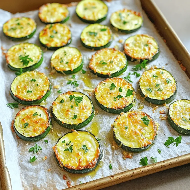 - 4 medium zucchinis, sliced into 1/4-inch rounds - 4 cloves of garlic, minced - 1/2 cup grated Parmesan cheese - 3 tablespoons olive oil - 1 teaspoon dried oregano - 1 teaspoon garlic powder - Salt and pepper to taste - Fresh parsley, chopped for garnish (optional) - Choosing fresh zucchinis: Look for zucchinis that are firm and shiny. They should feel heavy for their size. Avoid any that have soft spots or wrinkles. - Types of Parmesan cheese to use: Use freshly grated Parmesan for the best flavor. Pre-grated cheese can lack richness. - Options for olive oil: Extra virgin olive oil adds great flavor. If you want a milder taste, you can use regular olive oil. When you gather these ingredients, make sure they are fresh. Fresh zucchinis will give your dish a crisp texture. Quality Parmesan cheese enhances the savory flavor. Good olive oil ties everything together beautifully. For the best results, follow the full recipe to ensure a tasty side dish. - Preheat your oven to 425°F (220°C). - Line a baking sheet with parchment paper. - In a large bowl, combine the sliced zucchini, minced garlic, and olive oil. - Add oregano, garlic powder, salt, and pepper. - Mix everything until the zucchini is fully coated. - Spread the zucchini mix evenly on the baking sheet. - Bake for about 15 minutes, until tender and slightly brown. - Remove from the oven and sprinkle the grated Parmesan cheese on top. - Return to the oven and bake for an extra 5-7 minutes until the cheese is golden and bubbly. - Serve the zucchini warm as a tasty side dish. - It pairs well with grilled chicken or fish. - You can also enjoy it in a salad for added flavor. For the full recipe, check out the detailed instructions above! To get the best flavor and texture, roast at 425°F (220°C). This high heat helps caramelize the zucchini. Aim for about 15 minutes for the first bake. This softens the zucchini without making it mushy. To avoid soggy zucchini, cut them into 1/4-inch rounds. This size allows even cooking and helps them crisp up. Spread them out on the baking sheet in a single layer. Avoid stacking them, as this traps steam and adds moisture. To mix things up, try adding spices and herbs. Basil or thyme can add a fresh twist. You could also sprinkle some chili flakes for a bit of heat. If you want a different cheese, try Pecorino Romano or Asiago. Both add a unique flavor and still melt beautifully. When serving, arrange the zucchini in a circular pattern on a plate. This makes it look inviting. For garnishing, sprinkle fresh parsley on top. It adds a pop of color and freshness. You can also drizzle a little balsamic glaze for an extra touch of flavor. For the complete recipe, check out the Full Recipe section. {{image_2}} For a vegan version, use nutritional yeast instead of Parmesan. Nutritional yeast adds a cheesy flavor without dairy. It is packed with nutrients too. For gluten-free options, ensure that the seasonings you use are gluten-free. Most spices are safe, but always check the labels. You can add tomatoes or bell peppers to the mix. They add color and flavor. If you prefer a spicy kick, sprinkle in some red pepper flakes. This will give your dish a nice heat without overpowering it. During summer, try using different types of squash. Yellow squash or pattypan squash can work well. They have similar textures and flavors. Incorporating seasonal herbs can also enhance your dish. Fresh basil or thyme can boost the taste. For more ideas, check out the Full Recipe to explore different combinations! Once you finish your Roasted Garlic Parmesan Zucchini, allow it to cool down. Place any leftovers in the fridge within two hours. Store the zucchini in an airtight container. This keeps it fresh for up to three days. Try not to stack the zucchini too high to avoid squishing. To reheat the zucchini, the oven is your best friend. Preheat it to 350°F (175°C). Place the zucchini on a baking sheet and heat for about 10 minutes. This method helps keep the zucchini's texture. If you use a microwave, heat in short bursts. This prevents it from becoming mushy. You can freeze Roasted Garlic Parmesan Zucchini, but it’s best to do it before reheating. First, let the dish cool completely. Then, place it in a freezer-safe bag or container. Be sure to remove as much air as possible. It can last up to two months in the freezer. When ready to eat, thaw it in the fridge overnight. Reheat it in the oven for the best results. Enjoy every bite! How long does Roasted Garlic Parmesan Zucchini last in the fridge? Roasted Garlic Parmesan Zucchini can last about 3 to 5 days in the fridge. Store it in an airtight container. This keeps the flavors fresh. Reheating it gently can restore some of its charm. Can I use frozen zucchini for this recipe? Using frozen zucchini isn't the best choice. Frozen zucchini tends to get mushy when cooked. Fresh zucchini retains its crunch and flavor. If you only have frozen, squeeze out excess water before using. Is it better to bake or grill zucchini? Baking is usually easier and more consistent. Grilling adds a nice smoky flavor. Both methods work well, but baking can be more forgiving. You can control the heat and timing better in the oven. What’s the best way to cut zucchini for roasting? Slice zucchini into 1/4-inch rounds for even cooking. This size helps them roast well without becoming mushy. You can also cut them into half-moons for a different look. Just keep the size consistent. Can I add protein to this dish? Yes, you can easily add protein! Grilled chicken or shrimp pairs well with zucchini. You can also mix in cooked sausage or chickpeas for a hearty touch. Just be sure to adjust seasonings to balance flavors. How can I make this recipe spicier? To spice it up, add red pepper flakes to the seasoning mix. You can also use a spicy cheese like pepper jack. Another option is to drizzle some hot sauce on top before serving. You learned how to make roasted garlic Parmesan zucchini, a tasty and easy dish. We covered the ingredients, preparation, cooking, and serving tips. I shared ways to enhance flavors and offered variations for different diets. Also, I gave storage and reheating advice to keep leftovers fresh. Try this dish to impress family and friends. It’s simple, flavorful, and works well with many meals. Enjoy your cooking!