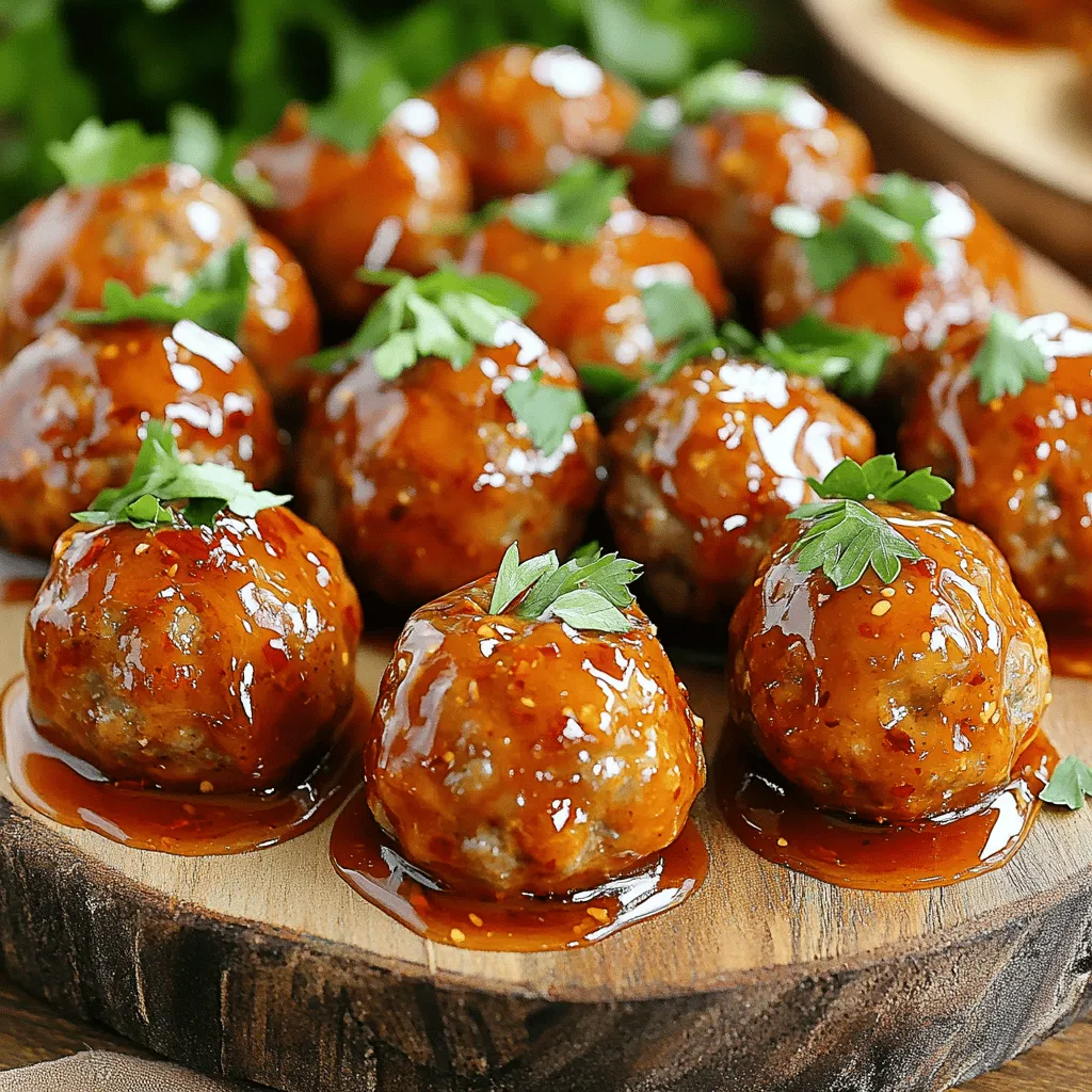 - 1 pound ground beef - 1 cup breadcrumbs - 1/2 cup grated Parmesan cheese - 1/4 cup fresh parsley, chopped - 1 egg, lightly beaten - 1/2 cup sweet chili sauce - 1/4 cup soy sauce (or tamari for gluten-free) - 2 tablespoons honey - 1 tablespoon apple cider vinegar - 1 teaspoon sriracha (optional for added heat) - Ground turkey for a lighter option - Gluten-free breadcrumbs for dietary restrictions When making Sweet Chili Crockpot Meatballs, you need the right ingredients. First, let's look at the main ingredients. Ground beef forms the base of the meatballs. It gives them great taste and texture. Breadcrumbs help hold the meatballs together. They also add a nice bite. Parmesan cheese brings a salty flavor that pairs well with sweet sauce. Fresh parsley adds color and a hint of freshness. The egg helps bind everything, making the meatballs stay firm. Next, we have the sauce ingredients. Sweet chili sauce gives the meatballs their sweet and spicy kick. Soy sauce adds umami and depth. Honey enhances sweetness while apple cider vinegar adds a tangy note. If you like heat, sriracha is an excellent option. It makes the dish even more exciting. You may want to make some changes. If you prefer a lighter meatball, swap ground beef for ground turkey. You can also use gluten-free breadcrumbs if needed. This combination of ingredients makes for a fantastic dish. For the full recipe, check out the recipe section. In a large bowl, combine all meatball ingredients. You will need: - 1 pound ground beef - 1 cup breadcrumbs - 1/2 cup grated Parmesan cheese - 1/4 cup fresh parsley, chopped - 1 egg, lightly beaten - 1 teaspoon garlic powder - Salt and pepper to taste Mix these items until just combined. This step helps keep the meatballs tender. If you mix too much, they can become tough. Next, shape the mixture into small meatballs, about 1 inch wide. This size cooks evenly and stays juicy. While you shape them, preheat your crockpot on low. After shaping, place the meatballs on a baking sheet. This makes it easy to transfer them to the pot later. In a separate bowl, whisk together the sauce ingredients until well combined. You need: - 1/2 cup sweet chili sauce - 1/4 cup soy sauce (or tamari for gluten-free) - 2 tablespoons honey - 1 tablespoon apple cider vinegar - 1 teaspoon sriracha (optional for added heat) Once mixed, gently pour the sauce over the meatballs in the crockpot. Make sure all the meatballs are well coated. This sauce gives them a sweet and tangy flavor. For the full recipe, refer to the instructions above! To get the best meatballs, I have some key tips. First, use cold ingredients. This helps keep the meatballs firm and juicy. If you use warm ingredients, they may turn out dense. Second, don’t overmix the meat. Just mix until combined. This keeps your meatballs tender and light. Adjusting the cooking time can make a big difference. If your meatballs are larger, cook them longer. For smaller meatballs, reduce the time. Always keep the lid on while cooking. This helps trap heat and moisture, ensuring even cooking and flavor. Garnish your meatballs with fresh parsley right before serving. This adds color and a fresh taste. For easy eating, serve them with toothpicks. You can also serve the meatballs over rice. This makes a full meal and soaks up the tasty sauce. For the full recipe, check out the details above. {{image_2}} You can switch up the sauce for fun flavors. Try using teriyaki or barbecue sauce instead of sweet chili sauce. This change adds a new taste. For a more complex flavor, add ginger or garlic. These ingredients will make your dish more vibrant and tasty. Feel free to play with the meat you use. You can use ground chicken or pork instead of beef. This change can make the dish lighter. You can also add finely chopped vegetables, like onions or bell peppers. This adds nutrition and flavor to each meatball. If you need a gluten-free option, use gluten-free breadcrumbs and sauces. This keeps the dish safe for those with gluten issues. For a low-carb meal, swap breadcrumbs with almond flour. This keeps the meatballs tasty while reducing carbs. For more ideas and tips, check the Full Recipe for Sweet Chili Crockpot Meatballs! Store your cooked meatballs in an airtight container. They last up to 3 days in the fridge. This keeps them fresh and ready for your next meal. You can freeze the cooked meatballs in sauce. They stay good for up to 3 months. To use them, thaw overnight in the fridge. This makes reheating easy and keeps them tasty. For the best results, reheat the meatballs in the crockpot on low. This method warms them gently and keeps them moist. If you use a microwave, do it in short intervals. Cover the dish to keep the moisture in. This way, your meatballs stay juicy and delicious. You can cook these meatballs on low for 4 hours or high for 2 hours. Both methods yield tasty results. Using low heat helps the flavors meld together, while high heat speeds up the process. I prefer low heat for that rich flavor. Yes, you can prepare and freeze the meatballs for later use. Just shape them and place them in a freezer-safe bag. When you are ready to cook, thaw them overnight in the fridge. This method saves time and keeps dinner easy. You can pair these meatballs with rice, pasta, or serve them as an appetizer during parties. They also taste great in sub sandwiches or on toothpicks for easy snacking. The sweet and spicy sauce adds a nice kick to any dish. For the full recipe, check the earlier section. You now know how to make delicious Sweet Chili Crockpot Meatballs. Start with ground beef, breadcrumbs, and spices to create tasty meatballs. Mix and shape them, then cook in a slow cooker with a sweet sauce. Feel free to swap ingredients for fun flavors or dietary needs. These meatballs are easy to store and reheat, making them great for meals or parties. Enjoy making this simple dish that everyone will love!