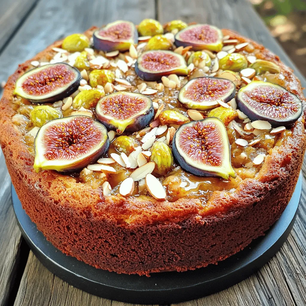 - 1 cup fresh or dried figs, chopped - 1/2 cup unsalted butter, softened - 1 cup granulated sugar - 1/4 cup honey - 1 1/2 cups all-purpose flour - 1 teaspoon baking powder - 1/2 teaspoon baking soda - 1/4 teaspoon salt - 1/2 cup ground almonds - 2 large eggs - 1 teaspoon vanilla extract - 1/2 cup buttermilk - Sliced figs and slivered almonds for garnish In this fig cake, the main ingredients form a rich base. Fresh or dried figs bring sweetness. Unsalted butter adds creaminess. Granulated sugar and honey blend for a sweet depth. The dry ingredients mix flour, baking powder, baking soda, salt, and ground almonds. They give the cake structure and flavor. Ground almonds add a slight crunch and nutty taste. For the liquid ingredients, eggs bind the batter. Vanilla extract adds warmth. Buttermilk keeps the cake moist and soft. Garnishes like sliced figs and slivered almonds make it pretty. This cake is all about balance. Sweet figs, creamy butter, and nutty almonds come together. You can find the full recipe to guide your baking journey. Enjoy the process! - Preheat the oven: First, set your oven to 350°F (175°C). This temperature helps the cake rise and bake evenly. Grease and flour a 9-inch round cake pan or use parchment paper for easy removal. - Prepare the figs: If you use dried figs, soak them in warm water for 15 minutes. This softens them. Then chop the figs into small pieces. If you have fresh figs, simply chop them. - Creaming butter and sugars: In a large bowl, mix the softened butter, granulated sugar, and honey. Use an electric mixer to beat until the mixture is light and fluffy. This step adds air and makes the cake soft. - Incorporating eggs and vanilla: Add the eggs one at a time. Make sure each egg is mixed in well before adding the next. Then mix in the vanilla extract for flavor. - Combining dry ingredients: In another bowl, sift together the flour, baking powder, baking soda, salt, and ground almonds. This helps blend the ingredients and removes any lumps. - Mixing wet and dry ingredients: Gradually add the dry mixture to the wet mixture. Alternate this with the buttermilk. Start and finish with the dry mix. Mix gently until just combined. - Folding in figs: Carefully fold in the chopped figs. This means you should mix gently to avoid breaking the figs. You want them evenly spread in the batter. - Baking and cooling: Pour the batter into your prepared pan. Smooth the top with a spatula. Bake for 30-35 minutes. Check if it’s done by inserting a toothpick. If it comes out clean, the cake is ready. Let it cool in the pan for 10 minutes. Then transfer it to a wire rack to cool completely. For a lovely finish, top with sliced figs and slivered almonds. You can find the Full Recipe for more details on making this delicious fig cake! To get a great texture, start with the creaming technique. Use soft butter, and mix it with sugar until it is fluffy. This adds air, making your cake light. Use an electric mixer for the best results. Next, use the folding method to add figs. Gently stir the figs into your batter. This way, you keep the air in the mix. Want to boost the flavor? Add a hint of cinnamon or nutmeg. These spices pair well with figs. You can also try using maple syrup instead of honey. It gives a unique twist to the cake. If you don’t have honey, agave syrup works too. For a beautiful finish, garnish the cake with sliced figs and slivered almonds. This adds color and crunch. Serve the cake on a nice plate for a special touch. Pair it with a scoop of vanilla ice cream for a delightful dessert experience. For an extra pop, drizzle a bit of honey on top before serving. Explore the [Full Recipe] for more details and enjoy your baking! {{image_2}} Gluten-free options You can make this cake gluten-free by swapping all-purpose flour for a blend of gluten-free flour. Look for a brand that has xanthan gum. This helps mimic the texture of regular flour. Vegan substitutions To turn this cake vegan, replace the eggs with flax eggs. Use one tablespoon of ground flaxseed mixed with three tablespoons of water for each egg. You can also use almond milk instead of buttermilk. Adding citrus zest For a zesty twist, add some lemon or orange zest to the batter. This brightens the flavor and pairs well with figs and almonds. Incorporating additional nuts Feel free to add walnuts or pecans for extra crunch. Just chop them up and mix them in with the figs. This adds more texture and depth to your cake. Pairing with sauces Serve your fig cake with a drizzle of honey or a dollop of whipped cream. A fruit sauce made from pureed berries also works well. Ideal occasions for serving This cake is perfect for celebrations or casual gatherings. It shines at brunch, afternoon tea, or even as a dessert at dinner. Many people love it for its unique flavors and tender crumb. For the complete guide, check the Full Recipe to get started on this delightful treat! - Room temperature storage: Keep your fig cake at room temperature. Place it in an airtight container. It stays fresh for up to three days. - Refrigeration tips: If you want it to last longer, put it in the fridge. Wrap it tightly in plastic wrap. It can last up to a week in the fridge. - Freezing instructions: To freeze, slice the cake first. Wrap each slice in plastic wrap and then foil. Store them in a freezer-safe bag. It can stay frozen for up to three months. - Reheating guidelines: When ready to eat, let it thaw in the fridge overnight. You can warm it in the oven at 350°F (175°C) for about 10 minutes. - How long it lasts: This cake is best enjoyed fresh but can last a week in the fridge. If frozen, it stays good for three months. - Signs of spoilage: Look for mold or an off smell. If it feels dry or hard, it’s time to toss it. You can use regular milk with vinegar or lemon juice. Just add one tablespoon of vinegar to a cup of milk. Let it sit for five minutes. This creates a similar tangy taste. If you have yogurt, you can thin it with water to mimic buttermilk. Yes, dried figs work well in this recipe. They add a sweet flavor. Just soak them in warm water for about 15 minutes. This helps soften them. Then, chop them before adding to the batter. Insert a toothpick into the center of the cake. If it comes out clean, the cake is done. You can also look for a golden-brown color on top. The edges will pull away slightly from the pan. Absolutely! You can bake the cake a day ahead. Just store it in an airtight container. This keeps the cake moist and fresh. You can frost or garnish it right before serving. Serve fig cake at room temperature. Slice it into generous pieces. You can top it with extra sliced figs and slivered almonds. A dollop of whipped cream or a scoop of vanilla ice cream adds a nice touch. For the full recipe, check out the Fig Cake with Almond and Honey Delight Recipe. This post covered how to make a delicious fig cake. We discussed key ingredients, step-by-step instructions, and tips for perfect texture. You learned about dietary variations, serving suggestions, and storage options. Remember, baking is about creativity. Feel free to play with flavors and textures. Enjoy making this cake for friends and family. It’s simple and rewarding. You’ll impress everyone with your baking skills. Now, it’s time to gather your ingredients and start baking!