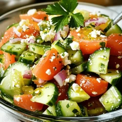 - 2 large cucumbers, diced - 3 ripe tomatoes, diced - 1/2 red onion, finely chopped For this salad, I start with fresh cucumbers, juicy tomatoes, and a bit of red onion. The cucumbers add crunch, while the tomatoes bring sweetness. The red onion gives a nice kick. - 2 tablespoons olive oil - 1 tablespoon red wine vinegar (or apple cider vinegar) - 1 teaspoon garlic powder The dressing is simple yet flavorful. I use olive oil for richness and red wine vinegar for tang. Garlic powder adds depth to the taste, but you can swap it for fresh garlic if you prefer. - 1/4 cup fresh parsley, chopped - 1/4 cup feta cheese, crumbled - 1/2 teaspoon chili flakes for heat For fun, I often add fresh parsley for a touch of green. Feta cheese gives a creamy texture and salty bite. If you like heat, sprinkle in some chili flakes. You can mix and match these add-ins to fit your taste. For the full recipe, check out the Refreshing Zesty Cucumber Tomato Salad. First, grab a large mixing bowl. Combine the diced cucumbers, tomatoes, and finely chopped red onion in it. The mix of colors already looks great! Next, add the chopped parsley and crumbled feta cheese to the salad mix. This adds freshness and a nice salty bite. In a small bowl, whisk together olive oil, red wine vinegar, garlic powder, salt, and pepper. This dressing ties all the flavors together. If you enjoy a little heat, incorporate optional chili flakes into the mix. It adds a fun kick! Now, pour the dressing over the salad and toss gently. Make sure everything is well coated. Let the salad sit for about 15 minutes before serving. This waiting time helps the flavors meld together, making each bite even tastier. Before serving, give it one last gentle toss. Enjoy this refreshing dish! For the complete recipe, check out the Full Recipe section. You can make this salad fit your taste. Adjust the ingredient amounts as you like. If you want more crunch, add more cucumbers. For a sweeter touch, add more tomatoes. You can also substitute or add veggies. Bell peppers or radishes work great! For a lovely display, serve the salad in a clear glass bowl. The colors will shine! A sprig of parsley on top adds a nice touch. You can even use lemon slices for extra flair. Want to mix it up? Try different types of vinegar. Balsamic or apple cider vinegar can change the taste. A dash of lemon juice brightens the flavors too. You can also add herbs like oregano or basil for a fresh twist. For the complete recipe, check out the Full Recipe above! {{image_2}} For a twist on flavor, try using goat cheese or mozzarella instead of feta. Goat cheese adds a creamy tang that pairs well with the fresh veggies. On the other hand, mozzarella offers a mild taste and soft texture. Both options can make your salad unique and tasty. If you want to make your salad more filling, add grilled chicken or chickpeas. Grilled chicken adds a savory touch and is packed with protein. Chickpeas are a great plant-based option that adds fiber and a nutty flavor. Either choice makes this dish hearty and satisfying. To bring a Mediterranean vibe, incorporate olives or roasted red peppers. Olives add a briny kick that enhances the salad’s flavor. Roasted red peppers bring sweetness and a smoky taste. These additions can elevate your salad and make it even more enjoyable. For the full recipe, check out the details above! Store leftovers in an airtight container in the fridge. This keeps the salad fresh and tasty. If you leave it out at room temperature, the flavors may change. This salad is best consumed within 2 days for optimal freshness. After that, the ingredients may lose their crispness. The tomatoes and cucumbers will start to get soggy. Prepare ingredients in advance while keeping the dressing separate until serving. This will help maintain the salad's crunch. You can chop cucumbers and tomatoes a few hours earlier. Just wait to mix them with the dressing. This way, you enjoy the best flavor and texture. For the full recipe, check out the [Full Recipe]. Yes, you can make this salad ahead of time, but keep some tips in mind. To maintain freshness, prepare the vegetables and dressing separately. Chop your cucumbers, tomatoes, and onions. Store them in a bowl in the fridge. Mix the dressing in a separate container. When you are ready to serve, combine them. This way, the veggies stay crisp and the flavors blend nicely. If you need a substitute for feta cheese, several options exist. You might try: - Goat cheese - Mozzarella cheese - Ricotta cheese - Cotija cheese These cheeses provide a similar texture and taste. Choose one based on your taste or dietary needs. To make the salad vegan, swap out the feta cheese for a dairy-free option. I recommend using: - Vegan feta cheese - Cashew cheese - Tofu, crumbled These options work well and keep the salad tasty. You can also add avocado for creaminess, enhancing the flavor while keeping it plant-based. This blog post covered a fresh salad recipe that's simple and tasty. We shared key ingredients, step-by-step instructions, and tips for customization. I highlighted various options for cheese and protein to suit your taste. Storing tips ensure your salad stays fresh. Overall, this salad is versatile and fun to make. With a few tweaks, it fits any meal or occasion. Enjoy experimenting with flavors and ingredients to make it your own!