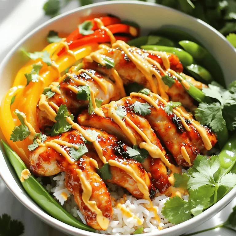 To make a tasty sweet chili chicken bowl, you'll need: - 2 boneless, skinless chicken breasts - 1 cup sweet chili sauce - 1 tablespoon soy sauce - 1 teaspoon garlic powder - 1/2 teaspoon ginger powder - 1 cup jasmine rice - 1 cup coconut milk - 1 cup mixed bell peppers, sliced (red, yellow, green) - 1 cup snap peas - Salt and pepper to taste The coconut lime drizzle adds a bright touch. Gather these: - 2 tablespoons lime juice - 1 tablespoon honey - 1/2 cup coconut milk (from the main ingredients) You can make your bowl even better with these: - Fresh cilantro for garnish - Sliced green onions - Crushed peanuts for crunch - Avocado slices for creaminess These ingredients come together to create a dish full of flavor. The sweet chili sauce gives the chicken a nice kick, while the coconut lime drizzle adds a fresh finish. To explore more about this dish, check out the Full Recipe for detailed steps. To start, you need to marinate the chicken. In a mixing bowl, combine the sweet chili sauce, soy sauce, garlic powder, and ginger powder. This mix creates a tasty flavor for the chicken. Place the chicken breasts in the bowl, making sure they are fully coated. Let the chicken sit in the fridge for at least 30 minutes. This step helps the chicken absorb all the flavors. While the chicken marinates, it’s time to cook the rice. Use jasmine rice for a lovely texture. Follow the package instructions, but swap water with coconut milk. This change adds a creamy richness to the rice. Cooking takes about 15-20 minutes. Once it’s done, fluff the rice with a fork. This will make a nice base for your bowl. Now, let’s cook the chicken and veggies. Heat a skillet over medium heat. Add the marinated chicken to the skillet, but keep the leftover marinade for later. Cook each side for about 6-7 minutes. The chicken should be fully cooked and the juices should run clear. In the last 3 minutes of cooking, add the sliced bell peppers and snap peas. Cook them until they are tender but still crisp. Using the remaining marinade, mix it with honey and a bit of coconut milk. Whisk until smooth. Pour this glaze into the skillet over the chicken and veggies. Cook for another 2-3 minutes. This step gives everything a nice shine and extra flavor. Now you're ready to build your bowls! Start with a base of coconut jasmine rice, then top it with the sweet chili chicken and veggies. Drizzle the coconut lime sauce over the top. Don’t forget to add some fresh cilantro for color and taste. Enjoy your meal! For the full recipe, check out the instructions above. To cook the chicken perfectly, use fresh, high-quality breasts. Marinate them for at least 30 minutes. This helps the flavors soak in well. When cooking, use medium heat. This keeps the chicken juicy inside. Cook each side for about 6-7 minutes. Check that juices run clear before serving. That shows the chicken is done. For the rice, swap water with coconut milk. This adds a creamy texture and rich flavor. You can also add lime zest to the rice. This gives a bright, fresh taste. If you like, mix in some chopped cilantro after cooking. It boosts the flavor and looks nice too. Meal prepping makes life easy. Start by cooking extra chicken and rice. Store them in separate containers. Add veggies just before eating to keep them fresh. The coconut lime drizzle can be made ahead too. Just store it in a jar. When you’re ready to eat, reheat the chicken and rice. Drizzle with the sauce and enjoy your meal! Check the Full Recipe for more details. {{image_2}} If you want a meat-free option, try tofu instead of chicken. Use firm or extra-firm tofu. Cut it into cubes and marinate just like the chicken. The sweet chili sauce gives it great flavor. Cook the tofu in the skillet until it's golden brown. You can also use tempeh or seitan for a different texture. If you want to switch up the base, consider quinoa or cauliflower rice. Quinoa adds protein and fiber, making it a great choice. Cook it in vegetable broth for extra flavor. Cauliflower rice is a low-carb option. You can make it by grating cauliflower or buying it pre-riced. Sauté it briefly in a pan to keep it crunchy. Adding more veggies is an easy way to make your bowl healthier. Try carrots, broccoli, or spinach. You can stir-fry them with the bell peppers and snap peas. They will add color and nutrients to your meal. You can also use frozen vegetables if you're short on time. Just toss them in the skillet during the last few minutes of cooking. For the complete experience, check out the Full Recipe. To keep your Sweet Chili Chicken Bowls fresh, let them cool first. Place the rice, chicken, and veggies in an airtight container. Make sure to separate the coconut lime drizzle in a small bowl. Store everything in the fridge for up to three days. This way, the flavors stay nice and bright. When you're ready to enjoy leftovers, reheat gently. Use the microwave for quick warmth. Place the bowl in for about two minutes, stirring halfway through. If you prefer the stovetop, heat a skillet over low heat. Add a splash of water to keep things moist, stirring until heated through. For meal prep, freezing is a great option. Assemble the bowls but leave out the drizzle. Wrap each bowl tightly in plastic wrap, then place them in a freezer-safe bag. They can last for up to three months. When you're ready to eat, let them thaw in the fridge overnight before reheating. This method helps keep the texture and taste just right. For the full recipe, check out the Sweet Chili Chicken Bowl with Coconut Lime Drizzle. Yes, you can try other sauces. Teriyaki sauce adds a sweet touch. Hoisin sauce brings a bold flavor. If you want more heat, use sriracha. Each sauce gives a unique taste to your Sweet Chili Chicken Bowl with Coconut Lime Drizzle. Just remember to adjust the amount based on your preference. To spice up your dish, add fresh chilies. Slicing jalapeños or serranos works great. You can also mix in red pepper flakes. If you love heat, add more sriracha to the sauce. Just be careful not to overpower the sweet chili flavor. Start small and taste as you go. If you can't find coconut milk, almond milk is a good choice. It won’t be as rich, but it adds a nice flavor. You can also use regular milk for a creamier texture. If you want a dairy-free option, try oat milk or cashew milk. Each will change the taste a bit, but they still work well in the recipe. For a thicker texture, mix in some coconut cream. This post shared the key steps for making a Sweet Chili Chicken Bowl. We explored the main ingredients, including the tasty coconut lime drizzle and fun garnishes. Each step, from marinating the chicken to cooking the rice, ensures great flavor. I also offered tips for perfect chicken and rice, plus tasty variations and storage advice. In the end, this dish is versatile and simple. You can enjoy it your way, whether you opt for chicken or try a veggie twist. Happy cooking!