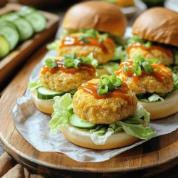- 1 lb ground chicken - 1/2 cup panko breadcrumbs - 1/4 cup green onions, finely chopped - 1/4 cup mayonnaise - 1 tablespoon sriracha - 1 tablespoon honey - 1 clove garlic, minced - 1 teaspoon ginger, grated - 1 tablespoon soy sauce - 1 tablespoon sesame oil - Salt and pepper to taste - 12 slider buns - 1 cup shredded lettuce - 1/2 cup sliced cucumbers The main ingredients set the stage for these sliders. The ground chicken provides protein and a mild flavor. Panko breadcrumbs add a nice crunch. Green onions give a fresh taste. The combination of mayonnaise, sriracha, and honey makes the Bang Bang sauce sweet and spicy. For seasoning, garlic and ginger bring warmth and depth. Soy sauce and sesame oil enhance the umami flavor. Salt and pepper round out the taste. The slider components complete the dish. The slider buns hold everything together. Shredded lettuce adds crunch and freshness. Sliced cucumbers offer a cool contrast to the spicy sauce. These ingredients work together to create a tasty and simple treat. You can find the complete recipe for Bang Bang Chicken Sliders here. In a large mixing bowl, I start by combining the ground chicken, panko breadcrumbs, chopped green onions, minced garlic, grated ginger, soy sauce, sesame oil, salt, and pepper. I mix it all well until everything is nicely blended. This mix will give the sliders a great taste and texture. Next, I form the mixture into small patties. Each patty should be about the size of your slider buns. I heat a large skillet over medium heat and add a little olive oil. I cook the chicken patties for about 4-5 minutes on each side. I know they are ready when they turn golden brown and are fully cooked. Once the patties are cooked, it’s time to assemble the sliders. I place one patty on each slider bun. Then, I add shredded lettuce and sliced cucumbers on top. Finally, I drizzle the Bang Bang sauce generously over each slider. I close the buns and serve. Enjoy this tasty treat! - Use a non-stick skillet for easier flipping. This makes it simple to turn the patties without sticking. - Cook patties to an internal temperature of 165°F. This ensures they are safe to eat and juicy. - Adjust sriracha for desired spice level. If you prefer it mild, use less. - Experiment with additional flavorings like lime juice. This adds a zesty kick to your sauce. - Serve on a platter lined with parchment paper. It keeps things neat and adds a touch of class. - Garnish with green onions or sesame seeds. This makes your sliders look appealing and fresh. {{image_2}} You can easily swap ground chicken for turkey or pork. Both meats work well in this dish. If you want a lighter sauce, try using Greek yogurt instead of mayonnaise. This adds creaminess without extra calories. Toppings can change the whole vibe of your sliders. You can add sliced avocado for a creamy texture. Pickled jalapeños bring a spicy kick that many enjoy. You might also try different greens like arugula or spinach. These add freshness and color to your meal. For a fun twist, use corn tortillas instead of slider buns. This gives a tasty fusion feel. If you're watching carbs, you can convert the sliders to lettuce wraps. This keeps all the flavors while being lighter and refreshing. You should store leftover sliders in an airtight container in the fridge. This keeps them fresh. They are best consumed within 2-3 days. After that, the taste may not be as good. If you want to save time, freeze uncooked patties for later use. This way, you can enjoy them anytime. You can also reheat cooked sliders in the oven or air fryer for a quick meal. To keep sliders crispy, reheat them in the oven. Use low heat to avoid drying out the patties. This helps maintain their yummy texture. Enjoy your Bang Bang Chicken Sliders even after a few days! Yes, you can prepare patties in advance and refrigerate or freeze them. This makes meal prep easy. You can cook them fresh whenever you are ready to eat. Serve with sweet potato fries, coleslaw, or a simple salad. These sides add crunch and freshness. They also balance the flavors of the sliders well. Use less sriracha or add a pinch of sugar to balance the heat. This way, you can customize the sliders to your taste. It’s easy to make them milder or spicier! Each slider contains about 200 calories, depending on toppings. This is a great option for a filling meal. You can enjoy them without feeling guilty. Yes, they're great for meal prepping due to their easy assembly and storage! You can make a batch, store them, and have quick meals ready for busy days. For the complete instructions and ingredient list, refer to the Full Recipe for Bang Bang Chicken Sliders. This will guide you through making these tasty treats! This blog explored tasty Bang Bang Chicken Sliders. We covered main ingredients, seasoning, and cooking steps. You can customize sliders with different toppings or sauces. Don’t forget to store leftovers properly. These sliders are great for meal prep and perfect for gatherings. With simple tweaks, you can make these your own. Enjoy cooking and sharing this fun dish with family and friends!