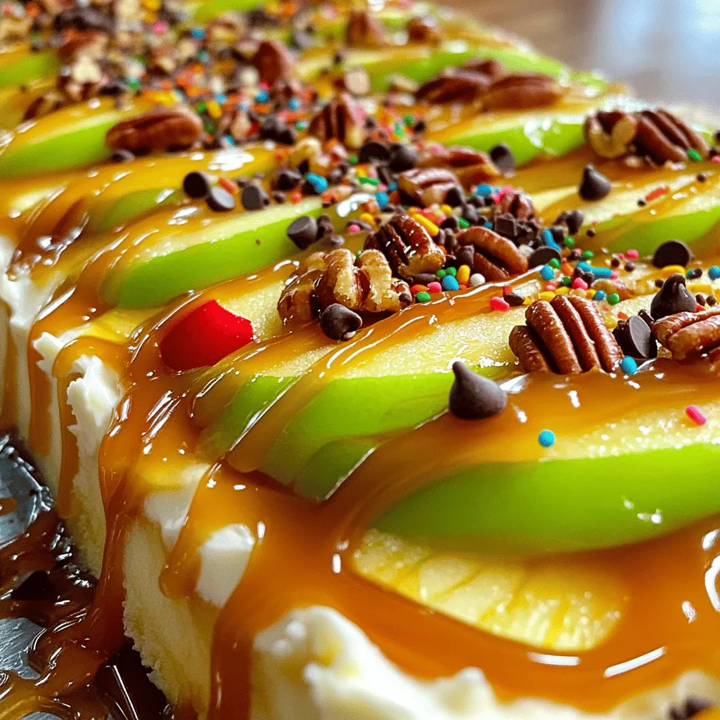 To make a great caramel apple dip, you need just a few key items. Here’s what you’ll need: - 2 large apples (such as Granny Smith or Honeycrisp), sliced - 1 cup caramel sauce (store-bought or homemade) - 1/2 cup cream cheese, softened - 1 tablespoon brown sugar - 1/2 teaspoon vanilla extract - 1/4 teaspoon sea salt - Chopped nuts (such as pecans or walnuts) for topping This mix of sweet and creamy gives the dip its rich flavor. The apples add a crisp bite that balances the sweetness. You can change things up with some fun add-ins. Here are a few ideas: - Mini chocolate chips for a sweet touch - Colorful sprinkles for a festive look - A sprinkle of cinnamon for a warm spice These extras can make your dip even more special. Try them out and see what you like best! The type of apple you choose matters. Some apples work better with caramel than others. Here are my top picks: - Granny Smith: Tart and crisp, they contrast nicely with sweet caramel. - Honeycrisp: Sweet and juicy, they add a wonderful flavor. - Fuji: These are very sweet and firm, great for dipping. Using the right apple enhances the dip's taste. Choose your favorites, and enjoy the mix of flavors! To make caramel apple dip, start with the cream cheese base. In a medium bowl, mix the softened cream cheese, brown sugar, vanilla extract, and sea salt. Whisk until it is smooth and creamy. This step is key for a tasty dip. Next, warm the caramel sauce slightly. Use the microwave for about 20-30 seconds. Then, stir it to make sure it is smooth and pourable. Now, layer the cream cheese mix on a serving platter. Spread it evenly across the bottom. Then, drizzle half of the warm caramel sauce over this cream cheese layer. You want a nice swirl effect here! Arrange the apple slices around the platter. Place them directly on top of the cream cheese and caramel mix. After that, drizzle the rest of the caramel sauce over the apples. Let it drip down into the cream cheese layer. Finally, sprinkle chopped nuts on top. You can also add mini chocolate chips or sprinkles for extra fun. Chill in the fridge for about 15 minutes to firm it up. Enjoy your caramel apple dip! To get the best creamy texture, ensure the cream cheese is at room temperature. Cold cream cheese will not mix well, and you’ll have lumps. If you forget to soften it, you can cut it into smaller pieces and microwave it for about 10 seconds. Whisking is also important. Use a hand mixer if you want it to be super smooth. Mixing well helps blend all the flavors together. If your caramel sauce is too thick, warm it a little more. This helps it pour easily and blend nicely with the cream cheese. For a beautiful presentation, use a shallow dish or a large platter. This makes it easy for guests to dip. Arrange the apple slices in a circle around the dip. You can also serve it in individual cups for a fun touch. This way, everyone gets their own portion. Don't forget to add colorful toppings like mini chocolate chips or sprinkles on top. They make the dip look more inviting and fun. For an added touch, place a few whole apples around the platter. This adds color and draws attention to your delicious treat. To make store-bought caramel sauce taste homemade, start by warming it gently. Heat the sauce in a microwave for about 20-30 seconds. This makes it smoother and easier to pour. Then, add a pinch of sea salt. This small touch enhances the flavor. You can also mix in a dash of vanilla extract for extra depth. These steps will elevate the store-bought sauce and impress your guests. Avoid using cold cream cheese. Cold cream cheese will clump and not blend well. Always soften it first. Another mistake is pouring cold caramel over the dip. Warm caramel spreads better and looks nicer. Also, be careful not to overmix your cream cheese mixture. This can make it too thin. Lastly, don’t skip the chilling step. Chilling helps the dip hold its shape and taste better. For serving sizes, plan on about 1/4 cup of dip per person. This amount will satisfy most guests. If you have kids, consider smaller portions. They may prefer less dip with more apple slices. When arranging the apples, create an inviting display. You can slice the apples into wedges or rounds for variety. The more colorful your platter, the better it looks. For larger gatherings, double the recipe. You can find the full recipe to help you prepare enough for everyone. {{image_2}} You can change the taste of your caramel apple dip in fun ways. Try adding spices like cinnamon or nutmeg for a warm flavor. You might also mix in some cocoa powder for a chocolate twist. If you want a fruity kick, add a splash of lemon juice or orange zest. Each of these flavors brings something new to the mix. Want to make a healthier dip? You can swap cream cheese for Greek yogurt. It adds a nice tang and is lower in fat. For the caramel, try using date syrup or honey. These options are sweet and natural. If you want to cut down on sugar, use unsweetened applesauce instead of caramel sauce. You still get that sweet taste with fewer calories. This dip works for many events. For a party, serve it in a big bowl with apple slices on the side. You can even add pretzels or graham crackers for dipping. If it's a picnic, pack it in small containers for easy sharing. For a cozy night in, make a mini version just for you. Add some whipped cream on top for a treat! After enjoying your caramel apple dip, store any leftovers in an airtight container. Make sure to keep it in the fridge. This helps keep the dip fresh and tasty. If you have chopped apples in the dip, remove them before storing. Apples can turn brown and mushy. Leftover caramel apple dip lasts about 3 to 5 days in the fridge. Keep an eye on it for any changes in smell or texture. If you notice anything odd, it’s best to toss it. Always check for freshness before enjoying again. Yes, you can freeze caramel apple dip, but it may change in texture. To freeze, transfer it to a freezer-safe container. Leave some space at the top for expansion. When ready to eat, thaw it in the fridge overnight. Stir well before serving. The taste remains great, but it may not be as creamy. For the best experience, enjoy it fresh. Check out the Full Recipe for more details on making this delicious treat. The best way to soften cream cheese is to let it sit at room temperature. This usually takes about 30 minutes. If you're in a hurry, you can cut it into small cubes. Place the cubes in a bowl and microwave for about 10-15 seconds. Check to see if it's soft enough. Repeat if needed, but don’t overheat. Yes, there are good substitutes for caramel sauce. You can use butterscotch sauce or chocolate sauce for a different taste. Honey or maple syrup works too, but they do change the flavor. If you want a healthier option, try a homemade date caramel made from blended dates and a little water. Absolutely! You can use pears, bananas, or strawberries. Each fruit brings its own taste. Pineapple or peaches can also be fun choices. Just remember that softer fruits might break apart more easily, so slice them thick. Experiment with your favorite fruits for new flavors! In this article, we explored how to make caramel apple dip. We discussed essential ingredients, optional add-ins, and the best apples to use. I shared step-by-step instructions and tips for a creamy finish. We also looked at variations and storage methods. Feel free to experiment with flavors and servings. Remember, making this dip is easy and fun. Enjoy your delicious creation at any gathering! Your friends and family will love it.