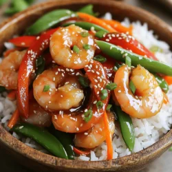 - 1 pound large shrimp, peeled and deveined - 2 tablespoons honey - 4 cloves garlic, minced - 1 tablespoon fresh ginger, minced - 2 tablespoons soy sauce (low sodium) - 1 tablespoon sesame oil - 1 red bell pepper, sliced - 1 cup snap peas - 1 carrot, julienned - 2 green onions, chopped - Sesame seeds for garnish - Cooked jasmine rice or quinoa for serving - Each serving has about 250 calories - Protein content is around 20 grams - Contains 30 grams of carbohydrates and 10 grams of fat Using these ingredients, you can create a vibrant and tasty dish that is quick to make. The shrimp provide protein, while the vegetables add crunch and color. The honey and garlic create a rich sauce that coats everything perfectly. If you want the full recipe, check it out [Full Recipe]. - Whisk together honey, garlic, ginger, and soy sauce in a bowl. - Heat sesame oil in a large skillet or wok over medium-high heat. - Sauté shrimp in the hot skillet for 2-3 minutes. Cook until they turn pink and opaque. - Remove shrimp from the skillet and set aside on a plate. - Add sliced bell pepper, snap peas, and julienned carrot to the skillet. - Stir-fry the vegetables for about 3-4 minutes. Cook until they are tender yet still crisp. - Return the shrimp to the skillet. Pour the honey garlic mixture over the shrimp and vegetables. - Stir everything together and cook for an additional 2 minutes. This allows the sauce to thicken slightly. - Remove from heat and stir in chopped green onions. Enjoy this delicious dish over cooked jasmine rice or quinoa. For the full recipe, check out the detailed instructions above. - To keep shrimp tender, cook them for just 2-3 minutes. - Avoid overcooking. They turn rubbery if cooked too long. - Pair shrimp with crunchy veggies like bell peppers and snap peas. - Carrots add a nice sweetness and color to your dish. - Want some heat? Add red pepper flakes or a dash of sriracha. - Balance sweetness with soy sauce. This brings out deep flavors. - Taste as you cook. Adjust honey or soy sauce to suit your taste. - Serve the stir fry over fluffy jasmine rice or quinoa. - Use a shallow bowl for a nice presentation. - Top with sesame seeds for a pop of crunch. - Add chopped green onions for color and freshness. For the complete recipe, check the Full Recipe section. {{image_2}} If you want to switch things up, you can use chicken instead of shrimp. Just cut the chicken into bite-sized pieces. Cook it the same way as the shrimp. Tofu is another great option. Use firm tofu, and cut it into cubes. Sauté it until golden brown. Both options add unique flavors and textures. Seasonal vegetables work great in this dish. Try adding bell peppers, zucchini, or asparagus. All these add color and crunch. If you're watching carbs, use cauliflower rice instead of jasmine rice. It’s a healthy swap that still fills you up. You can also throw in broccoli or bok choy for a nice twist. You can give the sauce a new taste by adding different herbs or spices. Fresh basil or cilantro adds brightness. A pinch of red pepper flakes gives it heat. For a healthier option, use low-sodium soy sauce or coconut aminos. They cut down on salt without losing flavor. For a sweet twist, add a splash of orange juice to the sauce. This adds a fresh, fruity note. Check out the Full Recipe for more details on making this dish your own! To store leftovers, let the honey garlic shrimp stir fry cool first. Place it in an airtight container. This will keep it fresh for later meals. I recommend using glass containers for better heat retention. They also help reduce odors in your fridge. If you want to freeze your shrimp stir fry, use a freezer-safe bag. Press out as much air as possible before sealing. This helps prevent freezer burn. To reheat frozen shrimp stir fry, thaw it in the fridge overnight. Then, heat it in a skillet over medium heat until hot, stirring often. In the fridge, this dish lasts about three days. Look for signs of spoilage, like a sour smell or off-color shrimp. If you see any of these signs, it's best to throw it away. Always trust your senses when checking food freshness. You can serve this dish with several sides. Here are some great options: - Steamed jasmine rice - Quinoa for a healthy twist - Fried rice for extra flavor - A simple green salad - Crunchy spring rolls These sides balance the sweet and savory flavors of the shrimp stir fry. Yes, you can use frozen shrimp. Just follow these steps: 1. Thaw the shrimp overnight in the fridge. 2. Alternatively, place them in cold water for about 30 minutes. 3. Pat them dry before cooking. Using frozen shrimp saves time and is often just as good as fresh. You can easily adjust the sauce for more flavor. Here are some ideas: - Add red pepper flakes for heat. - Try lime juice for tanginess. - Mix in fresh herbs like cilantro or basil. - Use less honey for a less sweet flavor. These tweaks let you create a sauce that fits your taste perfectly. For the full recipe, check out the section above. This blog post covered a simple and tasty Honey Garlic Shrimp Stir Fry. We explored key ingredients like shrimp, honey, and fresh veggies. Step-by-step instructions guide you through cooking shrimp and stir-frying vegetables. I shared tips for tender shrimp and flavor hints for your dish's unique touch. With these ideas, you can enjoy this meal any time. Feel free to customize or store leftovers to enjoy later. Cooking can be fun, and this dish shows how easy it can be to create something special. Enjoy your cooking journey!