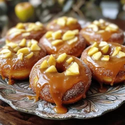 To make these delightful caramel apple donuts, you need fresh ingredients. Here’s what you’ll need: - 2 cups all-purpose flour - 1 cup granulated sugar - 1 tablespoon baking powder - 1 teaspoon ground cinnamon - 1/2 teaspoon salt - 1/2 cup unsalted butter, melted - 1 cup buttermilk - 2 large eggs - 1 teaspoon vanilla extract - 1 medium apple, peeled and finely chopped - 1 cup caramel sauce - Additional cinnamon sugar for coating These ingredients come together to create a sweet and comforting treat. The key is to use a tart apple, like Granny Smith. It balances the sweetness of the caramel and sugar. For the best flavor, I recommend using fresh, high-quality ingredients. This ensures your donuts will taste amazing. You can find the full recipe, including detailed steps, to guide you through the process. Enjoy making these tasty donuts! 1. Preheat your oven to 350°F (175°C). This step gets your oven ready for baking. 2. Grease your donut pan with non-stick spray or butter. This helps the donuts come out easily. 3. In a large mixing bowl, combine 2 cups of flour, 1 cup of sugar, 1 tablespoon of baking powder, 1 teaspoon of cinnamon, and 1/2 teaspoon of salt. Mix these dry ingredients until they are well blended. 4. In a separate bowl, mix 1/2 cup of melted butter, 1 cup of buttermilk, 2 eggs, and 1 teaspoon of vanilla extract. Stir until everything is smooth and mixed well. 1. Pour the wet mix into the dry mix. Stir gently until just combined. Be careful not to overmix; a few lumps are okay. 2. Fold in 1 medium apple, peeled and finely chopped. This adds yummy apple flavor to your donuts. 3. Using a piping bag or a zip-top bag with a cut corner, fill each donut cavity about 2/3 full with batter. This way, they have room to rise. 4. Bake for 10-12 minutes. Check if they are done by inserting a toothpick into the center. It should come out clean. 1. After baking, let the donuts cool in the pan for 5 minutes. Then, move them to a wire rack to cool completely. 2. Once cooled, dip each donut in 1 cup of caramel sauce. Let any extra caramel drip off. 3. Finally, roll the donuts in a mixture of 1/2 cup sugar and 1 teaspoon cinnamon. This gives them a sweet and spicy coating. Enjoy your Caramel Apple Donuts, a delightful fall treat! For the complete recipe, check the [Full Recipe]. How to prevent overmixing When mixing your donut batter, always mix until just combined. Overmixing can make your donuts tough. Use a gentle hand and a spatula to combine wet and dry ingredients. This keeps your donuts light and fluffy. Best type of apple to use I recommend using Granny Smith apples. They add a nice tartness that balances the sweet caramel. Their firm texture holds up well in baking, giving your donuts a great bite. Presentation ideas for serving Arrange the donuts on a fun platter. Drizzle extra caramel sauce on top for a wow factor. You can also add thin apple slices or a sprinkle of chopped nuts for a nice touch. This makes your dish look even more tempting. Ideal accompaniments Serve these donuts with a scoop of vanilla ice cream or a cup of hot cider. The warm flavors of the cider pair perfectly with the sweetness of the donuts. It’s a cozy fall treat that everyone will love. Suggestions for additional toppings Consider adding crushed nuts or chocolate chips on top of your donuts. You can also sprinkle some sea salt for a sweet and salty mix. These little touches can boost the flavor and make your donuts even more special. How to make homemade caramel sauce To make your own caramel sauce, melt 1 cup of sugar in a saucepan over medium heat. Stir until it turns golden brown. Then, add 1/2 cup of heavy cream slowly while stirring. Let it cool before using. Homemade caramel adds a rich, deep flavor to your donuts. For the full recipe, check the [Full Recipe]. {{image_2}} You can make your caramel apple donuts healthier in two simple ways. First, swap all-purpose flour for whole wheat flour. Whole wheat adds fiber and nutrients. This change keeps the taste while making the donuts better for you. Next, consider reducing the sugar content. You can cut the sugar by one-third without losing flavor. This small change still gives that sweet taste, but with fewer calories. Want to add a twist to your donuts? Try adding spices like nutmeg. Just a pinch can enhance the flavor and add warmth. You can also mix in nuts or chocolate chips for extra texture. Chopped pecans or walnuts pair well with apples. If you love chocolate, mini chocolate chips bring a fun surprise in every bite. If you follow a vegan diet, you can still enjoy these donuts. Replace eggs with flaxseed meal and use plant-based milk. Applesauce can also replace butter for a moist texture. For gluten-free options, use a gluten-free flour blend. Ensure the baking powder is also gluten-free. With these swaps, you can savor delicious caramel apple donuts without worry. For the full recipe, check the main article! To keep your caramel apple donuts fresh, store them in an airtight container. This helps prevent them from drying out. Place a piece of parchment paper between layers to avoid sticking. If you have extra donuts, try to consume them within 2-3 days for the best taste. - Use a container that seals well. - Keep them at room temperature. - Avoid placing them in direct sunlight. If you want to save some donuts for later, freezing is a great option. Start by letting the donuts cool completely. Once cool, wrap each donut in plastic wrap. Place them in a freezer-safe bag or container. - Make sure they are tightly wrapped. - Label the bag with the date. To thaw, simply take them out and leave at room temperature for about an hour. If you want to enjoy them warm, pop them in the microwave for 10-15 seconds. This will bring back that fresh taste. How do I make caramel apple donuts from scratch? To make caramel apple donuts, gather your ingredients first. You will need flour, sugar, baking powder, cinnamon, salt, butter, buttermilk, eggs, vanilla extract, an apple, and caramel sauce. Follow the steps in the Full Recipe for detailed guidance. This method ensures your donuts are moist and flavorful. Where can I buy caramel apple donuts? You can find caramel apple donuts at local bakeries or some coffee shops. Check stores that focus on seasonal treats. You might also find them at farmers' markets during fall. If you want a special treat, try making your own at home! What’s the best way to reheat donuts? To reheat donuts, use a microwave for about 10 seconds. If you want them crispy, use an oven at 350°F for about 5 minutes. This method helps maintain the texture and taste of your donuts. Always check if they are warm before serving. Approximate calories per donut Each caramel apple donut contains about 200 calories. This number may vary based on the ingredients you use. Keep it in mind if you are counting calories. Breakdown of key nutrients - Carbohydrates: 30g - Protein: 3g - Fat: 8g - Sugars: 10g - Fiber: 1g This breakdown helps you understand what you’re eating. Enjoying these donuts in moderation is a great way to treat yourself. Why are my donuts dense? Dense donuts often come from overmixing the batter. Mix just until combined to avoid this. Also, be sure your baking powder is fresh and active. If you use too much flour, it can also make them heavy. What if my caramel sauce is too thin? If your caramel sauce is thin, cook it longer on low heat. This helps it thicken. You can also add a little more sugar to help it set. Just be patient and stir often to prevent burning. In this blog post, I covered how to make caramel apple donuts from scratch. We explored essential ingredients, step-by-step instructions, and tips for perfecting your recipe. I shared ideas for serving and offered variations to suit different diets. Remember to store your donuts properly to keep them fresh. With practice, you'll bake delicious treats your loved ones will enjoy. Dive in, experiment, and savor each bite. Enjoy your baking journey!