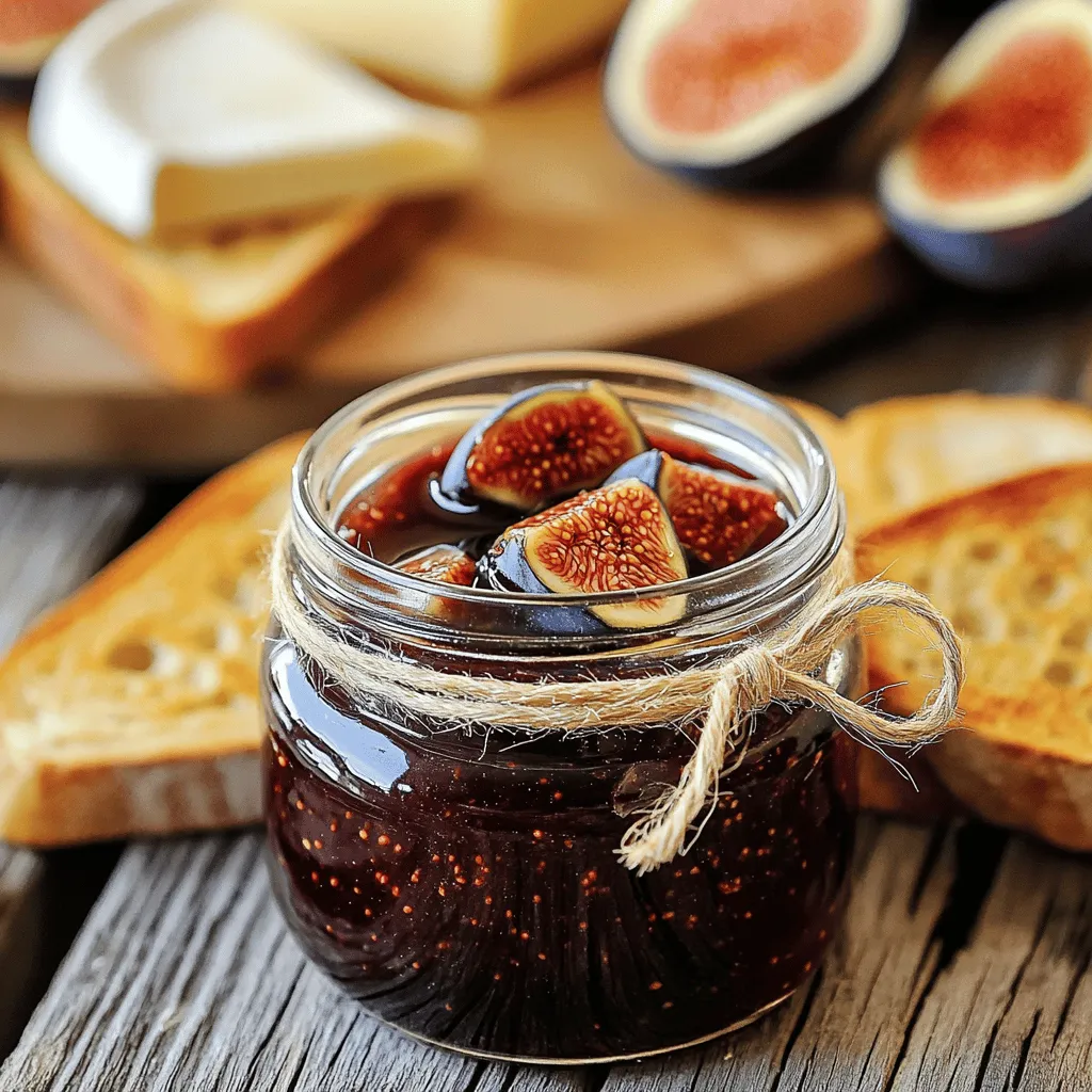 - 2 pounds fresh figs, stems removed and chopped - 2 cups granulated sugar - 1/4 cup lemon juice - 1 teaspoon vanilla extract - 1/4 teaspoon ground cinnamon - 1/4 teaspoon ground nutmeg You can use several options if you want to swap ingredients. - Alternative sweeteners: Use honey or maple syrup. Adjust amounts, since they are sweeter than sugar. - Non-citrus acid options: Try apple cider vinegar or white vinegar. These can help balance flavors. - Flavoring variations: Add spices like cardamom or ginger for a unique taste. You can also mix in other fruits, such as pears. This simple fig jam recipe relies on fresh, ripe figs. These ingredients work together to create a sweet and tangy spread perfect for toast or cheese. Feel free to explore substitutions to make it your own! For the complete process, check the Full Recipe. First, gather your figs, sugar, and lemon juice. I love using fresh figs for this recipe. They have a sweet taste that shines through. Chop the figs and put them in a large, non-reactive pot. Add the sugar and lemon juice to the pot. This combination is key to making a tasty jam. Next, let the mixture rest for about 30 minutes. This waiting time helps the figs release their juices. You will notice the mixture becoming syrupy. It’s a crucial step for a rich flavor. Now, place the pot over medium heat. Stir the mixture gently until the sugar dissolves. This process takes only a few minutes. Once the sugar is gone, raise the heat to medium-high. Bring the mixture to a boil, stirring often. This stirring stops the jam from sticking to the pot. After it starts to boil, reduce the heat to medium. Let it simmer for about 30 to 40 minutes. Keep stirring often. You want to watch as the jam thickens. It can take some time, but don’t rush it. To check if your jam is ready, use the spoon test. Take a spoonful of the jam and place it on a chilled plate. Run your finger through the jam. If it holds its shape, it’s done! If not, let it cook a little longer. If the jam is too thick, add a bit of water. Stir well and test again. You want a perfect spreadable jam. Once it’s just right, pour it into sterilized jars. Leave a little space at the top of each jar. Seal them tightly and let them cool. Your fig jam is ready to enjoy! - Choosing ripe figs: Select figs that are soft and fragrant. Ripe figs have a deep color and feel slightly tender. This ensures the best flavor and texture for your jam. - Ensuring proper sterilization of jars: Clean your jars well. You can boil them in water for ten minutes. This prevents bacteria from ruining your jam. - Overcooking the jam: Cooking too long makes the jam thick and sticky. Stir often and watch closely. It should be thick but still spreadable. - Not stirring enough: Stir your mixture often. This helps the sugar dissolve and prevents burning. A good stir keeps the jam smooth and prevents lumps. - Using fresh herbs: Try adding a sprig of rosemary or thyme while cooking. These herbs add a nice, fresh taste to your fig jam. Just remember to remove them before canning. - Infusing additional spices: You can boost flavor with spices like ginger or cloves. A pinch can add warmth and depth, making your jam unique and delightful. For the complete recipe, check out the [Full Recipe]. {{image_2}} You can easily change the taste of your fig jam. Try adding other fruits like apples or pears. These fruits mix well with figs and give a fresh flavor. You can also add spices such as cardamom or ginger. These spices add warmth and depth to the jam. Experimenting with these options can make your jam unique and delicious. If you want a low-sugar version, you can still make fig jam. Use less sugar than the recipe calls for. You can also try alternative sweeteners like honey or stevia. These sweeteners can give you a tasty jam without too much sugar. Just remember, using less sugar may change the texture a bit. Savory fig jam is a fun twist on the classic recipe. For this, you can add ingredients like balsamic vinegar and a pinch of salt. These flavors balance the sweetness. You might also try mixing in herbs like thyme or rosemary for added depth. This jam pairs well with meats and cheeses, making it a great addition to your next charcuterie board. Store your fig jam in a cool, dark place. A pantry or cupboard works well. Keep it away from heat or direct sunlight. Always use clean jars to avoid spoilage. When you fill jars, leave about 1/4 inch of headspace at the top. This space helps the jam expand when it cools and seals properly. Homemade fig jam lasts about one year when stored correctly. Once opened, keep it in the fridge. It’s good for about three weeks after opening. Fig jam is not just for toast. Use it in yogurt, on pancakes, or in desserts. It’s also great with cheese or in sauces for meats. For safe canning, use a water bath method. This method keeps bacteria out and seals jars tight. Use sterilized jars and lids to keep your jam fresh. A large pot, jar lifter, and funnel will help you can safely. Always check seals after cooling. A good seal means your jam is safe to store. You know fig jam is ready when it thickens. To test this, place a spoonful on a chilled plate. Run your finger through it; if it holds its shape, it’s done. The jam should coat the back of a spoon and not drip quickly. Cooking time is usually 30-40 minutes, but watch closely. Yes, you can use dried figs. However, they need more liquid. Soak them in warm water for about 30 minutes before using. This helps rehydrate them and brings back their flavor. The taste will be different, but it can still be tasty. Jam is made from crushed fruit and has a smooth texture. Preserves contain whole fruit pieces or larger chunks, giving them a chunkier feel. Both spread well, but if you like bits of fruit, go for preserves. If you prefer a smoother spread, stick with jam. Yes, you can freeze fig jam. Use airtight containers or freezer bags. Leave some space at the top for expansion. This helps keep the jam fresh. It can last up to a year in the freezer. Just thaw it in the fridge when you want to use it. Fig jam pairs well with many foods. Here are some ideas: - Cheese: Try it with brie or goat cheese for a sweet-salty treat. - Meats: Serve it with prosciutto or roasted meats for a savory twist. - Bread: Spread it on toasted bread or croissants for breakfast. - Desserts: Use it as a topping for vanilla ice cream or yogurt. For a full recipe, check out the ingredients and instructions above. Enjoy your fig jam! Making fig jam is straightforward and rewarding. You learned about the key ingredients, like fresh figs and sugar. I shared steps, from prep to cooking, to ensure your jam is perfect. Remember, using ripe figs and sterilizing jars is key. You can even explore different flavors or make it savory! Stay creative and enjoy the process. Your homemade fig jam can be delicious on so many dishes!