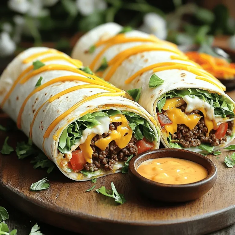 To make Big Mac Wraps, you need a few key items. Here is what you will need: - 1 pound ground beef - 1 teaspoon onion powder - 1 teaspoon garlic powder - Salt and pepper to taste - 4 large flour tortillas - 1 cup shredded lettuce - 1 cup diced tomatoes - 1 cup shredded cheddar cheese - 1/2 cup pickles, sliced These ingredients create the tasty base for your wraps. The ground beef gives you that classic Big Mac flavor. The spices add depth, while the fresh veggies make it colorful and crunchy. The special sauce is what makes these wraps pop! Here are the ingredients for the sauce: - 1/2 cup mayonnaise - 2 tablespoons ketchup - 1 tablespoon Dijon mustard - 1 tablespoon sweet relish This sauce blends creamy and tangy flavors. It ties all the ingredients together and gives your wraps that iconic taste. If you want to add a little flair, consider these optional toppings: - Sliced onions - Fresh herbs, like parsley or cilantro - Jalapeños for spice These toppings can personalize your wrap. You can make each one unique. Just remember, the main goal is to enjoy your meal. For the full recipe, check out the details to guide you through the cooking process. Start by heating a skillet over medium heat. Add 1 pound of ground beef. Use a spatula to break it apart as it cooks. This takes about 5 to 7 minutes. You want the beef to be browned and fully cooked. Season it with 1 teaspoon of onion powder, 1 teaspoon of garlic powder, salt, and pepper. Once done, remove it from heat and set it aside. This beef gives the wrap its hearty flavor. In a small bowl, mix the ingredients for the special sauce. Combine 1/2 cup of mayonnaise, 2 tablespoons of ketchup, 1 tablespoon of Dijon mustard, and 1 tablespoon of sweet relish. Stir until the mixture is smooth and well combined. This sauce adds that classic Big Mac taste. Set it aside for later. Now it’s time to put everything together. Lay a large flour tortilla flat on a clean surface. In the center, add a generous portion of the cooked beef. Next, layer on 1 cup of shredded lettuce, 1 cup of diced tomatoes, 1 cup of shredded cheddar cheese, and 1/2 cup of sliced pickles. Drizzle a tablespoon of your special sauce over the top. Fold in the sides of the tortilla, then roll it up tightly from the bottom. Repeat this process for the remaining tortillas. For a tasty twist, heat a non-stick skillet over medium heat. Toast each wrap for about 2 minutes per side until they turn golden brown. This step adds a nice crunch. Enjoy your Big Mac Wraps with extra special sauce on the side for dipping. To make the special sauce shine, use fresh ingredients. The mix of mayo, ketchup, and Dijon mustard gives it a great kick. Sweet relish adds a nice touch too. If you want it extra special, let it chill in the fridge for at least 30 minutes. This helps the flavors blend well. You can also tweak it to suit your taste. Add a dash of hot sauce for some heat or a pinch of sugar for sweetness. Getting the wrap tight is key to a great meal. Start by laying the tortilla flat. Place the beef and toppings in the center. Fold the sides in first, then roll it from the bottom. Press down gently as you roll. This keeps everything inside. If you want a crispy wrap, you can toast it. Heat a skillet and cook each side for a couple of minutes. This step adds a nice crunch. Serve the wraps with extra special sauce on the side. This makes dipping fun! You can also add some crunchy chips or a fresh salad. If you're feeling fancy, garnish the platter with fresh herbs. This adds color and makes it look pretty. These wraps are great for a quick lunch or casual dinner. Enjoy them with family or friends for a tasty treat! {{image_2}} You can make a tasty vegetarian version of Big Mac wraps. Start with a meat substitute like black beans or lentils. Cook them with onion and garlic for flavor. Use the same spices from the original recipe. Layer the beans or lentils on the tortilla, just like the beef. Add lettuce, tomatoes, cheese, and pickles. Drizzle the special sauce over all the veggies. This gives you a satisfying and healthy meal. If you want a low-carb version, swap out the flour tortillas. Use large lettuce leaves instead. They hold all the fillings well and cut carbs. Add your cooked beef or a protein like chicken. Top with shredded cheese, lettuce, and pickles. Don't forget the special sauce! This wrap is fresh and light, perfect for a low-carb diet. For a spicy kick, add jalapeños or hot sauce to your wrap. Mix chopped jalapeños into the beef while cooking. You can also add a spicy mayo. Just blend mayonnaise with sriracha for a quick fix. Layer everything as usual and enjoy the heat! This twist makes the wrap exciting and full of flavor. To keep your Big Mac wraps fresh, wrap them in plastic wrap or foil. Place them in an airtight container. You can store them in the fridge for up to three days. Make sure they cool down before you store them. This helps keep the wraps from getting soggy. When you're ready to eat, take the wraps out of the fridge. You can reheat them in a microwave or skillet. For the microwave, place the wrap on a plate and cover it with a damp paper towel. Heat for about 30 seconds to 1 minute. For the skillet, heat on medium for 2-3 minutes per side. This gives you a warm wrap with a nice texture. You can also freeze Big Mac wraps for later. First, wrap each one tightly in plastic wrap. Then, place them in a freezer-safe bag or container. They can last up to three months in the freezer. When you're ready to eat, thaw them overnight in the fridge before reheating. This method keeps the flavors intact. To make the Big Mac Wrap healthier, you can swap some ingredients. Use lean ground turkey or chicken instead of beef. Opt for whole wheat tortillas instead of regular ones. You can also add more veggies, like spinach or bell peppers. This will boost fiber and nutrients. Choosing low-fat cheese and sauce can cut calories too. Yes, you can use different proteins in the wrap. Grilled chicken, turkey, or even tofu work well. Each option brings a unique flavor. Shredded rotisserie chicken is a great time-saver. You can also try plant-based ground meat for a vegan option. This adds variety and can fit your diet needs. If you want alternatives to the special sauce, try using ranch dressing or a spicy mayo. A yogurt-based sauce can be lighter and still tasty. You can also mix hummus with some herbs for a fresh touch. For a zesty kick, try adding sriracha or hot sauce. Each option can change the flavor profile of your wrap. For the full recipe, check out the details above. You learned how to make tasty Big Mac Wraps with simple steps. We covered the main ingredients, the special sauce, and fun toppings. I shared tips on cooking and wrapping for best results. You saw options for vegetarians and low-carb eaters too. Don't forget about storage and reheating those delicious leftovers. Experiment and make this wrap your own, and enjoy every bite!
