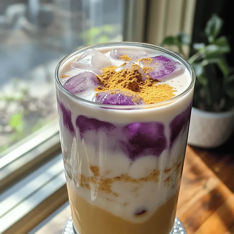 - 1 cup taro root, peeled and diced - 1 cup milk (dairy or non-dairy) - 2-3 tablespoons sugar or sweetener (to taste) Taro root is the star of this drink. It has a sweet, nutty flavor. You can find it fresh at most markets. If you can't find taro root, you can use taro powder instead. Milk gives the latte its creamy texture. You can pick any milk you like. Dairy, almond, or oat milk all work well. The sweetener adds the right amount of sweetness. Adjust it to your taste. - 1/2 teaspoon vanilla extract - Ice cubes (optional for iced latte) - Taro powder for garnish (optional) You can add vanilla extract for extra flavor. This gives your latte a nice, warm hint. If you want a cold drink, ice cubes are perfect. Just blend your latte over the ice. Taro powder makes a fun garnish. It adds a nice touch and looks great in your glass. - Blender - Pot for cooking - Glass or mug for serving You need a blender to mix everything until smooth. A pot is essential for cooking the taro root. Finally, use a glass or mug to serve your delicious latte. For the Full Recipe, you can check the details above. Enjoy making this tasty drink! - Start by peeling the taro root. - Next, dice the taro into small cubes. - In a pot, add the diced taro and 2 cups of water. - Bring the water to a boil over medium heat. - Once boiling, reduce the heat and let it simmer. - Cook for about 15-20 minutes until the taro is tender. - You should be able to pierce it easily with a fork. - After cooking, drain the water from the taro. - Transfer the soft taro into a blender. - Add 1 cup of milk and your sweetener of choice. - Include 1/2 teaspoon of vanilla extract and a pinch of salt. - Blend everything together until smooth and creamy. - You want a nice, thick texture that is easy to pour. - If you love warm drinks, pour the mixture back into the pot. - Heat it gently over low heat, stirring often. - For a cold treat, prepare a glass with ice cubes. - Pour the creamy taro blend over the ice. - If you like, sprinkle some taro powder on top for fun. - Now, you can enjoy your delicious taro latte at home! For the full recipe, refer to the earlier section. To get a nice creamy texture in your taro latte, start by picking the right taro root. Look for firm, smooth taro with no blemishes. The color should be light purple to white. This gives the drink a rich, creamy base. For milk options, you can use both dairy and non-dairy milk. Whole milk creates a thick texture. Almond or oat milk adds a nutty flavor. Coconut milk brings a tropical touch. Choose what fits your taste best. Getting the sweetness just right makes a big difference. Start with 2 to 3 tablespoons of sugar. Taste the latte after blending. Add more sugar if needed. You want it sweet but not too sweet. If you want alternatives to sugar, try honey or maple syrup for a natural touch. You can also use stevia or agave syrup. These give sweetness without extra calories. Making your taro latte look great is fun! You can garnish it with a sprinkle of taro powder. This adds color and flair. Try adding whipped cream for a rich finish. For gatherings, serve your latte in clear glasses. This lets guests see the lovely purple color. Pair it with small snacks. It makes a perfect treat for any occasion. {{image_2}} To make a refreshing iced taro latte, start with the full recipe. Once blended, pour the mixture over ice. This creates a cool drink for hot days. You can also add matcha for a unique twist. Matcha brings a lovely green color and a rich taste. It pairs well with the sweet taro flavor. For a vegan version, swap dairy milk with almond, oat, or coconut milk. These options keep the drink creamy and delicious. You can use natural sweeteners like agave or maple syrup. They add sweetness without refined sugar. This way, everyone can enjoy a tasty taro latte. You can spice things up by adding cinnamon. Just a pinch enhances the flavor and warmth. If you like coffee, mix in a shot of espresso. This creates a delightful blend of taro and coffee. Alternatively, try brewing it with your favorite tea for a new twist. Each option adds a fun layer to the classic taro latte. To keep your leftover taro latte fresh, store it in the fridge. Use an airtight container. This way, you can enjoy it for up to two days. When you want to drink it again, gently reheat it on the stove. Stir it often to warm it evenly. You can also use a microwave for quick reheating. Just heat it in short bursts to avoid overheating. Taro root lasts about one to two weeks when stored in a cool, dark place. Avoid moisture to prevent spoilage. For milk, check the expiration date. Dairy milk lasts about a week after opening. Non-dairy milk can last longer, but always check the label. Store milk in the fridge and keep it sealed tight. You can freeze taro latte if you want to save some for later. Pour the latte into ice cube trays or a freezer-safe container. Once frozen, it can last up to three months. To thaw, move it to the fridge overnight. When ready, blend it again for a smooth texture. Freezing may slightly change the texture. It might not be as creamy, but the flavor stays delicious. Taro latte is made from a few key ingredients. Here’s what you need: - 1 cup taro root, peeled and diced - 2 cups water - 1 cup milk (dairy or non-dairy) - 2-3 tablespoons sugar or sweetener (to taste) - 1/2 teaspoon vanilla extract - A pinch of salt - Ice cubes (optional for iced latte) - Taro powder for garnish (optional) Taro root gives the drink its unique flavor and color. Milk adds creaminess and richness. Sugar balances the natural earthiness of taro. Vanilla extract enhances the overall taste. This mix creates a delightful and satisfying beverage that you can enjoy anytime. You can find taro lattes at many Asian cafes or bubble tea shops. Look for places that serve specialty drinks. Most grocery stores offer taro root and taro powder in the Asian food aisle. You might also find them at local farmers' markets. If you prefer online shopping, check out popular grocery delivery services. They often have taro root and other ingredients. Taro root is not just tasty; it also has health benefits. Here are some key points: - Rich in fiber: This helps digestion and keeps you full. - Good source of vitamins: Taro contains vitamins A, C, and E. - Low in fat: It is a great option for a healthy diet. - Contains minerals: Taro has potassium, which helps control blood pressure. These benefits make taro a nutritious addition to your diet. Customizing your taro latte is fun and easy! Here are some ideas: - Add spices: Try cinnamon or nutmeg for warmth. - Mix flavors: Blend in matcha or cocoa for a twist. - Change milk types: Use almond, oat, or coconut milk for variety. - Top it off: Add whipped cream or a sprinkle of taro powder for flair. Experimenting with flavors lets you create a drink that suits your taste perfectly. Taro latte offers a tasty blend of earthy taro root, milk, and sweetener. You can make it warm or iced, and it's easy to customize with different flavors. I shared tips to make it creamy and sweet, along with variations like vegan options and unique spices. Storing leftovers is straightforward too. Try this delightful drink at home; it's worth it. Enjoy the fun of creating your own perfect cup!