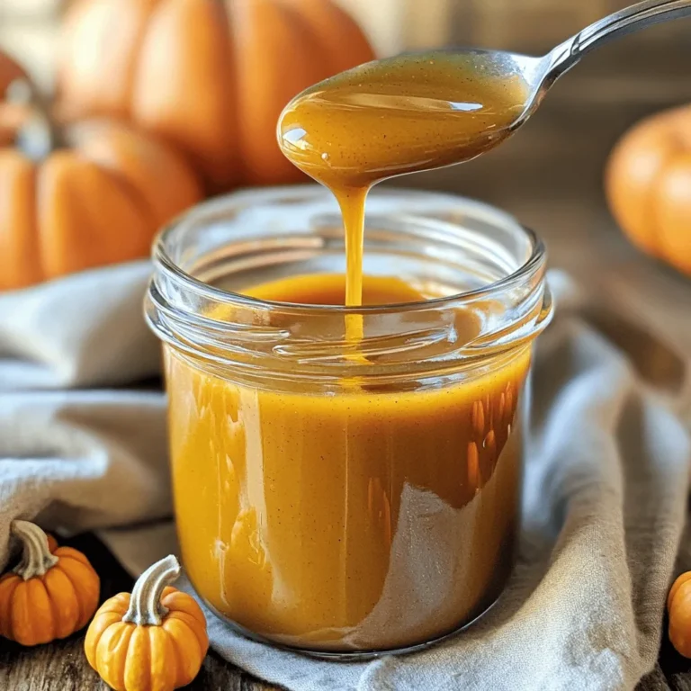 To make your own Starbucks-style pumpkin syrup, gather these simple items: - 1 cup pumpkin puree (canned or homemade) - 1 cup granulated sugar - 1 cup water - 1 teaspoon vanilla extract - 1 teaspoon pumpkin pie spice (or a mix of cinnamon, ginger, and nutmeg) - 1/2 teaspoon salt These ingredients are easy to find. You might already have some in your kitchen. I love using pumpkin puree that you make at home. It gives a fresh taste. If you use canned, pick a brand that has no added sugar. For pumpkin pie spice, you can make your own. Mix equal parts of cinnamon, ginger, and nutmeg. This mix brings warmth to the syrup. If you want a sugar-free version, try a sugar substitute. Use a sweetener that measures like sugar. For a vegan syrup, all your ingredients are vegan-friendly. Just ensure your pumpkin puree is pure and without dairy. This recipe is adaptable and can fit many diets. Making your own pumpkin syrup is simple and fun. You need just a few ingredients. This guide will help you create a rich and flavorful syrup. It takes about 20 minutes from start to finish. Let’s jump right into the steps! 1. Start with Sugar and Water: In a medium saucepan, add 1 cup of water and 1 cup of granulated sugar. Set the heat to medium. Stir the mix until the sugar dissolves fully. This takes only a few minutes. 2. Add Pumpkin and Spices: Next, add 1 cup of pumpkin puree, 1 teaspoon of pumpkin pie spice, and 1/2 teaspoon of salt. Use a whisk to mix everything well. You want it to be smooth, with no lumps. 3. Bring to a Boil: Turn up the heat a bit to bring the mix to a gentle boil. Once it starts bubbling, lower the heat. Let it simmer for about 10 minutes. Stir now and then to keep it from sticking. 4. Finish with Vanilla: After 10 minutes, take the saucepan off the heat. Stir in 1 teaspoon of vanilla extract for that sweet flavor. 1. Let it Cool: Allow the syrup to cool down to room temperature. This helps it to thicken a bit. 2. Strain the Syrup: Once cooled, you need to strain it. Use a fine-mesh sieve or cheesecloth. This step removes any solids, leaving you with smooth syrup. 3. Store the Syrup: Pour the strained syrup into a clean jar or bottle. Seal it up and refrigerate. You can enjoy this syrup for up to two weeks. Now you're ready to use your homemade syrup in lattes, pancakes, or any dish that needs a pumpkin kick! For the full recipe, check the earlier section. To boost the flavor of your pumpkin syrup, try adding a pinch of nutmeg. It gives a warm taste that pairs well with pumpkin. Fresh spices are best. Grind them yourself for more aroma. You can also mix in a splash of maple syrup for depth. The sweet notes blend well with pumpkin and spice. Experiment with different types of sugar, too. Brown sugar adds a rich, caramel flavor. One mistake is not measuring your ingredients. Accurate amounts make a big difference. Too much sugar can make the syrup overly sweet. Another pitfall is not simmering long enough. This step helps the flavors meld. Stir often to prevent burning. Lastly, don’t skip the straining step. It removes lumps and gives a smooth texture. You can use the pumpkin syrup in many ways. Drizzle it over pancakes or waffles for a sweet treat. Add it to your morning coffee for that cozy vibe. It also works well in smoothies or oatmeal. For a fun twist, mix it in cocktails. Try it in a fall-inspired martini. The options are endless! {{image_2}} You can change the flavor of your pumpkin syrup by adding different spices. For a warm touch, try adding cardamom or allspice. If you love chocolate, a bit of cocoa powder can give a rich taste. Vanilla bean can add a nice depth too. Just add these extras in small amounts and taste as you go. This way, you can make a syrup that fits your mood. If you want a healthier option, you can swap out the sugar. Use maple syrup or honey for natural sweetness. You can also try coconut sugar. It has a light caramel flavor that fits well with pumpkin. If you need a zero-calorie option, look for stevia or monk fruit sweetener. Just remember, these sweeteners may change the syrup's taste, so adjust them slowly. The recipe can change with the seasons. In fall, fresh pumpkin is great, but in winter, try butternut squash. In spring, you could use sweet potato for a twist. For summer, consider adding fresh herbs like mint or basil for a unique flavor. These swaps can bring new life to your pumpkin syrup, making it exciting year-round. For the full recipe, check the beginning of this article. To keep your pumpkin syrup fresh, store it in a clean jar or bottle. Make sure the container is airtight. This helps to keep out air and bacteria. Place it in the fridge right after it cools. Always use a clean spoon to scoop the syrup. This prevents germs from getting in. Your pumpkin syrup can last up to two weeks in the fridge. Check for any signs of spoilage. If you see mold or notice an off smell, it's time to toss it. If the syrup is sticky or clumpy, that’s another sign it has gone bad. Always trust your senses when checking food. You can freeze pumpkin syrup if you need to store it longer. Pour the syrup into ice cube trays. Once frozen, pop the cubes into a freezer-safe bag. This way, you can take out just what you need later. It can last up to six months in the freezer. Just thaw the amount you want in the fridge before using. Now you're ready to enjoy your Starbucks-style pumpkin syrup in a variety of drinks and treats! Homemade pumpkin syrup lasts about two weeks in the fridge. Store it in a clean jar. Always check for any signs of spoilage before using. If it smells off or looks strange, toss it out. Yes, you can use sugar substitutes. Options like stevia or monk fruit work well. Keep in mind that these may change the taste and texture. Experiment to find what you like best. You can use pumpkin syrup in many drinks! It’s great in lattes, coffee, or tea. Drizzle it over milkshakes or hot chocolate for a fall twist. You can even use it in smoothies for added flavor. For the full recipe, check out the details above. You now have all the key details for making pumpkin syrup. We covered the ingredients, steps, and tips. You learned about variations, storage, and common questions. It's simple to make delicious pumpkin syrup at home. Enjoy it in your favorite drinks. Use the tips to avoid mistakes and enhance flavor. Remember to store it right to keep it fresh. Happy cooking!