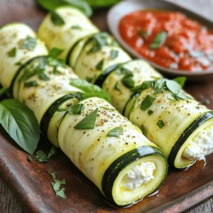 To make these tasty Herbed Ricotta Zucchini Roll Ups, you will need: - 2 medium zucchinis - 1 cup ricotta cheese - 1/4 cup grated Parmesan cheese - 1/4 cup fresh basil, finely chopped - 2 tablespoons fresh parsley, finely chopped - 1 garlic clove, minced - 1 teaspoon lemon zest - Salt and pepper to taste - 1 cup marinara sauce (for serving) - Olive oil for drizzling You can enhance the flavor of the roll ups with these extras: - Crushed red pepper flakes for heat - Fresh oregano or thyme for more herb flavor - A splash of balsamic vinegar for a tangy twist - Sun-dried tomatoes for a bit of sweetness Feel free to mix and match these options to make your roll ups unique! If you have dietary needs, here are some great swaps: - Use dairy-free ricotta for a vegan option. - Replace Parmesan with nutritional yeast for a cheesy taste without dairy. - Try gluten-free marinara if you need it to be gluten-free. - Use eggplant slices instead of zucchini for a different vegetable base. These changes keep the dish tasty while catering to different diets. For the full experience, don’t forget to check the Full Recipe. Start by preheating your oven to 400°F (200°C). This heat helps soften the zucchini. Next, take two medium zucchinis and slice them lengthwise. Use a vegetable peeler or mandoline. Aim for thin strips about 1/8-inch thick. You will need 12 to 16 strips. Lay them on a baking sheet lined with parchment paper. Drizzle the strips with olive oil and sprinkle some salt. Roast them in the oven for 10 minutes until they soften. Once done, let them cool slightly. In a mixing bowl, combine the ricotta cheese, grated Parmesan cheese, fresh basil, fresh parsley, minced garlic, lemon zest, salt, and pepper. Mix these well until you have a creamy filling. This blend adds great flavor to your roll ups. You can taste and adjust the seasoning if needed. Take a zucchini strip and spoon about 1 tablespoon of the ricotta mixture at one end. Carefully roll it up, keeping the filling inside. Place the roll up seam-side down on a serving plate. Repeat this process with the rest of the zucchini strips until you use all the filling. This part is fun and easy! You can serve the roll ups warm or at room temperature. Pair them with marinara sauce for dipping. This adds a lovely touch to the dish. For a beautiful presentation, arrange the roll ups on a large platter. Drizzle with extra olive oil and sprinkle more herbs on top. This makes the dish look and taste great! Check out the Full Recipe for all the details. When I slice zucchini for roll ups, I aim for thin strips. Use a vegetable peeler or a mandoline for even slices. Aim for about 1/8-inch thick. This thinness allows the zucchini to cook well without being too chewy. Slicing lengthwise gives a nice shape for rolling. You can get about 12-16 strips from two medium zucchinis. To get the right ricotta texture, mix it well with other ingredients. I blend in grated Parmesan, fresh herbs, and garlic. This mix should be creamy but not too runny. If it feels too thick, add a splash of olive oil or lemon juice. Taste it; it should be tasty with a hint of salt and pepper. This filling makes every bite burst with flavor. For a beautiful display, arrange the roll ups on a large platter. Drizzle them with olive oil for shine. Sprinkle extra herbs on top for color. You can also serve them with marinara sauce for dipping. This adds a lovely contrast to the green zucchini. A colorful plate makes the dish appealing and fun to eat. For the full recipe, check out the details above. {{image_2}} You can change the taste of your Herbed Ricotta Zucchini Roll Ups with different herbs and cheeses. Try using oregano or thyme for a new twist. If you love cheese, substitute the Parmesan with mozzarella or feta. This will give your roll ups a creamy or tangy flavor. Mixing in a bit of sun-dried tomatoes or spinach can also add color and taste. These roll ups work well as both appetizers and main dishes. If serving as an appetizer, cut them into bite-sized pieces and place them on a platter. Drizzle with olive oil and sprinkle extra herbs on top. For a main course, serve them with a side salad or garlic bread. You can also layer them in a baking dish with marinara sauce and bake until bubbly. Grilling your zucchini roll ups gives them a nice smoky flavor. Brush the assembled roll ups with olive oil and grill them over medium heat for about 3-4 minutes on each side. If you prefer frying, heat some olive oil in a pan and fry the roll ups until golden brown. Both methods will add a crispy texture that complements the creamy filling. For the full recipe, check the above section. After you enjoy your Herbed Ricotta Zucchini Roll Ups, you may have some left. To keep them fresh, place the roll ups in an airtight container. Make sure to layer parchment paper between them. This helps prevent them from sticking together. Store the container in the fridge. They should stay good for about 3 days. When you're ready to eat the leftovers, reheating is easy. Preheat your oven to 350°F (175°C). Place the roll ups on a baking sheet. Cover them with foil to keep them from drying out. Bake for about 10-15 minutes, or until they are warm. You can also use a microwave. Just heat them for 1-2 minutes on a microwave-safe plate. If you want to save some roll ups for later, freezing works well. First, let the roll ups cool completely. Then, place them in a single layer on a baking sheet. Put them in the freezer for about 1 hour. This helps them freeze without sticking together. After that, transfer the roll ups to a freezer-safe bag or container. They can last up to 2 months in the freezer. When you're ready to eat them, thaw in the fridge overnight and reheat as mentioned above. Yes, you can! Eggplant and bell peppers work well too. Slice them thin like zucchini. You can also try yellow squash for a twist. Each veggie adds its own flavor, so feel free to experiment. The roll ups should be golden and slightly crispy on the edges. The cheese inside will be warm and gooey. If you see bubbling marinara sauce, that means they’re ready to serve! These roll ups pair nicely with marinara sauce for dipping. You can also serve them with a fresh salad or garlic bread. A light Italian white wine enhances the meal too. These roll ups stay fresh for about 3 days in the fridge. Store them in an airtight container to keep them tasty. Just reheat them gently before serving again. Yes, you can prepare them in advance! Assemble the roll ups and store them in the fridge. Bake them just before serving. That way, you’ll have a fresh dish with minimal effort. Check out the Full Recipe for more details! In this post, I covered how to make herbed ricotta zucchini roll-ups. You learned about key ingredients, including options for different diets. I explained step-by-step how to prepare and bake these rolls. I shared tips for slicing zucchini and achieving the right ricotta texture. You also explored variations, storage tips, and common questions. These roll-ups are easy to make and taste great. Try them out, share with friends, and enjoy your cooking!