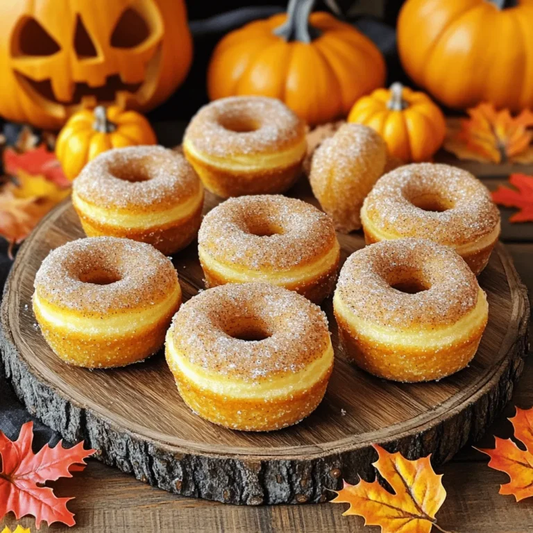 For these Pumpkin Spice Doughnut Muffins, you need a mix of simple and fresh ingredients. Here’s what you’ll need: - 1 cup all-purpose flour - 1/2 cup whole wheat flour - 1 teaspoon baking powder - 1/2 teaspoon baking soda - 1 teaspoon ground cinnamon - 1 teaspoon ground nutmeg - 1/2 teaspoon ground ginger - 1/4 teaspoon ground cloves - 1/2 teaspoon salt - 1 cup canned pumpkin puree - 3/4 cup brown sugar, packed - 1/4 cup granulated sugar - 1/3 cup vegetable oil - 2 large eggs - 1 teaspoon vanilla extract - 1/3 cup milk - 1/4 cup granulated sugar (for rolling) - 1/2 teaspoon ground cinnamon (for rolling) Using fresh ingredients is key. Fresh flour makes a big difference in texture. The spices should be fresh for the best flavor. Canned pumpkin puree works well, but you can use fresh pumpkin if you prefer. It may take more time to prepare, but the taste is worth it. If you have food allergies, there are easy swaps you can try. For gluten-free muffins, use a gluten-free flour blend. Instead of eggs, you can use flax eggs or applesauce. Almond milk can replace regular milk for a dairy-free option. These substitutions help everyone enjoy these tasty muffins. For the full recipe, check the details above. Enjoy your baking! To make your pumpkin spice doughnut muffins, start by mixing the dry and wet ingredients. In a medium bowl, whisk together: - 1 cup all-purpose flour - 1/2 cup whole wheat flour - 1 teaspoon baking powder - 1/2 teaspoon baking soda - 1 teaspoon ground cinnamon - 1 teaspoon ground nutmeg - 1/2 teaspoon ground ginger - 1/4 teaspoon ground cloves - 1/2 teaspoon salt Set this aside once mixed. Next, in a large bowl, combine the wet ingredients: - 1 cup canned pumpkin puree - 3/4 cup brown sugar, packed - 1/4 cup granulated sugar - 1/3 cup vegetable oil - 2 large eggs - 1 teaspoon vanilla extract - 1/3 cup milk Mix these until smooth. Now, take the dry mix and add it to the wet mix. Stir gently until just combined. Avoid overmixing; this keeps your muffins light and fluffy. Next, preheat your oven to 350°F (175°C). Grease a muffin tin or line it with paper liners to prevent sticking. Spoon the batter into each muffin cup, filling them about 3/4 full. Bake your muffins for 18 to 20 minutes. To check doneness, insert a toothpick into the center of a muffin. If it comes out clean, your muffins are ready. While the muffins bake, prepare the cinnamon-sugar topping. In a small bowl, mix: - 1/4 cup granulated sugar - 1/2 teaspoon ground cinnamon Once your muffins are baked, let them cool in the tin for about 5 minutes. After that, transfer them to a wire rack. While they are still warm, roll the tops in the cinnamon-sugar mixture. This adds a sweet, crunchy finish to your delicious treats. Enjoy the smell and taste of these pumpkin spice doughnut muffins! For a full recipe, check out the [Full Recipe]. Ensuring a Moist Texture To keep your muffins moist, use canned pumpkin puree. It adds richness and flavor. Do not overmix the batter; mix until just combined. This helps avoid dense muffins. Another key is to measure your flour correctly. Too much flour can dry out your muffins. Spoon flour into a measuring cup and level it off. Using the Right Muffin Tin Select a sturdy muffin tin for the best results. A non-stick or silicone muffin tin works well. These help muffins cook evenly and release easily. If using a metal tin, grease it well or use paper liners. This prevents sticking and makes cleanup easy. Adding Nuts or Chocolate Chips For extra crunch, mix in chopped nuts. Walnuts or pecans add a nice touch. You can also add chocolate chips for a sweet twist. About half a cup is a good amount. Stir them in gently before pouring the batter into the muffin tin. Experimenting with Spices Feel free to play with spices! Add a pinch of allspice or cardamom for depth. You can also increase the cinnamon if you love a strong flavor. This is your chance to customize your muffins to your taste. Just remember to start small and adjust as you go. For the complete recipe, check out the Full Recipe. {{image_2}} Gluten-Free Adaptation You can make these pumpkin spice doughnut muffins gluten-free. Use a gluten-free flour blend instead of all-purpose and whole wheat flour. Look for blends that include xanthan gum for better texture. This change keeps the muffins soft and moist, just like the original recipe. Vegan Substitutes To make these muffins vegan, swap eggs with flaxseed meal or applesauce. Use non-dairy milk instead of regular milk. Replace vegetable oil with melted coconut oil or applesauce. These simple swaps will keep the muffins tasty and rich without any animal products. Maple Glaze Option For a sweet twist, try a maple glaze. Mix powdered sugar with maple syrup and a splash of milk. Drizzle this glaze over the muffins once they cool. It adds a rich, sweet layer that pairs well with pumpkin spice. Chocolate Swirl Idea Want a chocolatey surprise? Add chocolate chips to the batter or swirl in melted chocolate before baking. This chocolate variation brings a delightful contrast to the pumpkin spice flavor. It’s a fun way to enjoy these muffins in a new light. You can find the Full Recipe of these muffins above. Storing at Room Temperature You can keep your pumpkin spice doughnut muffins fresh at room temperature. Use an airtight container to store them. This will help maintain moisture and flavor. They stay good for about three days. If you see any signs of mold, toss them out. Freezing for Longer Shelf Life For longer storage, freeze your muffins. Wrap each muffin in plastic wrap, then place them in a freezer bag. This method keeps them fresh for up to three months. When you want to enjoy one, just take it out and let it thaw at room temperature. Microwave Method To reheat your muffin quickly, use the microwave. Place one muffin on a microwave-safe plate. Heat it for about 10 to 15 seconds. Check if it’s warm enough; if not, heat it in 5-second bursts. Oven Method For a crispier texture, use the oven. Preheat your oven to 350°F (175°C). Wrap the muffins in aluminum foil to keep them moist. Heat for about 10 to 15 minutes. This method makes them taste freshly baked again. For the full recipe, check the section above! Can I use fresh pumpkin instead of canned? Yes, you can use fresh pumpkin. To do this, cook the pumpkin until it's soft. Then, mash it until smooth. This gives a great flavor, but make sure to remove excess water. How can I make these muffins less sweet? To cut down on sweetness, reduce the brown sugar by a quarter cup. You can also leave out the granulated sugar for rolling. Consider adding unsweetened applesauce for moisture without extra sugar. What to do if my muffins are too dense? If your muffins are dense, check your measurements. Too much flour can make them heavy. Make sure to spoon the flour into the measuring cup, not pack it. Also, ensure you’re not overmixing the batter. Stir until just combined. How do I know when my muffins are done baking? To check if your muffins are done, insert a toothpick into the center. If it comes out clean, they’re ready. If there’s batter on the toothpick, bake for a few more minutes. Keep an eye on them to avoid overbaking. In this blog post, we explored how to create delicious pumpkin spice doughnut muffins. We highlighted the importance of fresh ingredients and offered allergen substitutions. You learned step-by-step instructions, from mixing the batter to cooling the muffins. We provided tips for perfect texture and ideas for flavor enhancements. Don't forget about variations like gluten-free or vegan options, and proper storage methods for freshness. With these insights, you can bake muffins that impress. Enjoy the process and share your tasty results!