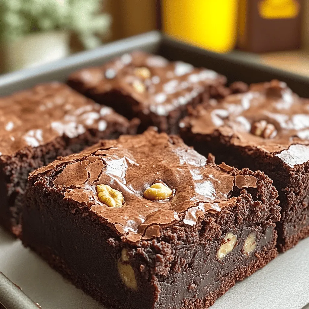 For the best fudgy brownies, you need these key ingredients: - 1 cup unsalted butter - 2 cups granulated sugar - 4 large eggs - 1 teaspoon vanilla extract - 1 cup all-purpose flour - 1 cup unsweetened cocoa powder - 1 teaspoon baking powder - 1/2 teaspoon salt - 1 cup semi-sweet chocolate chips These ingredients work together to create a rich, dense brownie. The butter gives moisture, while sugar adds sweetness. Eggs help bind the mix and add structure. Flour and cocoa provide the base, making your brownies fudgy. You can customize your brownies with fun add-ins. Here are some great options: - 1/2 cup walnuts or pecans (optional) - 1 cup additional chocolate chips (for extra chocolate flavor) Adding nuts gives a nice crunch to each bite. More chocolate chips make the brownies even richer. Feel free to mix and match based on your taste! If you have dietary needs, don't worry! Here are some swaps you can make: - Use coconut oil instead of butter for a dairy-free option. - Replace granulated sugar with coconut sugar or a sugar substitute. - Try gluten-free flour instead of all-purpose flour. These substitutions help you enjoy fudgy brownies while meeting different diets. Just be sure to adjust baking times as needed! Start by preheating your oven to 350°F (175°C). Grease a 9x13 inch baking pan. You can also use parchment paper for easy removal. This step makes cleanup a breeze and helps your brownies come out perfectly. In a medium saucepan, melt 1 cup of unsalted butter over low heat. Once the butter is melted, take it off the heat. Stir in 2 cups of granulated sugar until the mixture is smooth. Let it cool for a few minutes. Then, add 4 large eggs one at a time. Mix well after each egg. Finally, stir in 1 teaspoon of vanilla extract for added flavor. In a separate bowl, sift together 1 cup of all-purpose flour, 1 cup of unsweetened cocoa powder, 1 teaspoon of baking powder, and 1/2 teaspoon of salt. Gradually add this dry mix to your wet ingredients. Stir until just combined. Be careful not to overmix; this will keep your brownies fudgy. Now, it’s time to fold in 1 cup of semi-sweet chocolate chips. If you like nuts, add 1/2 cup of walnuts or pecans. Gently mix until the chocolate and nuts are evenly spread throughout the batter. Pour your brownie batter into the prepared baking pan. Spread it evenly with a spatula. Bake in the oven for 25 to 30 minutes. To check for doneness, insert a toothpick into the center. It should come out with a few moist crumbs, not clean. Remove the pan from the oven and let the brownies cool for at least 20 minutes before slicing them into squares. To get that fudgy texture, use less flour. The recipe calls for 1 cup of flour, which is key. Also, do not overmix the batter. Stir just until the dry and wet ingredients blend. The chocolate chips add richness too. Bake them until a toothpick shows a few moist crumbs. This step makes your brownies soft and chewy. One big mistake is using cold eggs. Always use eggs at room temperature. This helps them mix better. Another common slip is overbaking. Keep an eye on the time. Check the brownies around 25 minutes. If you see too many dry crumbs, they are overdone. Lastly, don’t skip the cooling time. Letting them cool helps set the fudgy texture. You can change the flavors easily! Add a teaspoon of espresso powder for a rich taste. Swap semi-sweet chocolate chips for dark chocolate for a bolder flavor. Want nuts? Use walnuts or pecans for crunch. For a fun twist, mix in peppermint extract or sea salt. Feel free to experiment! {{image_2}} To make fudgy peanut butter brownies, add 1 cup of creamy peanut butter to the wet mix. Melt the peanut butter with the butter for a rich, nutty taste. This twist adds a creamy texture and pairs well with chocolate. You can also sprinkle some peanuts on top for crunch. For mint chocolate chip brownies, mix 1 teaspoon of peppermint extract into the wet ingredients. Add 1 cup of mint chocolate chips to the batter for a burst of minty flavor. These brownies bring a refreshing taste, perfect for mint lovers. To create gluten-free brownies, swap the all-purpose flour with 1 cup of gluten-free flour blend. Ensure the blend includes xanthan gum for the best texture. The other ingredients stay the same. This version keeps the fudgy center while catering to gluten-free diets. Each variation offers a unique twist on the classic fudgy brownie, making them fun to try. Feel free to experiment with your favorite flavors and ingredients! To keep your fudgy brownies fresh, store them in an airtight container. This helps maintain their soft texture. You can also wrap them in plastic wrap before placing them in the container. Keep them at room temperature for up to four days. If you want to store them longer, the fridge is a good option. Just remember, chilling may change the texture slightly. For best results, let them sit at room temperature before you eat them. Freezing brownies is easy and keeps them tasty. First, let the brownies cool completely. Cut them into squares, then wrap each square in plastic wrap. Place the wrapped brownies in a freezer-safe bag or container. You can freeze them for up to three months. When you're ready to enjoy, just take out as many as you want. Let them thaw at room temperature for a few hours or microwave them for a few seconds. If your brownies feel stale, you can bring them back to life. Preheat your oven to 350°F (175°C). Place the brownies on a baking sheet. Cover them with aluminum foil to avoid drying out. Heat for about 5-10 minutes. Check to see if they're warm. You can also use the microwave. Heat them for 10-15 seconds. This will soften them and make them taste fresh again. Enjoy your warm, fudgy treats! You can check your brownies at around 25 minutes. Insert a toothpick into the center. If it comes out with a few moist crumbs, they are ready. If it comes out clean, they may be too dry. Keep an eye on them, as baking times can vary. Yes, you can use different types of flour. Whole wheat flour gives a nutty flavor. Almond flour can make them gluten-free. Just remember to adjust the liquid if needed. Each flour type may change the texture and taste. If your brownies are too cakey, try these tips. Use less flour next time. Make sure not to overmix the batter. You can also add an extra egg yolk for more richness. Lastly, bake them for fewer minutes to keep them fudgy. To boost the chocolate flavor, add more cocoa powder or chocolate chips. You can also fold in melted dark chocolate into the batter for a richer taste. Use high-quality chocolate for the best results. Adjust the sugar if it gets too sweet. We covered how to make the best fudgy brownies. You learned essential ingredients, tips, and tricks. We explored delicious variations and storage methods. As you bake, keep experimenting with flavors and textures. This recipe is flexible, so let your creativity shine. You have all the tools to make fantastic brownies, from rich flavors to perfect texture. Enjoy the process and your delicious treats!