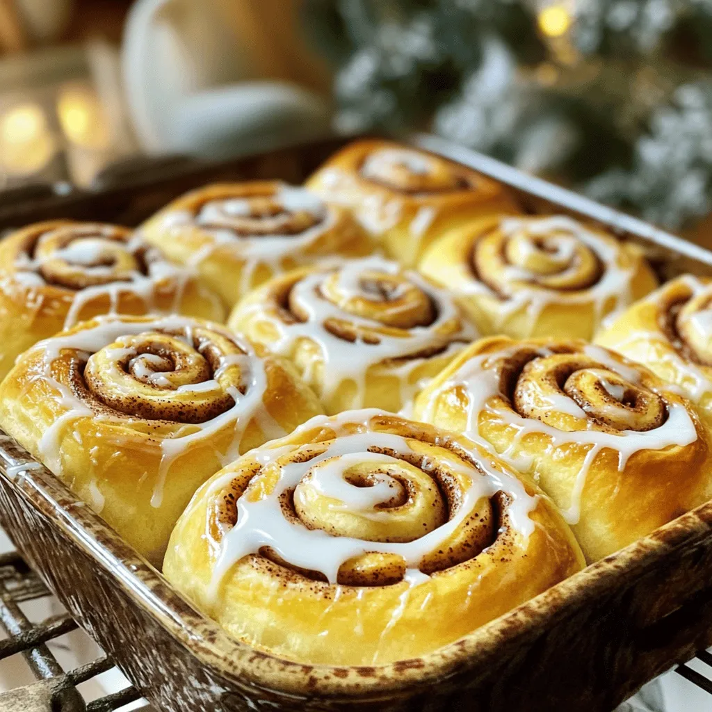 Here’s what you need to make fluffy cinnamon roll swirls. Gather these items: - 4 cups all-purpose flour - 1/4 cup granulated sugar - 1 packet (2 1/4 teaspoons) active dry yeast - 1 cup warm milk (110°F/43°C) - 1/4 cup unsalted butter, melted - 1 teaspoon salt - 2 large eggs - 1 tablespoon ground cinnamon - 1/2 cup brown sugar, packed - 1/2 cup unsalted butter, softened (for filling) - 1 cup powdered sugar (for icing) - 2 tablespoons milk (for icing) - 1 teaspoon vanilla extract (for icing) These ingredients create soft, sweet rolls with a warm, spiced filling. Each component plays a key role. For instance, the warm milk wakes up the yeast. This helps the dough rise well. The butter adds richness and keeps the rolls moist. The combination of brown sugar and cinnamon creates that classic flavor we love. It’s important to pack the brown sugar. This adds sweetness and depth to the filling. The icing, made from powdered sugar, milk, and vanilla, finishes the rolls perfectly. When you have all the ingredients ready, you're set to create something delicious! 1. Start by mixing warm milk and sugar in a large bowl. Sprinkle the yeast over the milk. Let it rest for 5-10 minutes. You want it to froth up. 2. Next, combine the melted butter, salt, and eggs into the yeast mixture. Mix this well. 3. Gradually add flour, one cup at a time. Mix until a soft dough forms. 4. Knead the dough on a floured surface for 5-7 minutes. It should feel smooth and elastic. Place it in a greased bowl. Cover it with a damp cloth. Let it rise in a warm spot for about 1 hour or until it doubles in size. 1. After the dough has risen, punch it down gently. This helps to release the air. 2. Now, roll the dough out into a rectangle. Aim for about 16x12 inches in size. 1. Spread softened butter evenly over the rolled-out dough. This helps to make the rolls rich. 2. In a small bowl, mix the cinnamon and brown sugar together. Sprinkle this mixture evenly over the buttered dough. 3. Starting from one long side, roll the dough tightly into a log. Cut this log into 12 equal slices. Place them cut side up in a greased baking dish. 1. Cover the dish with a clean towel. Let the rolls rise again for about 30 minutes. 2. While they rise, preheat your oven to 375°F (190°C). 3. Once the rolls have risen, bake them for 25-30 minutes. They should turn golden brown. 1. To make the icing, mix powdered sugar, milk, and vanilla extract in a bowl. 2. Drizzle this icing over the warm rolls. Enjoy the sweet goodness! To make your cinnamon rolls extra fluffy, knead your dough well. This step helps develop gluten, which gives the rolls their structure. I usually knead the dough for about 5-7 minutes. After that, let it rise in a warm place. A good rise helps create air pockets in the dough. Use warm milk to activate the yeast. The milk should be around 110°F. This temperature helps the yeast grow and makes the rolls light. The right mix of cinnamon and sugar is key. I recommend using one tablespoon of cinnamon and half a cup of brown sugar. This balance gives a sweet and warm flavor. Spread the mixture evenly over the butter on the dough. Even distribution ensures every bite is full of flavor. It’s best to use softened butter for easy spreading. For the icing, you can go with cream cheese or maple. Both options add a nice touch. Mix one cup of powdered sugar with two tablespoons of milk and one teaspoon of vanilla for a classic icing. To drizzle evenly, use a spoon or a squeeze bottle. This makes your rolls look beautiful and tasty. {{image_2}} You can make these rolls even more fun! Try adding nuts or chocolate chips to the filling. Walnuts or pecans add a nice crunch. Chocolate chips bring a sweet surprise in every bite. You can also mix it up with flavored fillings. Think about using pumpkin spice or even a chocolate spread. These flavors will give your rolls a new twist! Want to make a healthier version? Use whole wheat flour instead of all-purpose flour. It will give your rolls a nutty taste. If you need a gluten-free option, you can use gluten-free flour blends. Just make sure to follow any special instructions on the package. Icing isn’t the only way to top these rolls. You can try a simple glaze made from milk and sugar. It’s lighter and still tasty! If you want something fruity, add fresh berries on top. You could sprinkle cinnamon or nutmeg for extra spice. These options will make your rolls pop with flavor! To keep your cinnamon rolls fresh, you have a few options. If you plan to eat them soon, store them in the fridge. Place them in an airtight container. This way, they stay soft and tasty. They can last in the fridge for about 3 to 5 days. For longer storage, freezing is a great choice. Wrap each roll tightly in plastic wrap. After that, place them in a freezer bag. Remove as much air as possible. You can freeze them for up to 3 months. Just remember to label the bag with the date. When you're ready to enjoy your rolls again, you have two main ways to reheat them. The oven is the best method to keep them fluffy. Preheat your oven to 350°F (175°C). Place the rolls on a baking sheet. Cover them with foil to prevent drying out. Heat for about 10-15 minutes. If you're in a hurry, the microwave works too. Place a roll on a microwave-safe plate. Add a small cup of water next to it. This helps keep the roll moist. Heat for about 15-20 seconds. Check if it's warm enough and enjoy! With these tips, your cinnamon rolls will remain delicious, whether fresh or reheated. To make cinnamon rolls fluffy, you must follow a few key steps. First, use warm milk to activate the yeast. This helps the dough rise. Kneading the dough well also adds air, making it light. Allow the dough to rise in a warm spot. This will double its size. Finally, don’t rush the second rise after cutting the rolls. This step is crucial for fluffiness. Yes, you can freeze cinnamon rolls before baking. After you cut the rolls, place them in a greased dish. Cover them tightly with plastic wrap and foil. Freeze them for up to three months. When you want to bake them, let them thaw overnight in the fridge. Allow them to rise for about 30 minutes before baking. The best way to store homemade cinnamon rolls is in an airtight container. You can keep them at room temperature for up to two days. If you want them to last longer, store them in the fridge. They can stay fresh for up to a week. Just make sure they are well wrapped to avoid drying out. Homemade cinnamon rolls last about two days at room temperature. If stored in the fridge, they can last up to a week. If you freeze them, they can last for three months. Just remember to thaw and let them rise again before baking for the best taste. Yes, you can use other types of flour. Whole wheat flour is a great choice for a healthier option. Just note that it may make the rolls denser. You can also try gluten-free flour blends. Be sure to follow the package instructions for best results. You can find the full recipe for Fluffy Cinnamon Roll Swirls above in this article. It includes all the ingredients and step-by-step instructions to help you make these delicious rolls. Enjoy your baking! You have learned how to make delicious cinnamon rolls from scratch. We covered all the ingredients, step-by-step instructions, and tips to ensure they turn out fluffy. Don't forget to try variations, like nuts or flavored fillings, to make the rolls your own. Proper storage is key to keeping them fresh. Enjoy the sweet smell and warm taste of your homemade rolls. There’s nothing quite like sharing them with family and friends. Happy baking!