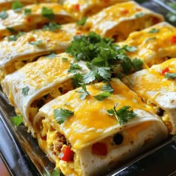 To make a tasty breakfast burrito casserole, you need a few key ingredients: - 8 large flour tortillas - 6 large eggs - 1 cup milk - 1 cup shredded cheddar cheese - 1 cup cooked chorizo (or a vegetarian alternative) - 1 cup black beans, drained and rinsed - 1 red bell pepper, diced - 1 small onion, diced - 2 cloves garlic, minced - 1 teaspoon ground cumin - 1 teaspoon chili powder - Salt and pepper to taste - Fresh cilantro for garnish (optional) These ingredients blend well together. They create a filling and savory dish that the whole family will love. If you want to switch things up, try these alternatives: - Chorizo: Use any cooked sausage, like turkey sausage or chicken sausage. For a vegetarian option, use crumbled tofu or tempeh with spices. - Tortillas: Instead of flour, you can choose corn tortillas for a gluten-free version. - Cheese: Try pepper jack cheese for extra heat, or use a dairy-free cheese for a vegan option. These swaps can help you tailor the dish to your taste and dietary needs. Toppings can add flavor and fun to your casserole. Here are some great options: - Fresh cilantro, chopped - Salsa or pico de gallo - Avocado or guacamole - Sour cream or Greek yogurt - Sliced jalapeños for heat Feel free to mix and match these toppings. They will bring your breakfast burrito casserole to life! Start by dicing one small onion and one red bell pepper. Heat a large skillet over medium heat. Add the onion and bell pepper to the skillet. Sauté them for about five minutes. You want them soft and fragrant. Next, mince two cloves of garlic. Add the garlic to the skillet. Cook for one more minute. This brings out the garlic's flavor. In a mixing bowl, whisk six large eggs and one cup of milk together. Then add one teaspoon of ground cumin and one teaspoon of chili powder. Sprinkle in salt and pepper to taste. Mix it well until smooth. Pour this egg mixture into the skillet with the veggies. Cook gently while stirring for about five to seven minutes. The eggs should just set. Now, stir in one cup of cooked chorizo and one cup of rinsed black beans. Mix everything until well combined. Take eight large flour tortillas and lay them flat. Scoop about one-third of the egg mixture onto each tortilla. Sprinkle a little cheddar cheese on top of the filling. Fold the sides of the tortillas over the filling. Place them seam-side down in a greased 9x13 inch baking dish. Once all the tortillas are in the dish, pour any leftover egg mixture on top. Finish by sprinkling the rest of the cheddar cheese evenly across the casserole. Cover the dish with foil. Bake in a preheated oven at 350°F for 25 minutes. Remove the foil and bake for another 10-15 minutes. You want the cheese to be bubbly and golden brown. After baking, let the casserole cool for a few minutes before slicing. Enjoy your delicious meal! To cook the eggs just right, keep the heat low. You want them to cook slowly. This way, they stay soft and fluffy. Stir gently while cooking. This helps mix in the chorizo and beans evenly. Watch them closely, as they can overcook fast. They only need about 5-7 minutes on the stove. Remove them from heat when they are still slightly runny. They will continue to cook in the oven. Store any leftovers in an airtight container. This keeps them fresh for later. If you plan to make it ahead, cover the dish with foil or plastic wrap. You can store it in the fridge for up to three days. If you want to keep it longer, try freezing it. Just make sure to wrap it tightly. It can last for up to three months in the freezer. Label the container with the date to track freshness. You can cook your casserole in two ways: the oven or microwave. The oven gives a crisp top and warm inside. Bake it at 350°F for about 35-40 minutes. If you are short on time, use the microwave. Heat it in 2-minute intervals until warm. The microwave may not brown the cheese, but it still tastes great. Choose the method that fits your schedule! {{image_2}} You can easily make this dish vegetarian. Simply swap chorizo for a plant-based option. I like using black beans or diced mushrooms. These add great flavor and texture. Use the same spices to keep it tasty. Your friends will love it, and they won't miss the meat. Feel free to add more veggies to suit your taste. Spinach or zucchini work well. You can also mix in jalapeños for some heat. If you want more flavor, add smoked paprika or cayenne pepper. This dish is all about your preferences, so have fun with it! For a low-carb version, use cauliflower tortillas instead of flour. They hold up nicely and add a new taste. If you need it gluten-free, check the labels on your tortillas. Many brands offer gluten-free options that work great. You can enjoy this dish without worry. To store leftovers, let the casserole cool to room temperature. Then, cover it tightly with plastic wrap or aluminum foil. You can also place it in an airtight container. This keeps the casserole fresh and prevents it from drying out. Store it in the fridge for up to three days. Freezing is a great way to save your breakfast burrito casserole. To freeze, first, let it cool completely. Then, cut it into portions. Wrap each piece in plastic wrap and then in aluminum foil. This method prevents freezer burn. You can freeze it for up to three months. When ready to eat, simply thaw it in the fridge overnight. To reheat the casserole, preheat your oven to 350°F (175°C). Place the casserole in the oven for about 20-25 minutes. If you are reheating individual portions, place them on a baking sheet. You can also microwave portions on high for 2-3 minutes. Check to ensure they are heated through. Enjoy your tasty meal just as if it were fresh! Yes, you can make the casserole the night before. Prepare it fully and cover it well. Store it in the fridge overnight. This saves time in the morning. Just bake it in the oven when you are ready to eat. The casserole lasts about 3 to 4 days in the fridge. Make sure to keep it covered. This keeps it fresh and tasty. If you want to keep it longer, consider freezing it. You can serve many things with this casserole. Here are some ideas: - Fresh salsa - Avocado slices - Sour cream - Chopped green onions - A side salad These options add flavor and make the meal more fun! We covered a lot about making a delicious breakfast burrito casserole. You learned about the key ingredients, from chorizo to vegetarian choices. I shared easy steps to prep and cook this dish. Tips on storing and reheating ensure your casserole stays tasty. You can even explore fun variations. In the end, this casserole is versatile and simple. It’s perfect for busy mornings or brunch gatherings. Enjoy making it, and share it with family and friends!