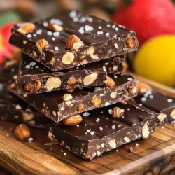 - 1 cup almonds, roughly chopped - 1 cup walnuts, roughly chopped - 1 cup cashews, roughly chopped - 1 cup dates, pitted and chopped - 1/4 cup honey or maple syrup - 1/2 cup dark chocolate chips (70% cacao or higher) - 1 teaspoon vanilla extract - 1/2 teaspoon sea salt - Additional sea salt for topping - Variations for sweeteners: agave syrup or brown rice syrup - Different nuts: pecans or hazelnuts - Superfood additions: chia seeds or flaxseeds When I create these nut bars, I love to focus on quality ingredients. The nuts give a great crunch. Almonds, walnuts, and cashews work well together. They provide healthy fats and protein. Dates add natural sweetness, making the bars taste amazing without extra sugar. For the sweetener, I often choose honey or maple syrup. Both options add a rich flavor. You can also try agave syrup or brown rice syrup if you prefer. The dark chocolate is a star in this recipe. I recommend using chocolate with at least 70% cacao. It adds a deep, rich taste. The vanilla extract enhances all the flavors. A pinch of sea salt balances the sweetness. It makes every bite pop with flavor. Feel free to get creative! You can swap in pecans or hazelnuts for a new twist. If you want a superfood boost, add chia seeds or flaxseeds. These small changes can make a big difference. Overall, these ingredients come together to make a delicious and satisfying snack. You can enjoy them any time of day. 1. First, preheat your oven to 350°F (175°C). This step is key for even baking. 2. Line an 8x8 inch baking dish with parchment paper. Let the edges hang over the sides. This helps with easy removal later. 3. In a medium bowl, mix the chopped almonds, walnuts, cashews, and dates. Make sure they are well combined. This mixture is the heart of your bars. 1. In a small saucepan, melt the honey or maple syrup, dark chocolate chips, and vanilla extract together over low heat. Stir often until the chocolate is smooth. 2. Pour this melted chocolate mix over the nut and date blend. Stir well until all pieces are coated. This will give your bars that rich flavor. 1. Transfer the mixture to the prepared baking dish. Press it down firmly and evenly. Use a spatula or your hands for this. 2. Sprinkle a pinch of sea salt on top. This adds a lovely contrast to the sweetness. 3. Bake in your preheated oven for 15-20 minutes. Look for lightly golden edges. 4. Once done, let the bars cool completely in the pan. Use the parchment overhang to lift them out easily. 5. Cut into rectangular or square bars once cooled. Enjoy them as a tasty snack! - Use freshly chopped nuts for better flavor. Fresh nuts give a rich taste. - Ensure a firm press for dense bars. This helps the bars hold together well. - Try adding spices like cinnamon or nutmeg. These spices boost the taste and warmth. - Use high-quality chocolate for richness. Good chocolate makes a big difference in flavor. - Pair these bars with coffee or tea. The flavors blend nicely together. - Serve at parties by stacking bars neatly. Drizzle melted chocolate on top for flair. {{image_2}} You can make your Dark Chocolate Sea Salt Nut Bars even more fun. Try adding dried fruit like cranberries or apricots. These fruits bring a sweet and tangy kick. You can also switch up the chocolate. Instead of dark chocolate, use white or milk chocolate for a different taste. Each option offers a unique twist! If you want to make these bars healthier, swap out sweeteners. Use agave syrup or brown rice syrup instead of honey. This change can lower the sugar content. You can also try making these bars nut-free. Use seeds like sunflower or pumpkin seeds. Puffed grains, like rice, can add crunch too. Seasonal flavors can spice up your nut bars. For holidays, add flavors like pumpkin spice or use festive nuts. In summer, pair bars with fresh berries or tropical fruits like mango. These additions make the bars fun and fresh for any time of year, keeping your taste buds excited! To keep your Dark Chocolate Sea Salt Nut Bars fresh, follow these tips: - Use an airtight container: This helps prevent moisture and keeps bars from getting stale. - Wrap each bar: Use parchment paper or plastic wrap for extra protection. - Store at room temperature: If you eat them quickly, they can sit out for a few days. Your bars can last a while if stored right: - Room temperature: Expect them to stay fresh for about 5 days. - In the fridge: They can last up to 2 weeks, thanks to the cool air. - In the freezer: These bars can last for 3 months. Just wrap them well to prevent freezer burn. Sometimes, bars may get hard. Here’s how to fix that: - Microwave method: Heat for 10-15 seconds to soften them up. - Oven method: Warm them in a low oven (about 200°F) for a few minutes. If you have older bars, try these ideas: - Chop them up: Use them as toppings on yogurt or oatmeal. - Make a trail mix: Combine with dried fruits and seeds for a quick snack. To make these bars vegan, swap honey for maple syrup. Use dark chocolate labeled as vegan. Check the ingredients to ensure it has no milk. This way, you keep all the taste and texture while making it plant-based! Absolutely! You can mix and match nuts to your liking. Try using pecans, hazelnuts, or even pistachios. Just keep the total amount of nuts at three cups. This gives you a chance to create your favorite nut blend! Yes, these bars are gluten-free! All the ingredients listed are naturally gluten-free. Just ensure that all your nuts and chocolate come from a trusted source that avoids cross-contamination with gluten products. These bars are packed with nutrition! Nuts provide healthy fats and protein, which help keep you full. Dark chocolate adds antioxidants and can lift your mood. Together, they create a tasty treat that fuels your body! Making these bars is quick! Prep takes about 15 minutes. Baking adds another 15-20 minutes. After cooling, you can cut them. Overall, you’ll have fresh bars ready in about 35-40 minutes. Perfect for a quick snack! In this blog post, we explored how to make delicious Dark Chocolate Sea Salt Nut Bars. We covered all the required and optional ingredients, along with step-by-step instructions to create these tasty treats. I shared tips for enhancing flavor and texture, and offered fun variations for special occasions. Store your bars properly to keep them fresh and enjoy them longer. With these simple pointers, you can delight in a healthy snack anytime. Enjoy making your own bars and get creative with flavors!