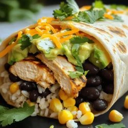 - Chicken and Marinade Ingredients - 2 boneless, skinless chicken breasts - 1 tablespoon olive oil - 1 tablespoon chipotle chili powder - 1 teaspoon garlic powder - 1 teaspoon onion powder - Salt and pepper to taste - Filling Ingredients - 1 cup cooked brown rice - 1 cup black beans, rinsed and drained - 1 cup corn (fresh, canned, or frozen) - Toppings and Garnish - 1 avocado, sliced - 1 cup shredded cheddar cheese - ½ cup chipotle ranch dressing - 4 large flour tortillas - Fresh cilantro for garnish The key to a great Chipotle Ranch Grilled Chicken Burrito lies in the ingredients. Start with juicy chicken breasts. Marinate them for deep flavor, using olive oil, chipotle chili powder, garlic powder, onion powder, salt, and pepper. This mix adds a smoky and spicy kick that makes each bite special. For the filling, brown rice brings a nutty texture. Black beans add protein and fiber, while corn gives sweetness. This blend creates a hearty base for your burrito. Don’t forget the toppings! Sliced avocado brings creaminess. Shredded cheddar cheese adds a rich flavor. Finally, drizzle on chipotle ranch dressing for a zesty finish. Wrap it all in a soft flour tortilla and you have a meal that bursts with flavor. First, you need to make the marinade. In a small bowl, mix 1 tablespoon of olive oil with 1 tablespoon of chipotle chili powder, 1 teaspoon of garlic powder, and 1 teaspoon of onion powder. Add salt and pepper to taste. Coat the chicken breasts with this mix. Let them rest for at least 30 minutes. This step helps the chicken soak up all the great flavors. Next, preheat your grill to medium-high heat. Place the marinated chicken breasts on the grill. Cook each side for about 6-7 minutes. The chicken is done when the juices run clear. After grilling, let the chicken rest for 5 minutes before slicing. This keeps the juices locked in. While the chicken rests, prepare the filling. In a large bowl, combine 1 cup of cooked brown rice, 1 cup of rinsed black beans, and 1 cup of corn. Add chopped fresh cilantro for a burst of flavor. Mix everything well. This filling will make your burrito hearty and tasty. Now it’s time to build your burrito. Lay a large flour tortilla flat. Spoon a good amount of the rice and bean mixture in the center. Add slices of grilled chicken, shredded cheddar cheese, and a few slices of avocado. Drizzle chipotle ranch dressing on top to add extra flavor. To wrap it up, fold the sides of the tortilla over the filling. Then, roll it up tightly from the bottom to the top. Make sure the filling stays secure inside as you roll. A good wrap keeps everything together while you eat. Preheat a skillet over medium heat for toasting. Place the burrito seam-side down in the skillet. Toast it for 2-3 minutes until the side is golden brown. Flip the burrito and toast the other side for another 2-3 minutes. This step makes the outside crispy and delicious. Finally, slice the burrito in half diagonally. Serve it with extra chipotle ranch dressing on the side. Garnish with fresh cilantro for a pop of color. Your Chipotle Ranch Grilled Chicken Burrito is now ready to enjoy! Grilling chicken well gives your burrito great flavor. Start by marinating the chicken for at least 30 minutes. This lets the spices soak in well. Preheat your grill to medium-high heat. Cook the chicken for 6-7 minutes on each side. Look for clear juices to know it’s done. Let it rest for 5 minutes before slicing. This keeps the juices in. You can make your burrito just how you like it. Swap brown rice for white rice or quinoa. This adds a different taste and texture. Add more veggies like bell peppers or spinach for extra color and nutrients. If you want heat, throw in some jalapeños. Feeling bold? Try adding different beans, like pinto or kidney beans. The choice is yours! Choosing the right tortilla is key for a great burrito. Large flour tortillas work best for wrapping. They hold all the fillings well. If you want a healthier option, try whole wheat tortillas. Corn tortillas are also a tasty choice but may tear more easily. Don’t be afraid to experiment with different types. Each one brings its own flavor! {{image_2}} You can easily make a vegetarian version of this burrito. Instead of chicken, use grilled veggies like bell peppers and zucchini. Add extra black beans and corn for protein. You can also toss in some cooked quinoa for a nutty flavor. The chipotle ranch dressing still adds that creamy zing. If you like heat, spice it up! Use more chipotle chili powder in the marinade. Add sliced jalapeños inside the burrito. You can also switch the cheddar cheese for pepper jack cheese. This will give your burrito a nice kick. Serve it with spicy salsa on the side. Burrito bowls are a fun twist on the classic wrap. Instead of a tortilla, layer all the filling in a bowl. Start with rice, then add beans, grilled chicken, and toppings. Drizzle chipotle ranch on top. This is great for those who want a lower-carb option. Plus, it’s easier to customize each layer! To keep leftovers fresh, wrap each burrito in foil or plastic wrap. Place them in an airtight container. Store in the fridge for up to three days. This keeps the flavors sealed in and helps maintain the taste. When you’re ready to eat, unwrap the burrito. You can reheat it in the microwave or on the stovetop. For the microwave, heat for about 1-2 minutes. Check it often to avoid overcooking. If using the stovetop, place it in a skillet over medium heat. Cook for about 3-4 minutes on each side until warm. This way, you’ll keep that crispy texture. To freeze burritos, wrap each one tightly in plastic wrap, then in foil. Place them in a freezer-safe bag or container. They can last up to three months in the freezer. When you want one, just thaw it in the fridge overnight. Then, reheat using the tips above. This method keeps your burritos tasty and ready for a quick meal anytime. Chipotle ranch dressing is a creamy blend of ranch and smoky chipotle flavors. It adds a nice kick to dishes. You can make it easily at home. Mix ranch dressing with chipotle chili powder and some lime juice. This gives it a zesty flavor. You can use it as a dip or a dressing for salads, too. Yes, you can! While grilled chicken is tasty, you can try other meats. Ground beef, pork, or turkey work great. You can also use shrimp or tofu for a veggie option. Just make sure to season your protein well. This will keep the flavors bold and exciting. Many side dishes go well with these burritos. Here are a few ideas: - Mexican Street Corn: Sweet corn with lime, cheese, and spices. - Guacamole and Chips: Creamy guacamole with crunchy tortilla chips. - Black Bean Salad: A fresh mix of black beans, tomatoes, and cilantro. - Spanish Rice: Flavored rice with spices and vegetables. These sides enhance the flavors and make your meal fun! In this post, we covered how to make delicious Chipotle Ranch Grilled Chicken Burritos. You learned about the key ingredients, from chicken to flavorful toppings. I walked you through marinating, grilling, and assembling your burrito step-by-step. I also shared tips to elevate your grilling game and ideas for customizing your filling. Don’t forget about storage options for leftovers. Enjoy crafting your perfect burrito and get creative with variations. Your next meal can be fun, tasty, and easy!