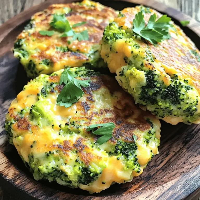 To create delicious broccoli cheese patties, you need a few simple ingredients. Here is the list: - 2 cups broccoli florets, steamed and chopped - 1 cup shredded sharp cheddar cheese - 1/2 cup breadcrumbs (preferably whole wheat) - 1/2 cup grated Parmesan cheese - 1/4 cup finely chopped onion - 2 large eggs, beaten - Seasonings: garlic powder, onion powder, salt, and pepper - 2 tablespoons olive oil (for frying) Each ingredient plays a key role in the flavor and texture of the patties. The broccoli gives a healthy base, while the cheddar and Parmesan add a rich, cheesy taste. Breadcrumbs help bind everything together, ensuring your patties hold their shape. The eggs provide moisture and act as a binding agent too. When it comes to seasonings, garlic powder and onion powder enhance the flavor without overpowering the dish. Salt and pepper add just the right amount of seasoning. Finally, olive oil gives the patties a nice crisp when frying. Gather these ingredients before you start. This makes the cooking process smoother and more enjoyable. Start by steaming two cups of broccoli florets. Cook them until they are tender, which takes about 4-5 minutes. After steaming, chop the broccoli finely. Let it cool for a few minutes before using it in the recipe. This step is key. You want the broccoli to mix well with other ingredients. In a large mixing bowl, combine the chopped broccoli, one cup of shredded sharp cheddar cheese, half a cup of breadcrumbs, half a cup of grated Parmesan cheese, and a quarter cup of finely chopped onion. This blend gives the patties their rich flavor. In a small bowl, whisk together two beaten eggs, a quarter teaspoon of garlic powder, a quarter teaspoon of onion powder, and salt and pepper to taste. Pour this egg mixture over the broccoli mix. Stir everything gently until it is well combined. If the mix feels too loose, add more breadcrumbs to help it hold together. Now it’s time to shape the patties. Take small amounts of the mixture and form them into patties about two inches wide and half an inch thick. Place them on a plate or tray. Heat two tablespoons of olive oil in a large skillet over medium heat. When the oil is hot, add the patties in batches. Don’t overcrowd the pan. Fry each patty for about 4-5 minutes on each side. They should turn golden brown and crispy. Once cooked, remove them and let them drain on paper towels if needed. Serve these warm for a tasty treat! To cook these patties well, always use fresh ingredients. Fresh broccoli adds great flavor and texture. Steam the broccoli just until it is tender. This takes about 4-5 minutes. Overcooking makes it too soft. Use a large skillet to fry the patties. This helps them cook evenly. Avoid overcrowding the pan. Fry them in batches if needed. This keeps them crispy. To keep your patties from falling apart, use enough breadcrumbs. Breadcrumbs help bind the mixture. If it feels too wet, add more breadcrumbs. Make sure to mix the eggs in well. They act as a glue for the ingredients. Form the patties gently but firmly. Press them together well. This makes them sturdy for frying. These patties taste great on their own. Serve them with a side of ranch or garlic sauce. You can also pair them with a fresh salad. A light lemon vinaigrette adds a nice touch. For a heartier meal, serve them with rice or quinoa. They can be a tasty part of a larger spread too! {{image_2}} You can switch up the cheese in these patties. Try mozzarella for a gooey texture. Feta adds a tangy flavor. Goat cheese gives it a creamy twist. Each cheese will change the taste and texture. So, feel free to get creative! Want to boost the nutrition? Add cooked chicken or turkey for extra protein. You can also mix in finely chopped spinach or carrots. Other great options are corn or bell peppers. These ingredients add color and taste. They make the patties even more fun! If you prefer baking, it’s easy! Preheat your oven to 400°F (200°C). Place the patties on a lined baking sheet. Brush them lightly with olive oil. Bake for about 20-25 minutes, flipping halfway through. They will be crispy and golden without frying. This method is healthier and just as tasty! After cooking, let the patties cool down. Place them in an airtight container. You can keep them in the fridge for up to three days. If you want to save them longer, freezing is a great option. To reheat, use a skillet over low heat. Add a little oil to keep them crispy. You can also use an oven. Preheat it to 350°F (175°C) and bake for about 10-15 minutes. This will help them regain their crunch. To freeze, lay the patties on a baking sheet. Make sure they don’t touch each other. Freeze them until solid, about 1-2 hours. Once frozen, transfer them to a freezer bag. They can last up to three months in the freezer. When ready to eat, just reheat from frozen. Yes, you can make these patties ahead of time. After forming the patties, place them on a tray. Cover the tray with plastic wrap and refrigerate for up to 24 hours. This saves time when you want to enjoy them later. Just fry them right before serving for the best taste. If you need a substitute for breadcrumbs, try crushed crackers or rolled oats. These options work well and add a nice texture. You can also use almond flour or cornmeal for a different flavor. Each choice will give your patties a unique twist. These patties can be gluten-free with a simple switch. Just replace the breadcrumbs with gluten-free breadcrumbs or oats. Always check the labels to ensure all your ingredients are gluten-free. This way, everyone can enjoy the deliciousness without worry. To add spice, mix in chopped jalapeños or red pepper flakes. These will give your patties a nice kick. You can also try adding hot sauce to the egg mixture. Adjust the amount according to your taste for the perfect heat level! In this post, we explored how to make delicious broccoli cheese patties. We covered key ingredients, step-by-step instructions, and helpful tips for perfecting your patties. I offered variations to personalize your dish and storage tips to keep them fresh. These patties are easy and fun to make. You can enjoy them as a snack or a meal. I encourage you to try this recipe and make it your own!