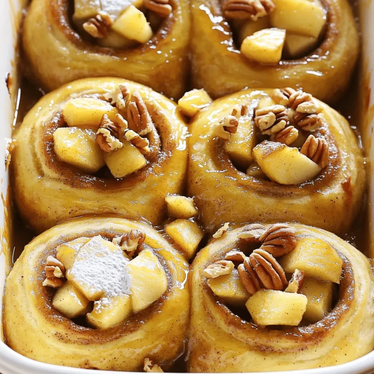 To make this tasty bake, you need some easy-to-find items. Here are the must-have ingredients: - 2 cans (12.5 oz each) refrigerated cinnamon roll dough - 2 medium-sized apples, peeled, cored, and diced - 1 teaspoon ground cinnamon - 1 tablespoon brown sugar - 1 cup maple syrup or caramel sauce These ingredients give the dish its sweet and warm flavor. The cinnamon roll dough makes it soft and fluffy, while the apples add a nice crunch. If you want to take your bake to the next level, consider these fun add-ins: - 1/2 cup chopped pecans or walnuts - 1/4 cup raisins Adding nuts gives a nice texture. Raisins bring extra sweetness. Both can enhance the flavor. Don't worry if you don't have all the ingredients. Here are some easy swaps: - Use any type of apples, like Granny Smith or Fuji. - Maple syrup can be replaced with honey or agave nectar. - If you don’t have cinnamon roll dough, use biscuit dough instead. These substitutions can still create a delicious dish. Don't hesitate to mix it up! First, you need to prepare your baking dish. Grab a 9x13 inch baking dish and grease it. Use butter or cooking spray to coat the bottom and sides. This step helps the rolls come out easily after baking. Next, let’s make the apple cinnamon mixture. Take two medium-sized apples and peel them. Core and dice them into small pieces. In a large bowl, mix the diced apples with one teaspoon of ground cinnamon and one tablespoon of brown sugar. If you like nuts, add half a cup of chopped pecans or walnuts. You can also toss in a quarter cup of raisins if you want. Mix it all well and set it aside. Now, it’s time to combine everything. Open the two cans of refrigerated cinnamon roll dough. Separate the rolls and cut each one into four pieces. In a large mixing bowl, gently mix the quartered rolls with the apple mixture. Make sure every piece is coated. Pour half of the maple syrup or caramel sauce into the bottom of the greased dish. Spread it out evenly. Then, add the cinnamon roll and apple mixture on top, spreading it evenly over the sauce. Drizzle the remaining syrup or sauce on top of the mixture. Bake your dish in the preheated oven at 350°F (175°C) for 25 to 30 minutes. You want the rolls to be golden brown and fully cooked. While it cools, whisk together half a cup of powdered sugar with one tablespoon of milk to make a glaze. Adjust the milk to your desired thickness. Once the bake cools a bit, drizzle the glaze on top and enjoy! To get great rolls, always preheat your oven to 350°F (175°C). This helps them cook evenly. Use a 9x13 inch baking dish and grease it well. This prevents sticking. Bake the rolls for 25-30 minutes. Check for a golden brown color on top. If they look too brown, cover them with foil. Serve the rolls warm for the best flavor. Drizzle the glaze on top just before serving. You can also add a scoop of vanilla ice cream for a tasty twist. If you like nuts, sprinkle some chopped pecans or walnuts on top. This adds a nice crunch. A common mistake is using cold dough. Always let the cinnamon roll dough sit at room temperature. This makes it easier to cut and mix. Another mistake is overbaking. Keep an eye on the rolls as they bake. Lastly, don’t skip the glaze! It adds sweetness and makes the dish shine. {{image_2}} You can switch up the apples for other fruits. Pears work great in this dish. They add a nice sweetness and soft texture. You can also try berries like blueberries or raspberries. They give a fresh, tart taste. Peaches or cherries are fun, too. Just make sure to cut them small, like the apples. This helps them cook well and blend with the rolls. Adding spices can change the whole taste. Try nutmeg for a warm flavor. A bit of ginger can add a fun kick. You could also use vanilla or almond extract. Just a teaspoon goes a long way. Mixing in some orange zest brings a bright note. It makes your bake smell amazing, too. Feel free to get creative with your favorite flavors! While maple syrup is classic, you can explore other sauces. Caramel sauce gives a rich, sweet twist. A simple vanilla glaze is another option; it’s light and tasty. You can even use chocolate sauce for a dessert-like feel. If you want a fruity touch, try a berry sauce. Each sauce adds its own fun flavor to the bake. To store leftovers, first let the bake cool down. Use a clean container with a lid. Place the bake inside and cover it well. You can keep it in the fridge for up to three days. Make sure to eat it quickly for the best taste! When you're ready to enjoy your leftovers, preheat your oven to 350°F (175°C). Place the bake in an oven-safe dish. Cover it with foil to keep it moist. Heat for about 15-20 minutes. You can also use the microwave. Just heat a slice for 30-45 seconds. Check to see if it’s warm enough. If you want to keep some for later, freezing works great! Cut the bake into individual portions. Wrap each piece in plastic wrap. Then, place the wrapped pieces in a freezer bag. Remove as much air as possible. You can freeze it for up to three months. To enjoy, thaw in the fridge overnight and reheat as mentioned above. Yes, you can prepare this dish in advance. You can mix the diced apples and cinnamon with the dough. Then, cover the bowl and keep it in the fridge for up to a day. When you're ready, just pour it into the baking dish and bake it as usual. This saves time, especially when you are busy. If you want to change the dough, use biscuit dough instead. You can also try puff pastry for a flakier texture. Both options will work well with the apples and cinnamon. Just make sure to cut them into small pieces, similar to the cinnamon rolls. Check the bake at 25 minutes. It should be golden brown on top. If you poke a roll with a toothpick, it should come out clean. If batter sticks, bake for a few more minutes. Keep a close eye after the 25-minute mark to avoid burning. This blog covers a simple apple cinnamon roll bake. I shared essential ingredients, plus some fun add-ins. You learned how to prep, mix, and bake the rolls step by step. I also gave tips for perfect results and enjoyable serving ideas. You can swap fruits and sauces, and I covered storage and reheating methods. In the end, this recipe is flexible and fun. Enjoy your baking adventure!