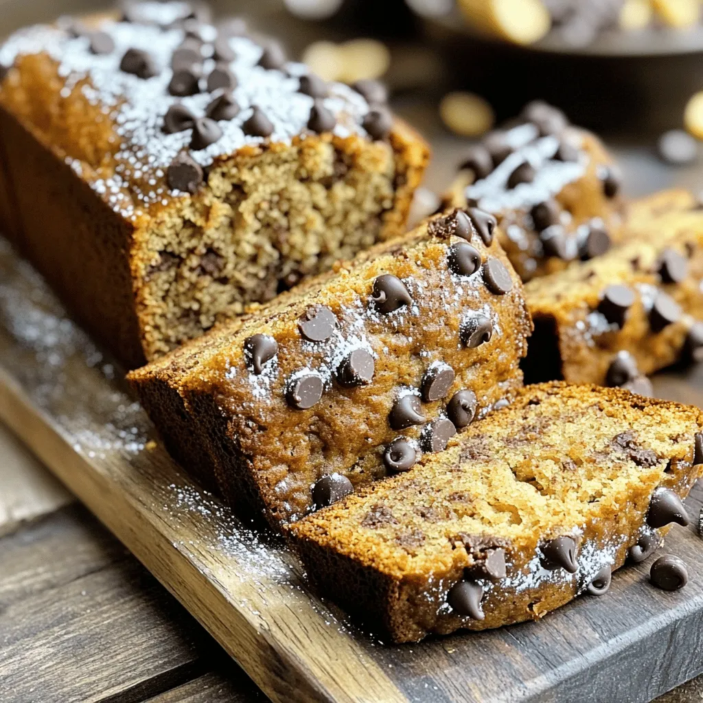To make super moist chocolate chip banana bread, you need a few key ingredients: - 3 ripe bananas, mashed - 1/3 cup unsalted butter, melted - 1/2 cup brown sugar, packed - 1/4 cup granulated sugar - 1 large egg, beaten - 1 teaspoon vanilla extract - 1 teaspoon baking soda - Pinch of salt - 1 cup all-purpose flour - 1/2 cup chocolate chips These ingredients create a rich and moist loaf. The ripe bananas add natural sweetness and moisture. The butter gives it a nice texture. You can use some optional ingredients to boost flavor: - 1/2 teaspoon cinnamon - Extra chocolate chips for added indulgence Cinnamon adds warmth and spice. Extra chocolate chips make it even more decadent. Choosing the right bananas is key. Look for bananas that are: - Yellow with brown spots - Soft to the touch These bananas are at their peak ripeness. They will mash easily and give your bread great flavor. Avoid green bananas as they are too firm and not sweet enough. First, gather your ingredients. You will need ripe bananas, melted butter, sugars, egg, vanilla, baking soda, salt, flour, and chocolate chips. Start by preheating your oven to 350°F (175°C). Grease a 9x5-inch loaf pan to prevent sticking. In a mixing bowl, mash the ripe bananas with a fork until they are smooth. This makes the bread sweet and moist. Next, stir in the melted butter until everything combines well. Add the brown sugar and granulated sugar, mixing thoroughly. This step adds sweetness and flavor. Now, incorporate the beaten egg and vanilla extract. Mix until everything is well blended. Then, sprinkle the baking soda and salt over the mixture. Stir to combine these dry ingredients evenly. Gradually add the all-purpose flour. Stir just until it is mixed. Do not over mix, as this can make the bread tough. Finally, fold in the chocolate chips gently. If you want, add cinnamon for extra flavor. Make sure the chips are evenly spread throughout the batter. Now it is time to pour the batter into your prepared loaf pan. Smooth the top with a spatula to make it nice and even. Place the pan in the oven and bake for 60-70 minutes. A toothpick should come out clean when inserted in the center. If the top begins to brown too fast, cover it with aluminum foil during the last 20 minutes. This helps the bread cook evenly without burning the top. Be patient! The smell will fill your kitchen. Once the bread is baked, remove it from the oven. Let it cool in the pan for 10 minutes. This step helps it firm up. After that, transfer it to a wire rack to cool completely. For serving, slice the banana bread warm. You can sprinkle extra chocolate chips on top or add a dollop of whipped cream on the side. Dusting with powdered sugar adds a fun touch, too. Enjoy your delicious treat! To get a super moist banana bread, use ripe bananas. The darker the peels, the better. They should be very soft and full of flavor. Mash them well; lumps will make your bread dense. Next, don’t skip the butter. Melted butter adds richness. Mixing the butter with the sugars helps create a nice texture. Also, be gentle when adding flour. Over-mixing can lead to a dry loaf. Stir just until the flour disappears. A few common mistakes can ruin your banana bread. First, make sure your oven is preheated. This ensures even baking. Use a toothpick to check for doneness. If it comes out clean, your bread is ready. If the top browns too fast, cover it loosely with foil. This helps bake the inside without burning the top. Lastly, let it cool in the pan. This keeps the bread moist as it cools. To boost the chocolate flavor, use good quality chocolate chips. The more chocolate, the better! You can add a bit of cocoa powder to the batter for extra depth. A half teaspoon of cinnamon adds warmth and pairs well with chocolate. For a fun twist, try chocolate chunks instead of chips. This gives you larger bites of chocolate. {{image_2}} You can swap out the butter for nut butters. Almond or peanut butter adds a nice twist. Use the same amount as the butter. This change makes your banana bread richer. You can also add some chopped nuts for extra crunch. Walnuts or pecans work great in this recipe. To make a lighter banana bread, try using Greek yogurt instead of butter. Use the same amount of yogurt. This swap cuts down on fat while keeping it moist. You can also replace half of the sugar with unsweetened applesauce. This will add sweetness without all the calories. Adding fruits can make your banana bread even better. Blueberries or diced apples add a fresh taste. Toss in up to a cup, depending on your preference. Chopped nuts, like walnuts or pecans, can also be mixed in. They add a nice crunch and extra flavor. Just remember to fold them in gently to keep the texture nice. To keep your banana bread fresh, follow these simple tips. First, let your bread cool completely. This helps prevent moisture buildup. After it cools, wrap it tightly in plastic wrap. You can also use aluminum foil. Store the wrapped bread at room temperature for up to three days. If you want it to last longer, consider the fridge. Just know that chilling may change the texture a bit. Freezing banana bread is a great way to save it for later. Slice the bread before freezing. This makes it easy to grab a piece whenever you want. Wrap each slice in plastic wrap. Then, place the wrapped slices in a freezer bag. Be sure to remove any air before sealing. You can freeze banana bread for up to three months. When you want to enjoy it, simply thaw it in the fridge overnight. Reheating banana bread is quick and easy. You can use the oven or the microwave. For the oven, preheat it to 350°F (175°C). Place the bread on a baking sheet and heat for about 10 minutes. This warms it evenly and brings back its fresh taste. If you choose the microwave, microwave a slice for about 15 to 20 seconds. Keep an eye on it to avoid overheating. Enjoy your warm, moist banana bread! You can tell your banana bread is done by checking a toothpick. Stick it in the center of the bread. If it comes out clean or with a few crumbs, it is ready. If the toothpick is wet with batter, it needs more time. Bake it for 5 to 10 more minutes if needed. The top should look golden-brown and feel firm. Remember, every oven is different, so keep an eye on it! Yes, you can use frozen bananas! In fact, frozen bananas work well in this recipe. Just thaw them first. Let them sit at room temperature or microwave them for a few seconds. Once thawed, mash them as usual. They tend to be sweeter and more flavorful, which makes your banana bread even better! If you need an egg substitute, you have options! You can use 1/4 cup of unsweetened applesauce instead of one egg. This keeps the bread moist. Another option is to use a flax egg. To make one, mix 1 tablespoon of ground flaxseed with 2.5 tablespoons of water. Let it sit for a few minutes until it thickens. Both options work great in this recipe! This blog post covered how to make super moist chocolate chip banana bread. We looked at essential and optional ingredients and tips on selecting ripe bananas. I shared a step-by-step guide for mixing, baking, and cooling. You learned tricks for perfect texture and how to avoid mistakes. We explored delicious variations and storage tips. Now you're ready to bake an amazing loaf that everyone will love. Enjoy your time in the kitchen!