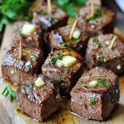 - 1 lb sirloin steak, cut into bite-sized cubes - 4 tablespoons unsalted butter, melted - 4 cloves garlic, minced - 1 teaspoon dried rosemary - 1 teaspoon dried thyme - 1 teaspoon paprika - Salt and pepper to taste - Fresh parsley, chopped (for garnish) For this recipe, you need an air fryer. I recommend one with a basket style. A sharp knife helps for cutting the steak into cubes. A mixing bowl is also key for blending the garlic butter ingredients. Make sure to have measuring spoons on hand for precise amounts. Lastly, a spatula or tongs will help with flipping and serving the steak bites. The garlic butter blend is simple yet flavorful. Use fresh garlic for the best taste. Dried rosemary and thyme add a nice earthy note. Paprika gives a slight kick and deep color. Adjust salt and pepper to your liking. You can also try fresh herbs like basil or oregano for a twist. Experiment with flavors to find your favorite combination! First, grab a mixing bowl. Add 4 tablespoons of melted butter. Next, include 4 minced garlic cloves. Then, toss in 1 teaspoon of dried rosemary and 1 teaspoon of dried thyme. Now, sprinkle in 1 teaspoon of paprika, along with salt and pepper to taste. Mix everything well until it is fully combined. This garlic butter mixture adds rich flavor to your steak bites. Now, take your 1 pound of sirloin steak and cut it into bite-sized cubes. Place the steak cubes into the bowl with the garlic butter mixture. Toss the cubes until they are evenly coated. Let them sit for about 15 to 20 minutes. This marinating step helps the steak soak up all that tasty flavor. Preheat your air fryer to 400°F (200°C). This should take about 5 minutes. Once heated, place the marinated steak bites in the air fryer basket. Make sure they are in a single layer and not overcrowded. You may need to work in batches. Cook the steak bites for 8 to 10 minutes. Remember to shake the basket halfway through. This ensures even cooking. When done, let the steak bites rest for a few minutes before serving. Garnish with fresh parsley for a pop of color and taste. To ensure your steak bites cook just right, use a meat thermometer. Aim for 130°F for medium-rare. For medium, target 140°F. Remember, the steak will continue to cook after you take it out. Letting it rest for a few minutes helps keep it juicy. Always arrange the steak bites in a single layer in the air fryer. This step allows hot air to circulate and cook them evenly. You can boost the flavor of your steak bites with a few simple changes. Add a splash of Worcestershire sauce to the garlic butter for a savory kick. If you like heat, toss in some red pepper flakes or cayenne. For a fresh twist, try fresh herbs like basil or cilantro instead of dried ones. You can also mix in some grated Parmesan cheese for a rich flavor. To make your steak bites look great, use a wooden board or a nice platter. Arrange them in a circle or a fun pattern. Use toothpicks for easy serving. Drizzle any leftover garlic butter over the top for a glossy finish. Add a sprinkle of fresh parsley for a pop of color. This makes the dish look appealing and makes it more inviting. {{image_2}} If you want to switch things up, try different cuts of steak. You can use ribeye for a richer flavor. Tenderloin also works well and has a nice texture. Flank steak can give a chewier bite, but it’s still delicious. Each cut brings its own taste, so feel free to experiment. While garlic butter is a hit, you can mix it up with new spices. Try adding chili flakes for heat. A bit of cumin can bring a warm flavor. If you love herbs, fresh basil or oregano can add a nice twist. You could even use a steak rub for a bolder taste. These steak bites shine on their own, but sides make them even better. Serve with garlic mashed potatoes for comfort. Roasted veggies add color and nutrients. You can also pair them with a fresh salad for a lighter meal. For a fun twist, try skewering the bites with grilled veggies for easy eating. After enjoying your steak bites, let them cool. Place them in an airtight container. This helps keep them fresh. Store the container in the fridge. They will last for about 3 days. For best taste, eat them before then. To reheat steak bites, use the air fryer again. Set it to 350°F (175°C). Cook for about 3-5 minutes. This keeps them juicy and warm. You can also use a skillet. Heat on medium for a few minutes, turning often to avoid burning. If you want to store steak bites longer, freeze them. First, cool them completely. Then, place them in a freezer bag. Remove as much air as you can. Seal the bag tightly. They can last in the freezer for up to 3 months. When ready to eat, thaw in the fridge overnight before reheating. Yes, you can use frozen steak. However, you need to thaw it first. Place the steak in the fridge overnight to defrost. If you are short on time, use the microwave. Once thawed, cut it into bite-sized cubes. Then, follow the recipe as usual. You can mix and match herbs for your taste. Try oregano, basil, or sage. Fresh herbs add a bright flavor. If you prefer dried herbs, use thyme or Italian seasoning. Experiment to find what you like best! Steak bites can last up to three days in the fridge. Make sure to store them in an airtight container. This keeps them fresh and tasty. Reheat them in the air fryer or on the stove. Enjoy them again without losing flavor! If you use larger steak pieces, increase the cooking time. For each extra half-inch, add about 2 minutes. Always check the doneness with a meat thermometer. Aim for 135°F for medium-rare. Adjust the time based on your preference for doneness. You learned how to make tasty steak bites using simple ingredients and cooking tips. We covered easy steps to prepare, cook, and serve them. You now know how to store leftovers and reheat them perfectly. With various options for flavor and serving, you can impress anyone with your dish. Enjoy the fun of cooking and trying new ideas in your kitchen. Your meals can always be exciting and delicious!