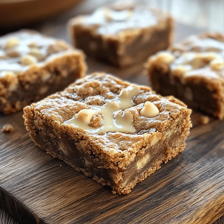 To make these delicious maple brown sugar blondies, you need: - 1 cup unsalted butter, melted - 1 cup brown sugar, packed - 1/2 cup granulated sugar - 1/4 cup pure maple syrup - 2 large eggs - 1 tablespoon vanilla extract - 2 cups all-purpose flour - 1 teaspoon baking powder - 1/2 teaspoon baking soda - 1/2 teaspoon salt - 1 cup chopped walnuts or pecans (optional) - 1/2 cup white chocolate chips (optional) You can swap ingredients if needed. Use coconut oil instead of butter for a dairy-free option. Use light brown sugar instead of dark for a milder taste. If you don’t have maple syrup, honey works too. You can replace all-purpose flour with gluten-free flour. This helps to make these blondies fit your needs. Feel free to customize your blondies! You can add chopped nuts for crunch. Walnuts or pecans work nicely. White chocolate chips add sweetness. For a fun twist, mix in some chocolate chips or dried fruit. You can even add spices like cinnamon for extra warmth. Each add-in gives a unique flavor to your blondies. First, preheat your oven to 350°F (175°C). This step is crucial for even baking. Next, take a 9x13 inch baking pan and line it with parchment paper. Leave some paper hanging over the sides. This helps to lift the blondies out later. In a large bowl, add 1 cup of melted unsalted butter. Then, mix in 1 cup of packed brown sugar and 1/2 cup of granulated sugar. Whisk them together until the mixture is smooth. Now, pour in 1/4 cup of pure maple syrup. Add 2 large eggs and 1 tablespoon of vanilla extract. Whisk again until creamy. In a separate bowl, whisk together 2 cups of all-purpose flour, 1 teaspoon of baking powder, 1/2 teaspoon of baking soda, and 1/2 teaspoon of salt. This mix gives your blondies structure and helps them rise. If you want extra flavor, fold in 1 cup of chopped walnuts or pecans and 1/2 cup of white chocolate chips. Gently mix them into the batter. Don’t stir too much. You want to keep it light and fluffy. Pour the batter into your prepared pan. Spread it evenly for a nice bake. Place it in the oven and bake for 25-30 minutes. The edges should be golden. A toothpick inserted into the center should come out with a few moist crumbs. Let the blondies cool for about 10 minutes in the pan. Then, use the parchment to lift them out. Cool them completely on a wire rack before cutting into squares. To get that soft, chewy texture, don't over mix the batter. Mix just until the dry and wet ingredients blend. This keeps the blondies tender. Also, make sure your butter is melted but not too hot. Hot butter can cook the eggs, which makes the texture off. For a richer flavor, use dark brown sugar instead of light brown sugar. The deeper notes will add a nice touch. You can also try adding a pinch of cinnamon or nutmeg. These spices pair well with maple and add warmth. One big mistake is not measuring the flour correctly. Too much flour makes blondies dry. Use a spoon to fluff the flour before scooping it into your measuring cup. Another mistake is skipping the parchment paper. This paper helps you lift the blondies out easily. Without it, you might end up with a messy pan. {{image_2}} You can make nut-free blondies easily. Just leave out the chopped walnuts or pecans. You will still have a soft and chewy treat. The texture remains delightful without nuts. This option is great for those with nut allergies. You can enjoy the rich flavor of maple and brown sugar. Switching sweeteners can change your blondies. Instead of brown sugar, try coconut sugar. It gives a slight caramel taste. You can also use honey or agave syrup instead of maple syrup. Each sweetener brings a unique flavor. Experiment to find your favorite blend. This adds a personal touch to your dessert. You can play with flavors in your blondies. Add chocolate chips for a sweet twist. Dark or milk chocolate both work well. You can also add spices like cinnamon or nutmeg for warmth. These spices pair nicely with maple flavor. For a fun twist, try adding espresso powder for a coffee kick. Each variation creates a new experience. Enjoy discovering new flavor profiles! To keep your blondies fresh, store them in an airtight container. Use parchment paper to separate the layers if you stack them. Blondies stay tasty for up to a week at room temperature. If you want them to last longer, refrigerate them. This helps keep the flavors strong and moist. You can freeze blondies for later enjoyment. First, let them cool completely. Then, wrap each blondie tightly in plastic wrap. Place wrapped blondies in a freezer-safe bag or container. They can stay frozen for up to three months. When you are ready to eat, just thaw them in the fridge overnight. To enjoy warm blondies, preheat your oven to 350°F (175°C). Place the blondies on a baking sheet. Heat them for about 10 minutes. You can also use the microwave. Heat individual pieces for about 15-20 seconds. This will make them soft and gooey, just like fresh out of the oven! Blondies are sweet bars made with brown sugar. They are like brownies but without cocoa. They have a rich, chewy texture and a golden color. Blondies can be made plain or with add-ins like nuts and chocolate chips. They are a great treat for any time of day. Yes, you can make these blondies vegan. Replace the eggs with flax eggs or applesauce. Use vegan butter instead of regular butter. Choose maple syrup that is vegan-friendly. This way, you can enjoy a delicious treat without animal products. You can check if blondies are done by looking at the edges. They should be golden brown. Insert a toothpick in the center. If it comes out with a few moist crumbs, they are ready. If it is wet, bake for a few more minutes. Maple brown sugar blondies pair well with vanilla ice cream. A drizzle of caramel sauce makes them even better. You can serve them with a cup of coffee or tea. Adding fresh berries can give a nice touch too. Blondies can last up to a week when stored properly. Keep them in an airtight container at room temperature. You can also freeze them for up to three months. Just make sure to wrap them well to avoid freezer burn. This blog post covered how to make delicious blondies. We discussed the key ingredients, step-by-step instructions, and tips for perfecting texture and flavor. I shared how to customize your blondies with different add-ins and variations. We also went over storage tips to keep them fresh. Remember, you can adjust the recipe to suit your taste. Whether you want them nut-free or vegan, there’s a blondie for you. Enjoy baking, and savor your treats!