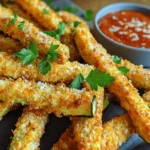 - 2 medium zucchinis, cut into fry shapes - 1 cup breadcrumbs (preferably panko for extra crunch) - ¼ cup grated Parmesan cheese - 1 teaspoon garlic powder - 1 teaspoon onion powder - ½ teaspoon smoked paprika - 2 large eggs - Salt and pepper to taste - Olive oil spray Zucchini is the star of this dish. You want fresh, firm zucchinis. Look for ones that are not too big. Smaller zucchinis taste better and hold up well. Cutting them into fry shapes makes them fun to eat. For the breadcrumbs, I recommend panko. It adds a nice crunch. You can also use regular breadcrumbs, but panko gives that extra texture. The seasoning is key. Garlic powder and onion powder add great flavor. Smoked paprika gives a nice touch of warmth. Don't forget the salt and pepper. They help bring all the flavors together. Finally, the eggs help the coating stick. A light spray of olive oil before cooking makes everything crisp up nicely. 1. Preheating the air fryer Start by preheating your air fryer to 400°F (200°C). This step is key for getting that crispy texture. 2. Mixing the coating ingredients In a shallow bowl, mix together the breadcrumbs, grated Parmesan cheese, garlic powder, onion powder, smoked paprika, salt, and pepper. Make sure to blend them well. This mix adds a tasty layer to your fries. 3. Preparing the zucchini fries Grab two medium zucchinis. Cut each zucchini into fry shapes. Aim for uniform sizes. This helps them cook evenly and look great. 4. Coating the zucchini fries In a separate bowl, beat two large eggs until smooth. Take each zucchini fry, dip it into the egg, and let the extra drip off. Next, roll the fry in the breadcrumb mix. Press gently to help the coating stick well. 1. Air frying process Lightly spray the air fryer basket with olive oil. Place the coated zucchini fries in a single layer. Be sure not to crowd them. Spray the tops lightly with olive oil for extra crunch. 2. Checking for doneness Cook the fries for about 10-12 minutes. Halfway through, shake the basket to ensure even cooking. They are done when they are golden brown and crispy. 3. Serving suggestions Once cooked, take them out and let them rest for a minute. Serve your zucchini fries hot. They pair well with marinara sauce or garlic aioli. For a pop of color, garnish with fresh parsley. To get your zucchini fries extra crispy, focus on the coating. Use panko breadcrumbs instead of regular ones. Panko gives a light and crunchy texture that makes a difference. Mix in grated Parmesan cheese with the breadcrumbs. The cheese adds flavor and helps with browning. Cut the zucchini into uniform fry shapes. This ensures they cook evenly. Aim for pieces that are about the same size as your pinky finger. Thicker pieces may not cook through, while thinner ones can burn. If your fries come out soggy, check the coating. Make sure you coat each fry well. If they are too wet, the coating won't stick. You can also try cooking them a bit longer. Just watch closely to avoid burning. Adjusting the cooking time can also help. If they’re not done after 10-12 minutes, add a few more minutes. Air fryers can vary in power, so keep an eye on your fries. You want them golden brown and crispy for the best taste! {{image_2}} To make your zucchini fries pop, try different spices. You can add cayenne for heat or Italian herbs for a fresh taste. You can also mix in some lemon zest. It adds a nice zing. For cheese lovers, there are fun options too. Instead of Parmesan, use shredded mozzarella or a sharp cheddar. Each cheese gives a unique taste and matching texture. If you want a lighter version, try baked zucchini fries. Simply place the coated fries on a baking sheet and bake at 425°F (220°C) for 20-25 minutes. They will be crispy and tasty without the air fryer. For those with gluten issues, you can use gluten-free breadcrumbs. Almond flour or crushed cornflakes are excellent choices. They give a crunchy bite and keep your dish gluten-free. To keep your zucchini fries fresh, store them in the fridge. First, let them cool completely. Then, place them in an airtight container. This helps to keep them crispy and tasty. You can store them for up to three days. If you have more, you can freeze them. Just make sure to use freezer-safe bags. To reheat your zucchini fries, the best method is the air fryer. Set it to 350°F (175°C). Place the fries in for about 5 minutes. This keeps them crispy. You can also use an oven. Preheat to 350°F (175°C) and bake for about 8-10 minutes. Avoid microwaving them, as this will make them soggy. Can I use frozen zucchini for this recipe? No, frozen zucchini does not work well for this recipe. It gets too mushy after cooking. Fresh zucchini holds its shape better and gives a nice crunch. How can I make zucchini fries vegan? To make zucchini fries vegan, skip the eggs. Instead, use a mixture of ground flaxseed and water. Mix one tablespoon of ground flaxseed with three tablespoons of water. Let it sit until it thickens. What dipping sauces pair well with zucchini fries? Zucchini fries taste great with marinara sauce, ranch dressing, or garlic aioli. You can also try spicy ketchup or a lemon tahini dip for a fresh twist. How do I know when zucchini fries are done? Zucchini fries are done when they are golden brown and crispy. You can also use a fork to check if they are tender inside. What air fryer temperature is best for vegetables? The best air fryer temperature for vegetables is usually around 400°F (200°C). This temperature helps to cook them evenly and get that nice crunch. Can I make zucchini fries without breadcrumbs? Yes, you can make zucchini fries without breadcrumbs. Try using crushed nuts or ground oats for a different texture. Just make sure they are seasoned well for flavor. We covered how to make delicious air fryer zucchini fries. I shared the essential ingredients, like the right zucchini and breadcrumb choices. You learned step-by-step prep and cooking instructions to get that perfect crispness. I also included tips to fix common problems and variations to suit your taste. In the end, enjoy getting creative in the kitchen. With these tips, your zucchini fries will be a hit. Happy cooking!