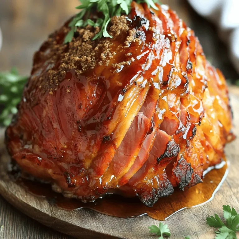 To make a savory slow cooker maple brown sugar ham, you will need: - 1 whole bone-in ham (about 8-10 pounds) - 1 cup maple syrup - 1/2 cup packed brown sugar - 1/4 cup Dijon mustard - 1/4 cup apple cider vinegar - 2 teaspoons ground cinnamon - 1/2 teaspoon ground ginger - 1/4 teaspoon ground cloves - 1/4 teaspoon black pepper - 1/4 cup water These ingredients create a sweet and tangy glaze. The ham itself is juicy and tender, making each bite delicious. You can add a few optional ingredients to boost the flavor: - Pineapple slices for a tropical twist - Fresh herbs like rosemary for added aroma - A splash of bourbon for a richer taste These extras can make your dish unique and special. Experiment with what you enjoy! When picking a ham, size matters. Choose a ham that weighs about 8-10 pounds. This size serves around 12-14 people, perfect for gatherings. - For smaller groups, consider a half ham. - Always check if it fits in your slow cooker. A well-chosen ham ensures everyone enjoys a hearty meal together. Start by placing the whole bone-in ham in the slow cooker. Make sure the cut side faces down. This helps the ham cook evenly and stay juicy. In a mixing bowl, combine these ingredients: - 1 cup maple syrup - 1/2 cup packed brown sugar - 1/4 cup Dijon mustard - 1/4 cup apple cider vinegar - 2 teaspoons ground cinnamon - 1/2 teaspoon ground ginger - 1/4 teaspoon ground cloves - 1/4 teaspoon black pepper Whisk until everything blends well. This glaze adds a sweet and savory taste to the ham. Pour the glaze over the ham. Make sure it covers the meat. Add 1/4 cup water to the slow cooker. This keeps the ham moist. Cover the slow cooker and cook on low for 6-8 hours. The ham is ready when it’s heated through and tender. In the last 30 minutes, uncover the slow cooker. Baste the ham with the juices every 10 minutes. This gives the ham a nice glaze. When done, carefully remove the ham and let it rest for 15 minutes. This helps the juices settle. Slice the ham and drizzle some cooking liquid on top for extra flavor. Enjoy your meal! To get a great glaze, start with the right mix. Use maple syrup and brown sugar. These add sweetness and flavor. Whisk them well with Dijon mustard and apple cider vinegar. This blend gives a nice tang. Pour it over the ham for the best results. For the last 30 minutes, uncover the slow cooker. Baste the ham every 10 minutes. This helps create a shiny, tasty glaze. You can change the spice levels to suit your taste. If you love warmth, add more ground cinnamon or ginger. For a hint of spice, try a pinch of cayenne pepper. Want a sweeter ham? Add extra brown sugar or maple syrup. Always taste as you go. This way, you can find the perfect balance. Avoid cooking the ham on high heat. Low and slow is key for tenderness. Don’t skip the water; it keeps the ham moist. If you don’t baste, the glaze won’t shine. Lastly, let the ham rest before slicing. This helps keep it juicy. Follow these tips for a perfect maple brown sugar ham every time. {{image_2}} For a sweet twist, try adding honey and apple to your ham. Start by replacing half the maple syrup with honey. Then, mix in one cup of diced apples into the glaze. The apples will cook down and add a nice fruitiness. This variation pairs well with the spices, making it a great choice for fall gatherings. For a rich flavor, you can add bourbon to your glaze. Use half a cup of bourbon in place of the apple cider vinegar. The bourbon adds depth and complexity. It balances the sweetness of the maple and brown sugar. This variation works best if you love a robust taste in your ham. If you're watching your sugar intake, you can make a low-sugar ham. Use sugar-free maple syrup instead of regular syrup. You can also cut the brown sugar by half. Add a bit more Dijon mustard for tang. This option keeps the flavor strong without the extra sugar. To keep your leftover ham fresh, first let it cool to room temperature. Wrap it tightly in plastic wrap or foil. You can also use an airtight container. Store it in the fridge for up to four days. For longer storage, freezing is a great option. When you are ready to enjoy your ham again, slice it into even pieces. This helps it heat evenly. Place the slices in a baking dish. Drizzle some of the cooking liquid over the ham for added flavor. Cover the dish with foil to keep it moist. Heat in a 325°F oven for about 20-30 minutes, or until warmed through. If you want to save some ham for later, freezing is easy. Cut the ham into slices or cubes. Wrap each piece tightly in plastic wrap. Place the wrapped pieces in a freezer bag or container. Label it with the date. You can freeze ham for up to three months. When you want to use it, thaw it in the fridge overnight before reheating. Yes, you can use other types of ham. A boneless ham works well too. Look for a size that fits your slow cooker. If you try a smoked ham, it will add a nice flavor. Just keep an eye on the cooking time, as it may vary slightly. Cook the ham on low for 6 to 8 hours. This slow cook time helps the flavors blend well. You want the ham to be heated through and tender. If you have a smaller ham, check it at 6 hours. For larger hams, you may need the full 8 hours. Basting during the last 30 minutes helps add flavor and glaze. Many sides go well with this ham. Here are some great choices: - Roasted sweet potatoes - Green beans with almonds - Creamy mashed potatoes - Tangy coleslaw - Honey-glazed carrots - A fresh garden salad These sides will balance the sweet flavors of the ham. Enjoy your meal! In this blog post, we covered how to make a delicious slow cooker maple brown sugar ham. You learned about essential ingredients, step-by-step instructions, and tips for the best results. We explored tasty variations and how to store leftovers wisely. Remember, this recipe combines sweet and savory flavors for a true treat. Try my tips to avoid common mistakes and impress your family and friends. Enjoy making this ham, and savor every bite!