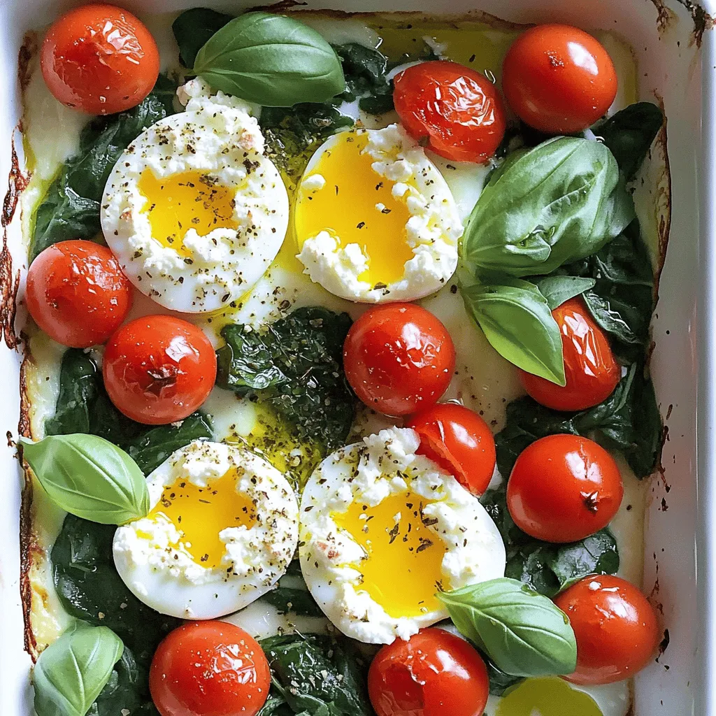 To make Baked Feta Eggs, you need: - 200g feta cheese, crumbled - 4 large eggs - 200g fresh spinach, washed - 150g cherry tomatoes, halved - 2 tablespoons olive oil - 1 teaspoon dried oregano - Salt and pepper to taste - Fresh basil leaves for garnish (optional) This dish is not only tasty but also healthy. Each serving offers a good mix of protein, vitamins, and healthy fats. The feta cheese adds calcium, while spinach is rich in iron and vitamins A and C. Eggs provide high-quality protein and essential nutrients. This meal is low in carbs, making it a great choice for a balanced breakfast. When choosing fresh produce, look for vibrant colors. The spinach should be bright green and crisp. If you see any yellow leaves, skip that bunch. For cherry tomatoes, select firm ones with smooth skin. They should feel heavy for their size. Always check for any signs of bruising or mold. Fresh basil should smell fragrant and have bright green leaves. This ensures your dish tastes great and looks beautiful. First, gather all your ingredients. You need: - 200g feta cheese, crumbled - 4 large eggs - 200g fresh spinach, washed - 150g cherry tomatoes, halved - 2 tablespoons olive oil - 1 teaspoon dried oregano - Salt and pepper to taste - Fresh basil leaves for garnish (optional) Now, preheat your oven to 375°F (190°C). This helps cook the dish evenly. Take a medium-sized baking dish. Drizzle 1 tablespoon of olive oil at the bottom. This keeps your food from sticking. Next, spread the washed spinach evenly across the dish. Then, scatter the halved cherry tomatoes on top. Now, crumble the feta cheese over the spinach and tomatoes. This adds a rich flavor. After that, make four small wells in the mixture. Carefully crack an egg into each well. Drizzle the remaining olive oil over the eggs. Sprinkle with dried oregano, salt, and pepper. Place the dish in the preheated oven. Bake for 20 to 25 minutes. The egg whites should be set, but the yolks can stay runny. Once baked, take the dish out of the oven. Let it cool for a few minutes. This helps you avoid burns. If you like, garnish with fresh basil leaves. They add a nice touch and extra flavor. Your baked feta eggs are now ready to enjoy! To get the best baked eggs, focus on timing and temperature. Preheat your oven to 375°F (190°C). This helps cook the eggs evenly. Bake them for about 20-25 minutes. Check when the whites are set, and the yolks are still runny. If you want firmer yolks, bake a bit longer. Using the right tools makes cooking easier. Here are a few items I recommend: - A medium-sized baking dish for even cooking. - A whisk to beat the eggs if you prefer them mixed. - A spatula to serve the dish. - Measuring spoons for accurate seasoning. These tools help you create great meals with ease. Many people make simple mistakes that can ruin this dish. First, don’t overcook the eggs. Checking them often helps you avoid this. Second, make sure your ingredients are fresh. Wilted spinach or old tomatoes can spoil the flavor. Lastly, don’t skimp on seasoning. Salt and pepper enhance the taste of the dish. Keeping these tips in mind will lead to a tasty breakfast every time. {{image_2}} You can easily change ingredients to suit your taste. If you want a creamier feel, try goat cheese instead of feta. You can also use kale or arugula if you don’t have spinach. Cherry tomatoes can be swapped for diced bell peppers or zucchini. If you prefer, add a splash of cream or milk for richness. Adding spices can give new life to your dish. Try crushed red pepper for heat or smoked paprika for depth. Fresh herbs like dill or parsley can brighten the flavor. You might even like a dash of lemon juice for tang. For a Mediterranean twist, add olives or sun-dried tomatoes. Serve Baked Feta Eggs with warm bread or toast for a hearty meal. A fresh salad on the side complements the dish well. You can also pair it with roasted potatoes or a light yogurt dip. If you want a more filling breakfast, add bacon or sausage on the side. After enjoying your baked feta eggs, let them cool first. Then, place the leftovers in an airtight container. Store them in the fridge for up to three days. Be sure to keep the eggs and veggies together for the best flavor. To reheat, use the oven or microwave. If using the oven, set it to 350°F (175°C). Place the dish in the oven for about 10 minutes. For the microwave, heat on medium power in 30-second bursts. Check often to avoid overcooking. You can freeze baked feta eggs if you want to save some for later. Cut them into portions and wrap each piece tightly with plastic wrap. Then, place them in a freezer-safe bag. They will stay good for up to three months. To thaw, place them in the fridge overnight before reheating. Yes, you can use different cheeses. Feta adds a nice tang, but goat cheese works too. It has a creamy texture and a mild taste. You can also try mozzarella for a milder flavor. Just remember, each cheese will change the taste a bit. Experiment and find what you like best! You will know the eggs are done when the whites are set. The yolks should still look a bit soft. Baking takes about 20 to 25 minutes at 375°F (190°C). If you want firmer yolks, bake them a bit longer. Keep an eye on them to avoid overcooking. Yes, you can prepare this dish ahead. You can wash the spinach and cut the tomatoes the night before. Keep the ingredients in the fridge. Then, just assemble and bake in the morning. It saves time and gives you a tasty breakfast without much fuss! In this post, we covered how to make baked feta eggs. We explored each ingredient, tips on picking fresh produce, and important baking steps. I shared tricks for perfecting your dish and common mistakes to avoid. You learned about fun variations and how to store leftovers. Enjoy experimenting with this recipe. Easy modifications can lead to delicious results. You'll impress everyone at your next meal! Keep cooking and enjoying new flavors.