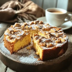 - 2 cups all-purpose flour - 1 cup granulated sugar - 1 tablespoon baking powder - 1/2 teaspoon salt - 1 teaspoon ground cinnamon - 1/2 cup unsalted butter, softened - 2 large eggs - 1 teaspoon vanilla extract - 1 cup milk - 1/2 cup brown sugar - 1 tablespoon additional cinnamon (for topping) - 1/4 cup chopped walnuts or pecans (optional) You need simple ingredients to make this cake. Most are things you may already have. Flour gives the cake body. Granulated sugar adds sweetness. Baking powder helps it rise. Salt enhances the flavors. Ground cinnamon is key for that warm taste. Softened butter makes the cake moist. Eggs bind everything together. Vanilla extract adds a nice aroma. Milk keeps the cake tender. Brown sugar brings a hint of caramel. The topping mix of cinnamon and nuts adds a lovely crunch. - Suggestions for flavored extracts: Almond or maple extract can add a new twist. - Types of nuts to use: Pecans give a rich taste, while walnuts add a nice bite. - Alternative sweeteners: Honey or agave can replace granulated sugar if desired. Feel free to play with these options! Adding different extracts or nuts can change the flavor. Using alternative sweeteners can also make it a bit healthier. Choose what you love and enjoy! 1. First, preheat your oven to 350°F (175°C). This will help the cake bake evenly. 2. Grease a 9-inch round cake pan or a square baking dish to prevent sticking. 3. In a large bowl, whisk together the dry ingredients: - 2 cups all-purpose flour - 1 cup granulated sugar - 1 tablespoon baking powder - 1/2 teaspoon salt - 1 teaspoon ground cinnamon 4. In another bowl, cream together the softened butter and brown sugar until light. 5. Add 2 large eggs, one at a time, mixing well after each. Then add 1 teaspoon of vanilla extract. 6. Gradually mix the dry ingredients with the wet ones, adding 1 cup of milk. Stir until just combined. 1. Pour half of the batter into your prepared pan. Smooth it out gently. 2. In a small bowl, mix: - 1 tablespoon additional cinnamon - 1/4 cup chopped walnuts or pecans (if using) - A little of the remaining batter (about 1/4 cup) This will create a crumbly topping. 3. Sprinkle the cinnamon topping evenly over the first layer of batter. 4. Pour the rest of the cake batter over the topping, smoothing the surface. 1. Bake in the preheated oven for 30-35 minutes. 2. Check doneness with a toothpick. If it comes out clean, your cake is done. 3. Let the cake cool in the pan for 10 minutes before transferring it to a wire rack. This simple process makes a moist, delightful coffee cake. Enjoy the sweet, warm aroma filling your kitchen! To achieve a light and fluffy texture in your cinnamon sugar coffee cake, start by creaming the butter and brown sugar well. This process adds air into the mix, making it light. Use room-temperature butter for best results. It blends easily and helps create that fluffy cake. Ingredient temperature is very important. Eggs and milk should also be at room temperature. Cold ingredients can make the batter dense. For a better rise, take them out of the fridge about 30 minutes before you bake. Serve this coffee cake warm for the best flavor. Slice it into squares or wedges. A dusting of powdered sugar on top makes it look fancy. You can even add a scoop of whipped cream for an extra treat. Pair your coffee cake with a hot cup of coffee or tea. The flavors blend well together. You might also enjoy it with a glass of milk or a sweet iced latte. One common mistake is overmixing the batter. Mix until just combined, then stop. Overmixing can lead to a tough cake. Another mistake is not measuring ingredients accurately. Use a kitchen scale or measuring cups for precision. Too much flour can dry out your cake. Always level off the measuring cup for the best results. {{image_2}} You can easily make this cake your own. Try adding chocolate chips for a sweet twist. Dried fruit, like raisins or cranberries, adds a nice chew and flavor. You can also experiment with spices. Swap cinnamon for nutmeg or cardamom. Each spice brings a unique taste to the cake. If you need a gluten-free option, use a gluten-free flour blend. Many brands work well in baking. If you want a dairy-free cake, substitute butter with coconut oil. Almond or oat milk can replace regular milk. Both options keep the cake moist and tasty. You can make mini coffee cakes or muffins for easy serving. Use a muffin tin and adjust the baking time to about 20 minutes. For a bundt cake, pour the batter into the pan and bake it for 40-45 minutes. Bundt cakes look beautiful and are fun to share. To keep your cinnamon sugar coffee cake fresh, store it at room temperature. Use an airtight container or wrap it tightly in plastic wrap. This method helps keep the moisture in. If you want to refrigerate it, place the cake in a container. It can last up to a week in the fridge. However, refrigeration may change its texture. If you want to enjoy your cake later, freezing is a great option. Wrap the cooled cake tightly in plastic wrap. Then, place it in a freezer-safe bag. It can stay fresh for up to three months in the freezer. When you are ready to eat it, thaw the cake overnight in the fridge. For reheating, warm it in the oven at 350°F for about 10-15 minutes. Under room temperature, your cake lasts about 3-4 days. In the fridge, it can stay good for a week. If frozen, it can last up to three months. Keep an eye on any signs of spoilage before eating. Enjoy your cake fresh for the best taste! Can I use self-rising flour instead? Yes, you can use self-rising flour. Just skip the baking powder and salt. This option will make your cake rise well, but the taste may change slightly. How do I know when my coffee cake is done baking? Your cake is done when a toothpick comes out clean from the center. The edges may pull away from the pan a bit, too. Keep an eye on it after 30 minutes. Can I make this recipe ahead of time? Yes, you can make it ahead. Bake the cake and store it in an airtight container. It stays fresh for a few days at room temperature. What to do if the cake is too dense? If your cake is too dense, try mixing less next time. Overmixing can lead to a heavy cake. Also, check if your baking powder is fresh. Fixing dry or crumbly coffee cake If your coffee cake is dry, it may have baked too long. You can add a little milk to the batter next time. A moist cake is always better. What beverages go well with cinnamon sugar coffee cake? Coffee is the classic choice. Tea or warm milk also pair nicely with the sweet flavors. You can even try some spiced chai for a fun twist. How to modify serving sizes for larger gatherings? For larger gatherings, simply double the recipe. Use a bigger pan and adjust baking time. Cut into larger pieces if needed, so everyone gets a slice. This blog post covered everything you need to bake a delicious coffee cake. We listed essential ingredients, optional add-ons, and detailed step-by-step instructions. You learned important tips to avoid common mistakes and explore tasty variations. I hope this guide helps you create a perfect coffee cake that delights everyone. Baking is fun, so enjoy the process and share your creation with loved ones. Remember, practice makes perfect!