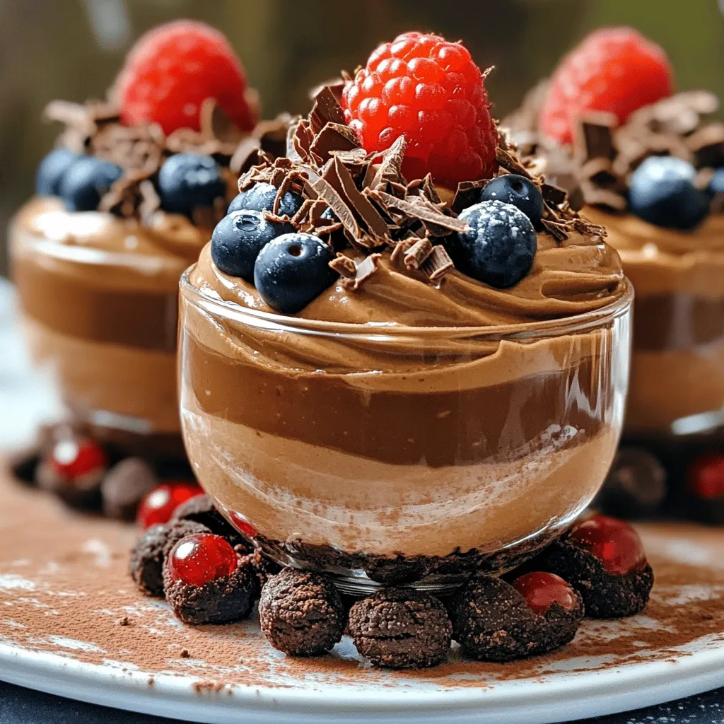 To make Nutella mousse cups, you need a few simple ingredients. Let’s gather them first. - 1 cup Nutella - 1 cup heavy whipping cream - 1/2 cup powdered sugar - 1 teaspoon vanilla extract - 1/4 cup chocolate shavings (for garnish) - Fresh berries (strawberries or raspberries, for garnish) - Mini chocolate cookies (optional, for a crunchy base) Each ingredient plays a key role in creating this delightful dessert. Nutella gives the mousse its rich, chocolatey taste. The heavy whipping cream adds a light and fluffy texture. Powdered sugar sweetens the mousse without making it grainy. Vanilla extract brings a warm flavor that complements the chocolate. Garnishing with chocolate shavings and fresh berries not only makes it look beautiful but also adds a nice contrast in taste. If you love a bit of crunch, you can add mini chocolate cookies at the bottom of your cups. They give a nice base and enhance the chocolate experience. These ingredients are easy to find and make this dessert a breeze to prepare. Now, let’s enjoy making this irresistible treat together! First, grab a mixing bowl. You’ll need to whisk together the heavy whipping cream, powdered sugar, and vanilla extract. This step is crucial. Whisk until you see soft peaks form. It should take about 3 to 5 minutes. If you have an electric mixer, it makes this step easier. Next, take another bowl. Scoop a large spoonful of your whipped cream. Mix it with the Nutella. This softens the Nutella and makes it easier to blend. Stir until you see a smooth, combined mixture. Now, we need to be gentle. Take the remaining whipped cream and fold it into the Nutella mixture. Do this in batches. It’s important to keep the airy texture. If you mix too hard, it becomes flat. Let’s prepare the cups! If you want a crunchy base, crumble some mini chocolate cookies. Layer them at the bottom of each cup. Then, spoon the Nutella mousse into each cup until they’re full. Tap the cups gently to remove any air pockets. Now comes the waiting part. Place your mousse cups in the fridge. They need to chill for at least 2 hours to set properly. This step is key for the right texture. When you whip cream, the goal is to create soft peaks. You can use an electric mixer or a hand whisk. An electric mixer makes it easier. It saves time and energy. If you use a hand whisk, it will take a bit longer, but it’s a great workout! To know when you have soft peaks, check the cream. It should hold its shape but still look fluffy. You can turn the bowl upside down to test it, but be careful. If it falls out, you whipped too much! For serving, use clear cups to show off your mousse. It looks great! You can also place them on a dessert platter. Dust a bit of cocoa powder around the cups for flair. It makes the dish pop! Garnish is key for visual appeal. Top each mousse with chocolate shavings and fresh berries. Strawberries or raspberries work well. They add color and a burst of flavor! If your mousse doesn’t set, don’t panic! This can happen if the cream isn’t whipped enough. Try putting the cups back in the fridge for a bit longer. If you over-whipped the cream, it might look grainy or butter-like. You can fix this by adding a bit of fresh cream. Mix it gently to bring back a smooth texture. {{image_2}} You can add more flavor to your Nutella mousse. A splash of coffee or hazelnut liqueur gives it depth. This twist boosts the rich taste. You can also try different flavors. Peanut butter adds a creamy twist. Dark chocolate brings a more intense flavor. Experimenting with these options makes your mousse even more fun. If you want vegan options, use coconut cream instead of heavy cream. Vegan chocolate makes it rich and creamy. You can also swap out regular cookies for gluten-free ones. This way, everyone can enjoy the mousse, no matter their diet. It’s great to have tasty choices for all. Scaling the recipe is simple. If you have a big group, just double or triple the ingredients. Mini cups are a hit at parties. They look cute and are easy to grab. Use small glasses or dessert cups for a fun touch. You can serve them with fresh berries or chocolate shavings on top. This makes every cup feel special. To keep your Nutella mousse cups fresh, store them in the refrigerator. Use an airtight container or cover them with plastic wrap. This will prevent any odors from other foods affecting your mousse. Nutella mousse cups can stay fresh for up to four days. After that, the texture may change. Always check for any changes in smell or appearance before serving. You can freeze Nutella mousse cups if you want to save some for later. First, place them in a freezer-safe container. Seal tightly to avoid ice crystals. When it's time to eat, thaw them in the fridge overnight. The mousse will lose some of its lightness and creaminess. This means you might notice a change in texture and flavor. But they will still taste great! Yes, you can make Nutella mousse cups ahead of time. I recommend making them up to two days in advance. Just store them in the fridge until you are ready to serve. This lets the flavors meld nicely, making each bite even more delicious. The Nutella mousse needs at least 2 hours in the fridge to set. This time helps it firm up and creates that perfect, creamy texture. If you can wait longer, let it sit overnight for an even better result. Yes, Nutella mousse can be gluten-free if you choose the right ingredients. Nutella itself is gluten-free. If you add mini chocolate cookies, make sure they are gluten-free as well. You can find many brands that offer gluten-free cookie options. You can use store-bought whipped cream. It saves time, but homemade whipped cream tastes fresher. Store-bought often has added sugars and stabilizers. If you want a light and airy mousse, making your own is the best choice. This Nutella mousse is simple and fun to make. We covered the key ingredients, step-by-step instructions, and useful tips. Remember to keep the mousse chilled for the best taste. You can even try different flavors or dietary options. If you follow these steps, you'll create a delightful treat every time. Enjoy sharing your delicious mousse cups with friends and family. Your dessert skills will shine!