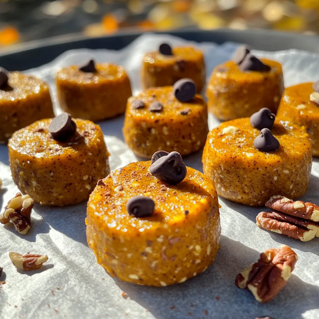 To make Pumpkin Pie Energy Bites, you will need: - 1 cup rolled oats - 1/2 cup almond butter (or any nut butter) - 1/2 cup pumpkin puree - 1/4 cup honey or maple syrup - 1 teaspoon pumpkin pie spice - 1/4 teaspoon sea salt - 1/4 cup mini chocolate chips (optional) - 1/4 cup chopped pecans or walnuts (optional) You can make these bites your own! Here are some ideas: - Swap almond butter for peanut or cashew butter. - Use agave syrup instead of honey or maple syrup. - Try adding chia seeds or flaxseeds for extra nutrients. - Mix in dried fruit, like cranberries or raisins, for a sweet touch. These bites are not just tasty; they are also packed with good stuff! Here’s a quick look: - Calories: About 100 per bite - Protein: 3 grams per bite - Fat: 5 grams per bite (mostly healthy fats from nut butter) - Carbs: 10 grams per bite (from oats and pumpkin) - Fiber: 2 grams per bite (great for digestion) - Sugar: 4 grams per bite (natural sugars from honey and pumpkin) These bites offer a nice balance of energy and nutrition. Enjoy them as a snack or a quick breakfast! Start by gathering your ingredients. You need rolled oats, almond butter, pumpkin puree, honey or maple syrup, pumpkin pie spice, and sea salt. If you want, add mini chocolate chips and chopped nuts. In a large mixing bowl, combine the rolled oats and almond butter first. Then, add in the pumpkin puree and honey or maple syrup. Sprinkle in the pumpkin pie spice and sea salt. Mix everything well. The mixture should turn thick and sticky. This texture helps the bites hold together later. Next, it’s time to chill the mixture. Place the bowl in the refrigerator for about 30 minutes. Chilling makes it easier to shape the bites. While you wait, you can clean up your workspace or prepare your storage container. This is a good time to think about how you'll enjoy these bites later. They are perfect for snacks or quick breakfasts! After chilling, the mixture is ready to shape. Take a tablespoon-sized portion from the bowl. Roll it into a ball using your hands. It should hold its shape well. Place each ball on a parchment-lined baking sheet or plate. Repeat this until all the mixture is shaped. Once done, store the energy bites in an airtight container. Keep them in the refrigerator for up to one week. Enjoy your tasty and healthy treats! To get the best texture for your Pumpkin Pie Energy Bites, it is key to mix well. Make sure the rolled oats, almond butter, and pumpkin puree combine fully. The mix should feel thick and sticky. If it feels too dry, add a bit more almond butter or pumpkin puree. For a softer bite, let them chill longer in the fridge. This will help them hold together better. You can swap honey for maple syrup if you want a vegan option. Both sweeteners work great in this recipe. If you want to try something different, consider agave syrup or date syrup. Each one adds a unique flavor while keeping the bites sweet. Use the same amount as you would for honey or maple syrup. Want to boost the flavor? Try adding more pumpkin pie spice. A bit more can make a big difference. You can also add cinnamon or nutmeg for a warm touch. If you love chocolate, mix in cacao powder or dark chocolate chips. For a nutty taste, add chopped nuts or seeds. These small changes can take your energy bites to new heights. {{image_2}} You can switch nut butters to change the taste. Almond butter is great, but you can try peanut butter or cashew butter. Each one adds a unique flavor. If you prefer a seed-based option, sunflower seed butter works well too. This gives a nut-free choice for those with allergies. Adding extra ingredients can make your bites even better. Consider adding: - Chia seeds for more fiber - Dried cranberries for sweetness - Coconut flakes for a tropical twist - Flaxseeds for healthy fats These add-ins boost taste and nutrition. You can mix and match to find your favorite combo. To make these bites vegan, swap honey for maple syrup. Both options keep the sweetness. For gluten-free bites, ensure your oats are certified gluten-free. This keeps everyone safe while enjoying these tasty treats. You can still enjoy pumpkin pie flavor without any gluten! To keep your Pumpkin Pie Energy Bites fresh, store them in an airtight container. Place them in the fridge right after you make them. This helps maintain their texture and flavor. Do not leave them out at room temperature for long. They can get dry or spoil quickly. You can freeze these energy bites for later use. To do this, place them in a single layer on a baking sheet. Freeze them for about an hour until firm. Then, transfer them to a freezer-safe bag or container. These bites can last up to three months in the freezer. Just thaw them in the fridge overnight before enjoying. Check your energy bites for any changes. If you see mold, throw them away. If they smell off or taste strange, it is best to discard them. Always trust your senses. Keeping a close eye on them ensures you enjoy tasty bites every time. Pumpkin Pie Energy Bites stay fresh for one week. Store them in an airtight container in the fridge. They taste great cold and are easy to grab for a snack. Yes, you can use fresh pumpkin. Just cook and mash it first. Make sure it is smooth like puree. This will keep the texture right in your bites. Absolutely! These energy bites are perfect for kids. They are tasty, healthy, and fun to eat. Plus, kids can help make them. Just be mindful of any nut allergies when using nut butter. In this post, we explored how to make delicious pumpkin pie energy bites. We covered the key ingredients and optional ones for a personalized touch. You learned step-by-step instructions for mixing, chilling, and forming each bite. We shared tips for perfect texture and ways to customize flavors. Plus, we discussed various nut butters and storage methods to keep them fresh. These bites are simple and fun to make. Grab your ingredients and give them a try!