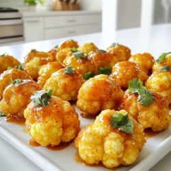 - Cauliflower - All-purpose flour - Seasonings (garlic powder, onion powder, paprika, salt, black pepper) - Liquid (water or plant-based milk) - Sweet chili sauce - Soy sauce - Sesame oil To create Sweet Chili Cauliflower Bites, you need a few key ingredients. First, take one medium head of cauliflower. Cut it into bite-sized florets. This will ensure each piece cooks evenly. Next, gather your dry ingredients. You will need one cup of all-purpose flour. It acts as the base for your batter. Then, add one teaspoon of garlic powder and one teaspoon of onion powder for flavor. A half teaspoon of paprika gives a nice color. Lastly, add a half teaspoon of salt and a quarter teaspoon of black pepper to season. For the wet part of the batter, choose between one cup of water or plant-based milk. The milk adds extra flavor. Now, we get to the sweet part! You will need half a cup of sweet chili sauce. This will make your bites sticky and delicious. Add one tablespoon of soy sauce for umami depth. Lastly, include one tablespoon of sesame oil for a nutty touch. These ingredients will create a burst of flavor. They work together to give you crunchy, sweet, and spicy bites that everyone will love. 1. Preheat the air fryer to 400°F (200°C). Let it heat for about 5 minutes. 2. Cut the medium head of cauliflower into small, bite-sized florets. 1. In a large bowl, mix the all-purpose flour, garlic powder, onion powder, paprika, salt, and black pepper. 2. Whisk in 1 cup of water or plant-based milk until the mix is smooth. 1. Dip each cauliflower floret into the batter. Make sure it is well-coated. 2. Place the coated florets in the air fryer basket. Arrange them in a single layer. 3. Lightly spray the florets with cooking oil to help them crisp up. 4. Air fry the cauliflower for 12-15 minutes. Shake the basket halfway through for even cooking. Look for a golden and crispy finish. 1. While the cauliflower cooks, mix the sweet chili sauce with 1 tablespoon of soy sauce and 1 tablespoon of sesame oil in a bowl. 2. Once the cauliflower is done, transfer it to the bowl with the glaze. Toss to coat all the pieces evenly. 3. Return the glazed cauliflower to the air fryer for an extra 2-3 minutes to set the sauce. To get a great coating, start with the batter. Mix flour, garlic powder, onion powder, paprika, salt, and black pepper in a bowl. Gradually add water or plant-based milk. Whisk until the batter is smooth. If it’s too thick, add a little more liquid. This helps the batter coat the cauliflower evenly. When you dip the florets, make sure they are fully covered. Shake off any excess batter. This step helps avoid soggy bites during cooking. Using cooking spray is key to getting that crispy texture. Lightly spray the battered cauliflower before air frying. This helps it crisp up nicely. Adjust the air fry time based on how crispy you want your bites. For softer bites, cook for about 12 minutes. If you want them extra crispy, go for 15 minutes. Always shake the basket halfway through to ensure even cooking. These sweet chili cauliflower bites pair well with dips. Try them with a creamy ranch or tangy soy sauce. You can also serve them as a side dish with rice or a fresh salad. For presentation, arrange the cauliflower on a nice platter. Drizzle some extra sweet chili sauce over the top. You can sprinkle sesame seeds or chopped green onions for a pop of color. These small touches make your dish look gourmet! {{image_2}} You can make your Sweet Chili Cauliflower Bites even healthier. Consider using gluten-free flour. Almond flour or chickpea flour works well. You can also find low-sugar sweet chili sauce. This option reduces sugar without losing flavor. Want some heat? Add chili flakes to the batter. You can also mix in hot sauce for extra kick. For a sweet and spicy twist, try blending sweet chili sauce with sriracha. It adds depth to the taste. Feel free to get creative with your cauliflower bites. Add other vegetables like bell peppers or broccoli for color. You can also mix in proteins like tofu or chicken. Experiment with marinades or glazes for more flavor. Try teriyaki sauce or a ginger-soy mix for a tasty change. After you enjoy your sweet chili cauliflower bites, store any leftovers in the fridge. Place them in an airtight container. This keeps them fresh for up to three days. If you want to keep them longer, consider freezing. Place the cooled bites on a baking sheet, freeze until solid, and then transfer to a freezer bag. They can last for about three months in the freezer. To bring your cauliflower bites back to life, use the air fryer. Set it to 350°F (175°C) and heat them for about 5-7 minutes. This keeps them crispy. You can also reheat them in a conventional oven at the same temperature. Just place them on a baking sheet and heat for about 10 minutes. Avoid using the microwave, as it can make them soggy. Enjoy your tasty bites again! Yes, you can use frozen cauliflower. Just thaw it first and pat it dry. This helps remove excess moisture. It may take a bit longer to cook, so check for crispness. To make this recipe vegan, use plant-based milk instead of water. Choose a vegan sweet chili sauce and skip the soy sauce if it contains animal products. This way, you enjoy the same great taste. The best dipping sauce is sweet chili sauce itself. You can also try soy sauce mixed with lime juice. This adds a nice tang and balances the sweetness. Your cauliflower is done when it turns golden brown and feels crispy. Use a fork to test it. If it pierces easily, it’s ready to enjoy! Yes, you can bake the cauliflower instead. Preheat the oven to 425°F (220°C). Spread the cauliflower on a baking sheet and bake for 20-25 minutes. Flip halfway through for even cooking. This blog post covered how to make delicious sweet chili cauliflower bites. We started with the main ingredients, which include cauliflower and seasonings. I shared clear steps for preparing, cooking, and glazing, ensuring each bite is tasty. Tips helped with coating and achieving crispiness. Variations let you customize the dish to your taste. Lastly, we discussed storage and reheating methods to keep leftovers fresh. Enjoy trying this simple recipe, and remember, creativity can make it even better!