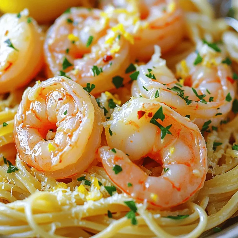 - 1 pound large shrimp, peeled and deveined - 4 tablespoons unsalted butter - 4 cloves garlic, minced - 1 tablespoon olive oil - 1 teaspoon red pepper flakes (adjust to taste) - Zest of 1 lemon - Juice of 1 lemon - Salt and pepper to taste These main ingredients create a rich, buttery sauce. The shrimp gives the dish protein. Garlic adds a punch of flavor, while lemon adds brightness. The red pepper flakes bring a little heat, which you can adjust. - 8 ounces linguine or spaghetti (for serving) - Fresh parsley, chopped (for garnish) - Grated Parmesan cheese (for serving, optional) You can serve the scampi over pasta for a filling meal. Fresh parsley adds color and freshness. Grated Parmesan cheese offers a creamy touch that enhances the dish. - Large pot (for boiling pasta, if using) - Large skillet (for sautéing shrimp) - Wooden spoon or spatula (for mixing) - Colander (for draining pasta) These tools help you cook efficiently. The pot boils water quickly, while the skillet helps you sauté shrimp evenly. A colander keeps your pasta from being watery. Having the right tools makes cooking easier and more fun! If you choose to serve pasta, start by boiling water. Use a large pot and add salt. Bring the water to a rolling boil. Add 8 ounces of linguine or spaghetti. Cook it according to the package instructions until it is al dente. This usually takes about 8 to 10 minutes. Once cooked, drain the pasta but save ½ cup of the pasta water. Set the pasta aside for later. Next, grab a large skillet and place it on medium heat. Add 1 tablespoon of olive oil and 2 tablespoons of unsalted butter. Once the butter melts, toss in 4 cloves of minced garlic and 1 teaspoon of red pepper flakes. Sauté this mixture for about 1 minute until it smells amazing. Then, add 1 pound of peeled and deveined shrimp to the skillet. Season it all with salt and pepper. Cook the shrimp for 2 to 3 minutes on each side. They should turn pink and opaque when done. After the shrimp is ready, it’s time to add some flavor. Stir in the zest and juice of 1 lemon. Add the remaining 2 tablespoons of butter to the skillet. If you cooked pasta, now add it to the pan. Pour in a bit of the reserved pasta water to help create a light sauce. Toss everything together to coat well. This will make sure the shrimp and pasta absorb all that delicious garlic butter flavor. To cook shrimp well, start with fresh, large shrimp. If you use frozen shrimp, thaw them first. Heat your skillet over medium heat. Add olive oil and butter. Wait for the butter to melt before adding garlic. Sauté the garlic until it smells great. Then, add the shrimp. Cook them for about 2-3 minutes on each side. They should turn pink and opaque. This means they are done. Overcooking will make shrimp tough, so watch them closely. Want to spice things up? You can easily adjust the heat. The red pepper flakes add a nice kick. If you like it mild, use less. If you love heat, add more. Red pepper flakes mix well with garlic. You can also try adding fresh chili for more flavor. Just slice it thin and toss it in with the shrimp. This way, you control the spice to fit your taste. Herbs and cheese can boost the flavor of your dish. Fresh parsley adds color and a fresh taste. Chop it finely and sprinkle on top just before serving. For an extra layer of flavor, consider using basil or thyme. Grated Parmesan cheese can also add a creamy richness. Just a sprinkle on top makes it feel special. Mixing these ingredients creates a dish that is not just tasty but looks great too. {{image_2}} You can easily make this dish gluten-free. Instead of pasta, use gluten-free pasta or zucchini noodles. Both options taste great and keep the meal light. You can also enjoy the shrimp with rice or quinoa. They soak up the garlic butter sauce well. Want to add some veggies? You can toss in spinach, cherry tomatoes, or asparagus. Add them to the skillet when you sauté the shrimp. This gives the dish color and extra nutrients. Broccoli or bell peppers also work well. They add a nice crunch and flavor. If you prefer different seafood, try scallops or crab. They both cook quickly and pair well with garlic butter. You can also mix shrimp with these seafood options. Just adjust the cooking time to make sure everything is cooked perfectly. This keeps the dish exciting and fresh. Store any leftover garlic butter shrimp scampi in an airtight container. This keeps flavors fresh. Place the container in the fridge. You can keep it for up to 2 days. If you used pasta, it may get mushy over time. For best taste, eat it soon. To reheat, use a skillet on low heat. Add a splash of water or broth. This helps prevent sticking. Stir gently until heated through. You can also use the microwave. Heat in short bursts, checking often to avoid overcooking the shrimp. You can freeze garlic butter shrimp scampi, but the texture may change. First, cool it completely. Place it in a freezer-safe container. Seal tightly and label it with the date. It will last up to 3 months. To thaw, move it to the fridge overnight before reheating. Yes, you can make Garlic Butter Shrimp Scampi without pasta. Just skip the pasta step. Serve the shrimp over rice, quinoa, or a salad. This keeps it light and fresh. You can enjoy all the tasty flavors without the carbs. You will know the shrimp are done when they turn pink and opaque. This usually takes about 2-3 minutes per side. Watch carefully; overcooking makes shrimp tough. Perfectly cooked shrimp should be firm but not rubbery. You can serve Garlic Butter Shrimp Scampi with several sides. Here are some great options: - Crusty bread for dipping in the garlic butter sauce - A fresh green salad with lemon vinaigrette - Steamed vegetables like asparagus or broccoli - Rice or quinoa for a filling meal These sides complement the dish and enhance its flavors. You learned how to make Garlic Butter Shrimp Scampi today. We covered the main ingredients, cooking steps, and tips for perfect shrimp. We also explored fun variations and how to store leftovers. This dish is easy and delicious, and you can adapt it to your taste. With these details, you can impress others or enjoy a meal yourself. Now, go cook and share your scampi adventure!