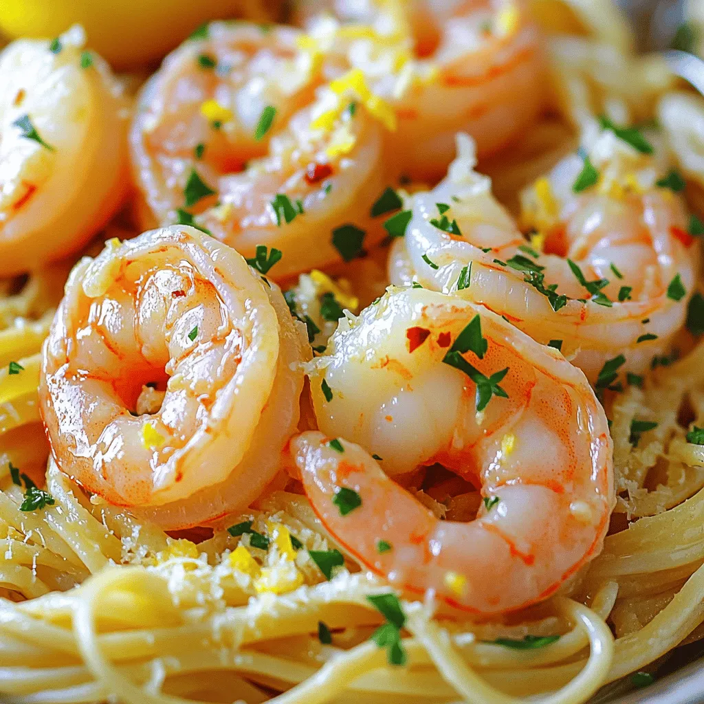 - 1 pound large shrimp, peeled and deveined - 4 tablespoons unsalted butter - 4 cloves garlic, minced - 1 tablespoon olive oil - 1 teaspoon red pepper flakes (adjust to taste) - Zest of 1 lemon - Juice of 1 lemon - Salt and pepper to taste These main ingredients create a rich, buttery sauce. The shrimp gives the dish protein. Garlic adds a punch of flavor, while lemon adds brightness. The red pepper flakes bring a little heat, which you can adjust. - 8 ounces linguine or spaghetti (for serving) - Fresh parsley, chopped (for garnish) - Grated Parmesan cheese (for serving, optional) You can serve the scampi over pasta for a filling meal. Fresh parsley adds color and freshness. Grated Parmesan cheese offers a creamy touch that enhances the dish. - Large pot (for boiling pasta, if using) - Large skillet (for sautéing shrimp) - Wooden spoon or spatula (for mixing) - Colander (for draining pasta) These tools help you cook efficiently. The pot boils water quickly, while the skillet helps you sauté shrimp evenly. A colander keeps your pasta from being watery. Having the right tools makes cooking easier and more fun! If you choose to serve pasta, start by boiling water. Use a large pot and add salt. Bring the water to a rolling boil. Add 8 ounces of linguine or spaghetti. Cook it according to the package instructions until it is al dente. This usually takes about 8 to 10 minutes. Once cooked, drain the pasta but save ½ cup of the pasta water. Set the pasta aside for later. Next, grab a large skillet and place it on medium heat. Add 1 tablespoon of olive oil and 2 tablespoons of unsalted butter. Once the butter melts, toss in 4 cloves of minced garlic and 1 teaspoon of red pepper flakes. Sauté this mixture for about 1 minute until it smells amazing. Then, add 1 pound of peeled and deveined shrimp to the skillet. Season it all with salt and pepper. Cook the shrimp for 2 to 3 minutes on each side. They should turn pink and opaque when done. After the shrimp is ready, it’s time to add some flavor. Stir in the zest and juice of 1 lemon. Add the remaining 2 tablespoons of butter to the skillet. If you cooked pasta, now add it to the pan. Pour in a bit of the reserved pasta water to help create a light sauce. Toss everything together to coat well. This will make sure the shrimp and pasta absorb all that delicious garlic butter flavor. To cook shrimp well, start with fresh, large shrimp. If you use frozen shrimp, thaw them first. Heat your skillet over medium heat. Add olive oil and butter. Wait for the butter to melt before adding garlic. Sauté the garlic until it smells great. Then, add the shrimp. Cook them for about 2-3 minutes on each side. They should turn pink and opaque. This means they are done. Overcooking will make shrimp tough, so watch them closely. Want to spice things up? You can easily adjust the heat. The red pepper flakes add a nice kick. If you like it mild, use less. If you love heat, add more. Red pepper flakes mix well with garlic. You can also try adding fresh chili for more flavor. Just slice it thin and toss it in with the shrimp. This way, you control the spice to fit your taste. Herbs and cheese can boost the flavor of your dish. Fresh parsley adds color and a fresh taste. Chop it finely and sprinkle on top just before serving. For an extra layer of flavor, consider using basil or thyme. Grated Parmesan cheese can also add a creamy richness. Just a sprinkle on top makes it feel special. Mixing these ingredients creates a dish that is not just tasty but looks great too. {{image_2}} You can easily make this dish gluten-free. Instead of pasta, use gluten-free pasta or zucchini noodles. Both options taste great and keep the meal light. You can also enjoy the shrimp with rice or quinoa. They soak up the garlic butter sauce well. Want to add some veggies? You can toss in spinach, cherry tomatoes, or asparagus. Add them to the skillet when you sauté the shrimp. This gives the dish color and extra nutrients. Broccoli or bell peppers also work well. They add a nice crunch and flavor. If you prefer different seafood, try scallops or crab. They both cook quickly and pair well with garlic butter. You can also mix shrimp with these seafood options. Just adjust the cooking time to make sure everything is cooked perfectly. This keeps the dish exciting and fresh. Store any leftover garlic butter shrimp scampi in an airtight container. This keeps flavors fresh. Place the container in the fridge. You can keep it for up to 2 days. If you used pasta, it may get mushy over time. For best taste, eat it soon. To reheat, use a skillet on low heat. Add a splash of water or broth. This helps prevent sticking. Stir gently until heated through. You can also use the microwave. Heat in short bursts, checking often to avoid overcooking the shrimp. You can freeze garlic butter shrimp scampi, but the texture may change. First, cool it completely. Place it in a freezer-safe container. Seal tightly and label it with the date. It will last up to 3 months. To thaw, move it to the fridge overnight before reheating. Yes, you can make Garlic Butter Shrimp Scampi without pasta. Just skip the pasta step. Serve the shrimp over rice, quinoa, or a salad. This keeps it light and fresh. You can enjoy all the tasty flavors without the carbs. You will know the shrimp are done when they turn pink and opaque. This usually takes about 2-3 minutes per side. Watch carefully; overcooking makes shrimp tough. Perfectly cooked shrimp should be firm but not rubbery. You can serve Garlic Butter Shrimp Scampi with several sides. Here are some great options: - Crusty bread for dipping in the garlic butter sauce - A fresh green salad with lemon vinaigrette - Steamed vegetables like asparagus or broccoli - Rice or quinoa for a filling meal These sides complement the dish and enhance its flavors. You learned how to make Garlic Butter Shrimp Scampi today. We covered the main ingredients, cooking steps, and tips for perfect shrimp. We also explored fun variations and how to store leftovers. This dish is easy and delicious, and you can adapt it to your taste. With these details, you can impress others or enjoy a meal yourself. Now, go cook and share your scampi adventure!