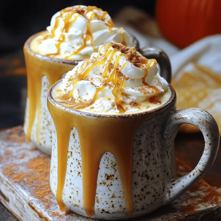 To make your caramel pumpkin spice latte, gather these simple ingredients: - 2 cups milk (any variety - whole, almond, oat, etc.) - 1/2 cup strong brewed coffee or espresso - 1/4 cup canned pumpkin purée - 2 tablespoons caramel sauce, plus extra for drizzling - 1 teaspoon pumpkin spice blend (cinnamon, nutmeg, ginger, clove) - 1 tablespoon sugar (adjust to taste) - Whipped cream (for topping) - A sprinkle of cinnamon (for garnish) These ingredients create a warm, cozy drink that tastes like fall. Each item plays a key role in flavor and texture. The pumpkin adds a rich taste, while the caramel brings sweetness. Feel free to customize your drink with these add-ins or substitutes: - Use flavored syrups like vanilla or hazelnut for extra depth. - Swap sugar for honey or maple syrup for a natural sweetener. - Add a splash of vanilla extract for a lovely twist. These options let you make the latte your own. Experimenting with add-ins can lead to delightful surprises! Choosing the right milk can enhance your latte. Here are some options: - Whole milk gives a creamy texture and rich flavor. - Almond milk is a lighter choice with a nutty taste. - Oat milk froths well and adds a hint of sweetness. Each milk type offers a different experience. Try different varieties to find your favorite! To make the pumpkin milk mixture, grab a small saucepan. Pour in 2 cups of milk and add 1/4 cup of canned pumpkin purée. Next, add 2 tablespoons of caramel sauce and 1 teaspoon of pumpkin spice blend. I like to use a mix of cinnamon, nutmeg, ginger, and clove. Stir in 1 tablespoon of sugar to sweeten it up. Heat the mixture over medium heat. Keep stirring until it’s warm. Watch closely! You don't want it to boil. While the milk mixture heats, it's time to brew your coffee or espresso. Use 1/2 cup of strong brewed coffee or espresso. You can adjust the strength to your taste. If you like a bold flavor, go for espresso. If you prefer something lighter, regular coffee works well too. Brew it to your liking and set it aside. When the milk mixture is warm, froth it until it’s light and airy. You can use a frother or a whisk to do this. In two mugs, pour the brewed coffee or espresso first. Then, add the pumpkin milk mixture on top. Fill the mugs about three-quarters full. Next, top each latte with a generous dollop of whipped cream. Drizzle extra caramel sauce over the cream and sprinkle a bit of cinnamon on top. Now, your homemade caramel pumpkin spice latte is ready to enjoy! Frothing milk is key to a great latte. Use any milk you like. Whole milk gives a rich froth. Almond or oat milk works too. 1. Heat your milk mixture until warm, but don’t boil it. 2. Use a frother or a whisk. Whisking by hand takes more time but works well. 3. Froth until the milk is light and airy. Aim for a nice foam layer on top. You can change the sweetness and spice to fit your taste. If you like it sweeter, add more sugar or caramel sauce. Start with one tablespoon of sugar and taste it. For spice, add more pumpkin spice blend. Just a pinch can make a big difference. Serve your latte in a warm mug. Top it with a big dollop of whipped cream. Drizzle extra caramel sauce over the cream. Sprinkle a little cinnamon on top for a nice touch. Pair your latte with a warm scone or cookie. Enjoy your special drink! {{image_2}} You can easily make a dairy-free caramel pumpkin spice latte. Use almond milk, oat milk, or coconut milk instead of regular milk. These options work well and keep the latte creamy. Almond milk is light, while oat milk adds a rich taste. Coconut milk gives a tropical twist. Just remember to adjust the sweetness to your liking. An iced version is perfect for warm days. To make it, brew your coffee and let it cool. Then, mix the pumpkin milk in a shaker with ice. Pour the cold mixture over ice in a glass. Top it with whipped cream, caramel drizzle, and a sprinkle of cinnamon. This drink is refreshing and still packed with flavor. You can add fun flavors to your latte. Try a splash of vanilla extract for sweetness. A pinch of sea salt can add a nice contrast to the caramel. For a chocolate twist, stir in some cocoa powder. If you love a kick, add a hint of cayenne pepper. These enhancements make your latte unique and exciting. To store any leftover pumpkin mixture, let it cool first. Then, pour it into an airtight container. Keep it in the fridge for up to three days. Always label the container with the date, so you remember when you made it. When you're ready to enjoy the leftover mixture, pour it into a small pot. Heat it on low. Stir it gently until it warms up. Do not let it boil, as it can change the texture. You can also use a microwave. Heat in short bursts, stirring in between to ensure it warms evenly. The pumpkin mixture lasts about three days in the fridge. If you want it to last longer, consider freezing it. Pour the mixture into ice cube trays for easy use later. Transfer the cubes into a freezer bag. They can stay good for up to three months. When you want a latte, just thaw the cubes and reheat! Yes, you can! If you don't have espresso, use strong brewed coffee instead. It will still taste great. Just brew your favorite coffee and use the same amount as the espresso. The pumpkin milk mix will add rich flavor. Absolutely! To make a low-calorie version, use skim milk or a low-calorie milk alternative. You can also reduce the sugar or use a sugar substitute. For the caramel sauce, try a lower-calorie version or skip it altogether. Enjoy the flavors without the extra calories! Many coffee shops sell ready-made caramel pumpkin spice lattes in the fall. You can find them at well-known chains or local cafes. Some grocery stores even offer bottled versions. Check the refrigerated section next time you shop. You now know how to make a delicious Caramel Pumpkin Spice Latte at home. We discussed the main ingredients, optional add-ins, and the best milk varieties to use. I shared step-by-step instructions to prepare the pumpkin milk, brew the coffee, and assemble your latte. You also learned tips for perfect froth and sweetness levels. Finally, we explored variations, storage tips, and answered common questions. Enjoy your cozy drink! It’s a great treat anytime you crave something warm and spiced. Happy brewing!