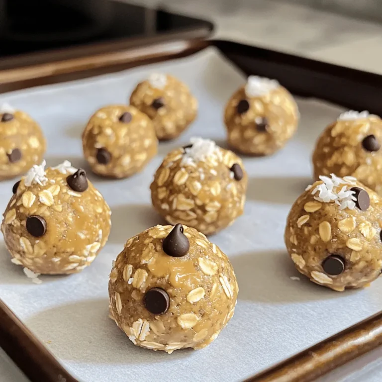To make these Peanut Butter Oat Energy Balls, you will need: - 1 cup rolled oats - 1/2 cup creamy peanut butter - 1/4 cup honey or maple syrup - 1/4 cup ground flaxseed - 1 teaspoon vanilla extract - A pinch of salt These main ingredients form a healthy base. Rolled oats provide fiber, while peanut butter adds protein and healthy fats. Honey or maple syrup gives sweetness. Ground flaxseed boosts nutrition with omega-3s. You can customize your energy balls with these add-ins: - 1/3 cup mini chocolate chips - 1/4 cup shredded coconut Adding mini chocolate chips gives a sweet touch. Shredded coconut adds a nice chew. Feel free to mix and match these options to suit your taste. These energy balls fit many diets. They are gluten-free if you choose certified oats. They are vegan if you use maple syrup instead of honey. The recipe is nut-friendly if you swap peanut butter for sunflower seed butter. Always check for allergies when sharing with others. Start by getting a big bowl. In it, mix the rolled oats, ground flaxseed, and a pinch of salt. Stir these dry ingredients well. This mix gives your energy balls a solid base. The oats add fiber, while flaxseed packs in healthy fats. Now, grab a spoon and add the creamy peanut butter to the dry mix. Pour in the honey or maple syrup next. Don't forget to add one teaspoon of vanilla extract. This sweetens the mix and adds flavor. Use your spoon or spatula to stir until everything blends into a sticky dough. It should feel thick and gooey. Once your mixture is ready, it’s time to chill. Put the bowl in the fridge for about 30 minutes. This step helps the dough firm up, making it easier to roll. After chilling, take the bowl out and scoop about one tablespoon of the mix. Roll it into a ball with your hands. Place each ball on a baking sheet lined with parchment paper. If you like, you can roll them in shredded coconut for extra flavor. Store your energy balls in an airtight container in the fridge. They’ll last up to one week, ready for a quick snack! Mixing your ingredients well is key to tasty energy balls. Start by combining the dry items first. This includes rolled oats, ground flaxseed, and salt. Stir them in a big bowl until mixed. Next, add the creamy peanut butter, honey, and vanilla extract. Use a spoon or spatula to mix everything. Aim for a sticky dough. If it feels too dry, add a bit more peanut butter. If too wet, add oats. Store your energy balls in an airtight container. This keeps them fresh. Place them in the fridge for up to one week. You can also freeze them for longer storage. Just make sure to wrap them tightly. When ready to eat, let them thaw for a bit. They taste great chilled or at room temp. When rolling the balls, keep your hands slightly damp. This helps prevent the mix from sticking. Scoop about one tablespoon of the mixture for each ball. Roll it gently between your palms until smooth. If you want, roll the balls in shredded coconut for extra flavor. This adds a fun texture too! Place the balls on a lined baking sheet after rolling. {{image_2}} You can change the taste of your peanut butter oat energy balls in many ways. Try adding spices like cinnamon or nutmeg for warmth. You can also use different nut butters, like almond or cashew. For a fruity twist, mix in dried fruits such as cranberries or raisins. You could even add cocoa powder for a rich chocolate flavor. Each change can give you a new treat to enjoy. Want to make these energy balls a bit healthier? You can swap out some ingredients. For example, use almond flour instead of some oats for added protein. You can also replace honey with unsweetened applesauce to cut down on sugar. If you want more fiber, add more ground flaxseed or chia seeds. These small changes can boost nutrition without losing flavor. If you don't want to use honey or maple syrup, there are other options. Try using agave syrup or coconut nectar for a different sweetness. Stevia is another great choice if you want a low-calorie sweetener. Just remember to adjust the amount since some sweeteners are stronger than others. Finding the right sweetener can help you enjoy these energy balls even more. One Peanut Butter Oat Energy Ball has about 100 calories. The total recipe makes about 14 to 16 balls. You can adjust based on the size you make. Each ball packs energy from oats and peanut butter. This makes them a great snack. - Rolled oats: They provide fiber and help keep you full. - Peanut butter: It's rich in protein and healthy fats. - Ground flaxseed: This adds omega-3 fatty acids and fiber. - Honey or maple syrup: Natural sweeteners that give quick energy. - Shredded coconut (optional): It adds healthy fats and a nice chew. - Mini chocolate chips (optional): They add a fun flavor boost. These ingredients work together to provide a mix of energy, protein, and healthy fats. I recommend one or two energy balls per snack. They are filling, so you don’t need many. If you make the balls smaller, you can enjoy more. Just remember to keep track of how many you eat. Enjoy them as a quick breakfast or a post-workout snack. Yes, you can freeze them! Just place the energy balls in an airtight container. Make sure to layer them with parchment paper to avoid sticking. They freeze well for up to three months. When you want one, let it thaw in the fridge or at room temperature. Homemade energy balls last about one week in the fridge. Store them in an airtight container. This keeps them fresh and tasty. If you want them to last longer, freeze them as mentioned above. You can use almond butter or sunflower seed butter instead of peanut butter. Both options offer great taste and texture. They also provide healthy fats and protein. Choose what suits your taste or allergy needs. Yes, these energy balls are great for kids! They are nutritious and easy to eat. Kids can enjoy them as a snack or during sports. Just keep an eye on any allergies to nuts or other ingredients. In this post, we explored making Peanut Butter Oat Energy Balls. We started with the main ingredients and optional add-ins. Next, I shared easy steps for preparation and mixing. I also provided tips on storage and rolling. Then, we looked at flavor variations and health benefits. These energy balls are tasty, healthy, and fun to make. Enjoy creating your perfect snack!