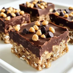 - 1 cup rolled oats - 1/2 cup natural peanut butter - 1/4 cup honey or maple syrup - 1/2 cup dark chocolate chips - 1/4 cup milk (dairy or non-dairy) - 1/2 teaspoon vanilla extract - Pinch of salt - Optional toppings: crushed peanuts, shredded coconut, or mini chocolate chips To make No-Bake Chocolate Peanut Butter Oat Squares, gather these ingredients. Start with rolled oats for a hearty base. Use natural peanut butter for creaminess and rich flavor. Choose honey or maple syrup as your sweetener, depending on your taste. Dark chocolate chips give a sweet and rich touch. For the liquid, pick milk, whether dairy or non-dairy. Vanilla extract adds a warm note, while a pinch of salt enhances all the flavors. You can also add toppings like crushed peanuts or shredded coconut for a fun twist. These ingredients come together to create a treat that is both simple and delicious. - In a medium bowl, combine: - 1 cup rolled oats - 1/2 cup natural peanut butter - 1/4 cup honey or maple syrup - A pinch of salt Start mixing these ingredients well. You want a thick paste that sticks together. This step is key. If it feels too dry, add a touch of honey. If it’s too sticky, a few more oats help. - In a small saucepan over low heat, melt: - 1/2 cup dark chocolate chips - 1/4 cup milk (dairy or non-dairy) Stir continuously until the chocolate is smooth. Be careful not to burn it. Once melted, remove it from heat and stir in: - 1/2 teaspoon vanilla extract This chocolate mixture adds rich flavor. The vanilla gives it a nice touch. - Pour the melted chocolate mixture over the oat mixture. Stir until everything is well combined. The mixture will be thick and creamy. - Line an 8x8 inch baking dish with parchment paper. Leave some paper hanging over the sides. This helps lift the squares out later. - Transfer the mixture into the baking dish. Press it down evenly with your hands or a spatula. Make sure it’s tightly packed. - Optional: Top with crushed peanuts, shredded coconut, or mini chocolate chips, pressing them in slightly. These toppings add extra crunch and sweetness. Refrigerate for at least 2 hours or until firm. Once set, use the parchment paper to lift out the mixture. Cut it into squares or bars. Enjoy your tasty treat! To make these squares great, you need a thick paste. This thick paste helps you handle it better. If it’s too runny, the squares won’t hold their shape. When mixing the oats, peanut butter, honey, and salt, make sure to stir well. You want every bite to be tasty. Melting chocolate can be tricky. Here are my tips for melting chocolate smoothly: - Use low heat to avoid burning. - Stir constantly until it’s shiny and smooth. - Add milk slowly to help it melt evenly. Presentation matters! Here are some fun ways to serve your squares: - Place them on a colorful plate to catch the eye. - Dust them lightly with cocoa powder for a fancy touch. - Add a few extra chocolate chips or crushed peanuts on top. You can also change the toppings. Try crushed peanuts, shredded coconut, or mini chocolate chips. Each topping gives a new flavor and look. A few mistakes can ruin your squares. First, don’t overmix the oat mixture. It can make the squares tough. Just mix until combined. Another mistake is not chilling long enough. Make sure to refrigerate for at least 2 hours. The longer they chill, the firmer they get. Enjoy the delicious results! {{image_2}} You can easily swap out peanut butter if you want. Almond butter works great and tastes yummy. Sunflower seed butter is another good choice, especially for nut-free diets. For sweeteners, if you don't have honey, try agave syrup. Brown sugar also adds a nice touch and sweetness. Adding nuts or dried fruits can boost texture. Chopped walnuts or almonds bring a nice crunch. Dried cranberries or raisins add a sweet chewiness. You can also infuse flavors. A dash of cinnamon gives warmth, while a pinch of sea salt enhances sweetness. Both are simple ways to make your squares even tastier. If you need a gluten-free option, use certified gluten-free oats. They taste just as good! For vegan versions, choose dairy-free milk and sweeteners like maple syrup. This way, everyone can enjoy these tasty treats. To keep your No-Bake Chocolate Peanut Butter Oat Squares fresh, use an airtight container. A glass or plastic container works well. Place a piece of parchment paper between layers if you stack them. This helps avoid sticking. Store the squares in the fridge for maximum freshness. They will stay good for several days. If you want to keep the squares longer, freezing is a great option. Wrap each square in plastic wrap. Then, place them in a freezer-safe bag or container. This keeps them from getting freezer burn. When you’re ready to enjoy them, take out what you need. Let the squares thaw in the fridge for a few hours. You can also eat them straight from the freezer for a cool treat. In the fridge, these squares last about one week. If you freeze them, they can stay fresh for up to three months. Just remember to check for any signs of spoilage before eating. Keeping them stored properly ensures you enjoy their rich flavors longer. Yes, you can skip the sweetener. However, the squares will taste less sweet. This change affects the overall flavor and balance of the dish. Without the sweetener, the chocolate may taste too rich. You can use ripe bananas or unsweetened applesauce as substitutes. Both options add natural sweetness and moisture. Adjust the amount to your taste. These squares stay fresh for about one week in the fridge. Store them in an airtight container to keep them from drying out. If you want to enjoy them longer, you can freeze them. They can last up to three months in the freezer. Just remember to wrap them well to prevent freezer burn. Yes, you can make them nut-free. Use sunflower seed butter or soy nut butter instead of peanut butter. Both options work well as a binding agent. For sweetness, maple syrup or agave syrup can replace honey. Always check labels to avoid cross-contamination if allergies are severe. This blog covers how to create tasty oat and peanut butter squares. We discussed the key ingredients, like oats and chocolate, and how to mix them properly. I shared tips for serving and common mistakes to avoid. You can also explore variations with different flavors and dietary needs. Remember, these squares are easy to store and freeze. You can enjoy them fresh or save them for later. Now it’s your turn to try this fun recipe and make it your own!