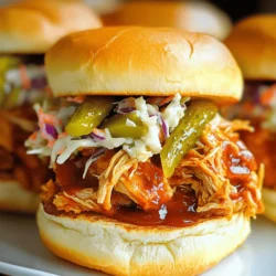 - 2 pounds boneless, skinless chicken breasts - 1 cup chicken broth - 1/2 cup BBQ sauce - 1 tablespoon apple cider vinegar - 1 tablespoon brown sugar For my slow cooker pulled chicken sliders, I start with the chicken. I use two pounds of boneless, skinless chicken breasts. This cut is lean and cooks well. I add one cup of chicken broth to keep the chicken moist. Next, I choose my favorite BBQ sauce. A half cup gives the chicken a sweet and tangy flavor. To balance the sauce, I add one tablespoon of apple cider vinegar and one tablespoon of brown sugar. The sugar adds a nice touch of sweetness. - 1 teaspoon garlic powder - 1 teaspoon onion powder - 1/2 teaspoon smoked paprika - Salt and pepper to taste To enhance the flavor, I include simple spices. I use one teaspoon of garlic powder and one teaspoon of onion powder. These spices add depth to the dish. I also add half a teaspoon of smoked paprika for a hint of smokiness. Finally, I season with salt and pepper to taste. This mix of seasonings brings everything together. - 12 slider buns - Optional toppings: coleslaw, pickles For serving, I prepare 12 slider buns. These buns are perfect for holding the juicy chicken. I also suggest optional toppings like coleslaw and pickles. Coleslaw adds crunch, while pickles give a nice zing. You can customize each slider to your taste. These additions make the meal even more fun! - Place chicken in the slow cooker. - Pour chicken broth over the chicken. This step is easy. You want to ensure that the chicken stays moist. The broth helps with that. It also adds flavor as it cooks. - Combine BBQ sauce and seasonings in a bowl. - Coat the chicken with the sauce mixture. In a bowl, mix the BBQ sauce, apple cider vinegar, brown sugar, garlic powder, onion powder, smoked paprika, salt, and pepper. This mix makes the chicken tasty. Make sure every piece is covered well. This adds a great flavor. - Cook on low for 6-7 hours. - Shred chicken and mix with sauce. Set your slow cooker to low. Let it cook for 6 to 7 hours. The chicken will be tender. When done, use two forks to shred it in the slow cooker. Stir it well with the sauce. This makes every bite delicious. - Spoon pulled chicken onto slider buns. - Add optional toppings and serve. Now, it's time to build the sliders! Take slider buns and spoon in the pulled chicken. You can add coleslaw for crunch. Place the top bun on it. Serve them warm, and don’t forget the pickles on the side! To make your pulled chicken shine, adjust the spice levels. Start with a little heat. You can add more if you like. A pinch of cayenne pepper can give a nice kick. When it comes to BBQ sauce, pick your favorite. Sweet, smoky, or tangy sauces all work well. I like a blend of sweet and smoky. It balances well with the chicken. Try experimenting until you find your best flavor. How do you know when the chicken is done? The chicken should easily shred with a fork. It should feel tender, not tough. If you want to be sure, use a meat thermometer. The safe internal temperature is 165°F. For slow cooker settings, I recommend using low heat for 6-7 hours. This allows the flavors to blend. If you're short on time, you can cook on high for 3-4 hours. Just keep an eye on it. What are the best side dishes to pair with sliders? Coleslaw is a classic choice. It adds crunch and freshness. Sweet potato fries or a simple salad work great too. Got leftover pulled chicken? You can make quesadillas or tacos. Just add cheese and your favorite toppings. It's a fun way to change up the meal. You can also freeze the chicken for later use. {{image_2}} You can easily switch up the flavor of your pulled chicken sliders. Try honey garlic pulled chicken sliders. Just mix honey with your BBQ sauce. The sweetness will shine through. For a kick, go for spicy BBQ pulled chicken sliders. Add hot sauce or cayenne pepper to the BBQ mix. These options keep your meals exciting! If you need a gluten-free meal, use gluten-free slider buns. Many brands make tasty options today. For your sauce, check your BBQ sauce for gluten. You can also swap out regular vinegar for apple cider vinegar if needed. Ensure all your ingredients fit your needs. Want a meat-free option? Pulled jackfruit sliders are a great choice! Jackfruit has a similar texture to pulled chicken. Use the same sauce for a tasty twist. For toppings, add creamy coleslaw or fresh herbs. These will enhance the flavor and look of your sliders. To keep your pulled chicken fresh, store it in an airtight container. Make sure it cools down first. Proper storage helps keep out bacteria. The shelf life of cooked pulled chicken is about 3 to 4 days in the fridge. Always label your container with the date to keep track. To freeze, let the chicken cool completely. Place the chicken in a freezer bag, removing as much air as possible. This helps prevent freezer burn. When you want to eat it, thaw the chicken overnight in the fridge. For reheating, place it in a pot on low heat or microwave it. Add a splash of water or broth for moisture. If you have leftover assembled sliders, wrap them tightly in plastic wrap. This keeps the buns from drying out. Store them in the fridge for up to 2 days. To keep the buns fresh, you can also store them separately from the chicken. This helps maintain their texture and flavor. It takes about 6 to 7 hours on low heat. This slow cooking makes the chicken very tender. You can shred it easily with a fork after cooking. If you are short on time, you can cook it on high for about 3 to 4 hours. Yes, you can make this recipe ahead of time. You can cook the chicken and store it in the fridge. Just reheat it before serving. This makes it a great option for parties or meal prep. If you want a change, you can use teriyaki sauce or a spicy mustard sauce. You could also try a homemade sauce with ketchup, honey, and vinegar. Each option gives a different twist to the pulled chicken. To spice up the sliders, you can add hot sauce to the BBQ mix. You could also mix in jalapeños or crushed red pepper flakes. Another option is to use a spicy BBQ sauce for more heat. Yes, you can use frozen chicken breasts. Just keep in mind it may take longer to cook. Make sure to check the chicken for doneness before shredding. You want it to be fully cooked and tender. This blog post covered all you need for delicious pulled chicken sliders. You learned about the key ingredients, step-by-step cooking, and ways to make it your own. I shared tips for perfect flavor and various options for storage. Remember, you can mix flavors by trying spicy or honey garlic styles. These sliders are easy to make and great for any occasion. Enjoy making and sharing this meal with friends and family. Your pulled chicken sliders will surely impress!